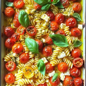 - 200g of your favorite pasta (fusilli or penne) - 200g block of creamy feta cheese - 500g ripe cherry tomatoes, washed and halved - 3 cloves of garlic, finely minced - 1/4 cup extra virgin olive oil - 1 teaspoon dried oregano - 1 teaspoon chili flakes (optional, for a spicy kick) - Fresh basil leaves, for an aromatic garnish - Sea salt and freshly cracked black pepper, to taste For this baked feta tomato pasta, the main ingredients are simple yet impactful. You can use fusilli or penne pasta. Fusilli twirls the sauce perfectly, while penne gives a delightful bite. The creamy feta cheese is the star here. It melts beautifully and adds a rich flavor. Ripe cherry tomatoes bring sweetness and brightness to the dish. The garlic adds depth. It complements the tomatoes and feta. For seasoning, you need good olive oil. The oil helps in roasting the tomatoes and feta. Dried oregano adds a classic Italian touch. If you like heat, chili flakes give a warm kick. Finally, fresh basil leaves make a lovely garnish. They add a fresh aroma. Don’t forget sea salt and black pepper to enhance all the flavors. This mix of ingredients creates a dish that is simple, flavorful, and satisfying. - First, preheat your oven to 400°F (200°C). This helps the dish cook evenly. - In a large, oven-safe baking dish, spread 500g of halved cherry tomatoes evenly across the bottom. - Place a 200g block of creamy feta cheese right in the center of the tomatoes. - Drizzle 1/4 cup of extra virgin olive oil over both the tomatoes and feta. This adds rich flavor. - Next, sprinkle 3 cloves of finely minced garlic, 1 teaspoon of dried oregano, and chili flakes to taste. - Season with sea salt and freshly cracked black pepper. The spices enhance the taste. - With a spoon, gently mix the tomatoes, oil, and seasonings around the feta. This helps combine the flavors. - Place the baking dish in the preheated oven. Roast for 25-30 minutes. The tomatoes should blister, and the feta should turn golden. - While the feta and tomatoes bake, bring a large pot of salted water to a boil. - Cook 200g of pasta until al dente, following the package instructions. Drain and keep warm. - After baking, use a fork to mash the feta and mix it with the burst tomatoes. This creates a creamy sauce. - Add the cooked pasta to the baking dish. Toss everything together gently to coat the pasta in the sauce. - Serve the dish warm. Garnish with fresh basil leaves for color and added flavor. Enjoy your meal! To avoid overcooking, watch the time closely. You want the tomatoes to blister but not turn too mushy. Aim for 25 to 30 minutes at 400°F. This gives the feta a golden color and rich flavor. Check on it halfway through to ensure it’s not cooking too fast. Balancing flavors is key. The feta adds creaminess, while the tomatoes bring sweetness. Use enough olive oil to keep things moist. Don’t skip the salt and pepper; they enhance all the flavors. You can easily adapt this dish for dietary needs. For a vegan option, swap the feta cheese with a plant-based alternative. Nutritional yeast can add a cheesy flavor without dairy. Low-carb fans can use zucchini noodles instead of pasta. Feel free to add extra veggies to boost nutrition. Spinach, zucchini, or bell peppers work well. For more protein, try adding cooked chicken or chickpeas. Just toss them in before baking for a complete meal. To kick up the flavor, add spices like garlic powder or smoked paprika. A splash of balsamic vinegar can add depth and brightness. Try fresh herbs like thyme or parsley for a fresh burst. Experimenting with cheese can also change the game. Goat cheese adds a tangy twist, while ricotta gives a creamy texture. Each variation can lead to a new favorite! {{image_4}} You can swap feta cheese for other types. Goat cheese works well for a tangy flavor. Ricotta is a creamy choice that adds richness. Both options melt nicely and blend with tomatoes. Experiment with these cheeses to find your favorite twist. For a heartier meal, add proteins. Chicken or shrimp can elevate this dish. Simply bake them with the feta and tomatoes. For plant-based options, try chickpeas or tofu. These options give you more protein without losing flavor. Seasonal vegetables can change the dish's vibe. In summer, use zucchini or bell peppers. In fall, consider adding spinach or kale. This makes your meal fresh and aligned with the season. Adjust your recipe to use what’s available for a tasty twist year-round. To keep your Baked Feta Tomato Pasta fresh, store it in an airtight container. Place any leftovers in the fridge right after serving. This helps prevent the growth of bacteria. The best practice is to cool the pasta to room temperature first. Then, seal it up tight. You can freeze this dish too! Just make sure to use a freezer-safe container. The pasta will keep well for about 2-3 months in the freezer. When ready to eat, let it thaw in the fridge overnight. To reheat, you can use either a microwave or stovetop. For the microwave, place a portion in a bowl and cover it. Heat in short bursts, stirring in between. This helps it warm evenly. On the stovetop, use a non-stick pan. Add a splash of water or olive oil to help keep it moist. Heat over medium-low and stir gently. This keeps the texture nice and creamy. In the fridge, your Baked Feta Tomato Pasta will last about 3-4 days. Always check for signs of spoilage. If it smells off or looks discolored, it’s best to toss it. Look for mold or a sour smell. These are clear signs that your dish is no longer safe to eat. Always trust your senses when it comes to food safety! Yes, you can use many pasta types. Fusilli and penne are best. They catch sauce well. Other good choices are bowtie, rotini, or spaghetti. Experiment with what you have! This recipe works great for meal prep. Cook it ahead and store it in the fridge. Make sure to cool it down first. Use airtight containers for best results. It stays tasty for up to three days. Just reheat when you're ready to eat! Consider simple sides like a fresh salad. A green salad with lemon dressing works well. Garlic bread is another tasty option. You can also serve it with roasted veggies. These sides add more flavor and nutrition. Yes, you can make this dish gluten-free. Use gluten-free pasta instead of regular types. Many brands offer good options like brown rice or chickpea pasta. They taste great and keep the dish delicious. To amp up the flavor, add herbs like thyme or parsley. Fresh basil is a must for a nice touch. You can also sprinkle in more chili flakes for heat. Parmesan cheese can add a rich taste too. Mix and match to find your favorite combo! In this article, we explored the key ingredients for a delicious Baked Feta Tomato Pasta. We covered how to prepare and bake the dish, plus tips for customizing flavors. You can use different cheeses or add proteins to make it your own. Store leftovers properly, so they stay fresh. This recipe is easy to adapt and great for any meal. Enjoy trying new variations to keep it exciting!