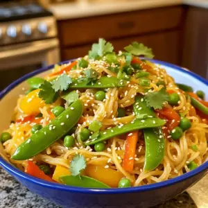 - 200g rice noodles - 2 tablespoons sesame oil - 1 tablespoon soy sauce - 2 tablespoons sesame chili crisp - 1 cup snap peas, trimmed and halved - 1 cup bell peppers, thinly sliced - 1 medium carrot, julienned - 2 green onions, finely chopped - 1 tablespoon toasted sesame seeds for garnish - Fresh cilantro leaves for garnish (optional) - Salt and pepper to taste - Medium pot for boiling noodles - Large skillet or wok for stir-frying - Colander for draining noodles - Tongs or spatula for mixing ingredients - Knife and cutting board for chopping veggies You can swap rice noodles for other noodles like udon or egg noodles. For a gluten-free option, choose gluten-free soy sauce. If you don't have sesame chili crisp, you can make your own by mixing chili flakes with sesame oil. Feel free to add more veggies based on what you have! Broccoli or zucchini work well. If you prefer a different garnish, try crushed peanuts instead of sesame seeds for a nice crunch. To start, fill a medium pot with water and bring it to a boil. Add 200g of rice noodles to the pot. Follow the package instructions, which usually take about 3 to 5 minutes. You want the noodles to be tender but not mushy. After cooking, drain the noodles in a colander. Rinse them under cold water to stop the cooking process and prevent sticking. Set the noodles aside while you prepare the veggies. Next, grab a large skillet or wok. Heat 2 tablespoons of sesame oil over medium-high heat. Once the oil is hot, toss in 1 cup of snap peas, 1 cup of sliced bell peppers, and 1 medium carrot cut into matchsticks. Stir-fry these vibrant vegetables for about 3 to 4 minutes. You want them to stay crisp and colorful. This quick cooking method seals in their fresh flavors. Now it’s time to bring it all together. Carefully add the drained noodles to the skillet with the veggies. Drizzle 1 tablespoon of soy sauce and 2 tablespoons of sesame chili crisp over the top. Use tongs or a spatula to toss everything together. Make sure the noodles are well-coated in the sauce and mixed with the vegetables. Taste your noodle bowl and adjust the seasoning with salt and pepper as needed. For a spicy kick, feel free to add more sesame chili crisp. Finally, serve the noodle bowls in colorful dishes. Top with 2 chopped green onions and a sprinkle of toasted sesame seeds. If you like, add fresh cilantro leaves for extra flavor. Enjoy your quick and tasty meal! To get the best noodle texture, choose rice noodles. They are soft and chewy. Boil them for 3-5 minutes. This keeps them tender but not mushy. Rinse the noodles with cold water after draining. This step stops the cooking process and helps them stay separate. If you want more bite, cook them for less time. For a boost of flavor, try adding more sesame chili crisp. It gives a spicy kick that many love. You can also mix in a splash of lime juice. This adds brightness to the dish. Want to deepen the flavor? Add a touch of garlic or ginger while stir-frying the veggies. These ingredients bring warmth and depth to your noodle bowl. Serve your noodle bowls in colorful dishes. This makes the fresh veggies pop. Sprinkle chopped green onions and toasted sesame seeds on top for a nice touch. If you want more color, add fresh cilantro leaves as a garnish. Drizzle a bit of sesame oil before serving for a glossy finish. This little step makes your dish look even more appetizing. {{image_4}} You can add protein to your noodle bowls easily. Chicken works great. Just cook it in the skillet before adding the veggies. Cut it into small pieces for faster cooking. If you want a plant-based option, try tofu. Use firm tofu, and sauté it until golden brown. This adds texture and flavor to your dish. These noodle bowls are easy to make vegetarian or vegan. Simply skip any meat. You can add more veggies or tofu instead. Use vegetable broth instead of water when cooking noodles for extra flavor. Check the labels on soy sauce and sesame chili crisp to ensure they are vegan. Feel free to switch up the veggies! Broccoli, zucchini, or mushrooms can add great flavors. You can also try adding bok choy or baby corn. For a fun twist, add fresh ginger or garlic while stir-frying. This will give your noodle bowls a fresh taste that everyone will love. To store leftover sesame chili crisp noodle bowls, place them in an airtight container. Make sure to cool the noodles first. They will stay fresh in the fridge for about three days. Keep the toppings separate if you can. This will help keep them crisp. When you’re ready to eat, heat the noodles gently. You can use a microwave or a skillet. If using a microwave, add a tiny splash of water to keep them moist. Heat for about one to two minutes. Stir halfway through for even heating. If using a skillet, add a bit of oil and warm over low heat. This helps keep the flavors intact. You can freeze the noodle bowls if you want to save them longer. Place them in a freezer-safe container. They will last for up to three months. To thaw, move them to the fridge overnight. Then reheat as mentioned before. Avoid freezing the fresh toppings for best results. Yes, you can! Making homemade sesame chili crisp is simple. Just mix sesame oil, crushed red pepper flakes, garlic, and onion in a pan. Cook until fragrant. Add toasted sesame seeds for crunch. You can adjust the heat by adding more or less chili. This way, you get a fresh, tasty kick in your noodle bowls. The noodle bowls last about 3 days in the fridge. Store them in an airtight container. When ready to eat, just reheat in the microwave or on the stove. The flavors will still be great. Just add a bit more sesame chili crisp for a fresh taste. Absolutely! You can swap rice noodles for any noodle you like. Try soba, udon, or even spaghetti. Each type will bring a unique texture and flavor. Just be sure to adjust the cooking time based on the noodle you choose. Enjoy experimenting with different noodles in your sesame chili crisp noodle bowls! This article covered the key ingredients and steps to make delicious noodle bowls. You learned about essential tools, ingredient swaps, and cooking techniques. I shared tips for perfect texture and creative variations. These insights will help you make satisfying meals every time. Remember, cooking is all about fun and trying new things. Enjoy your noodle journey, and don't hesitate to experiment with flavors!