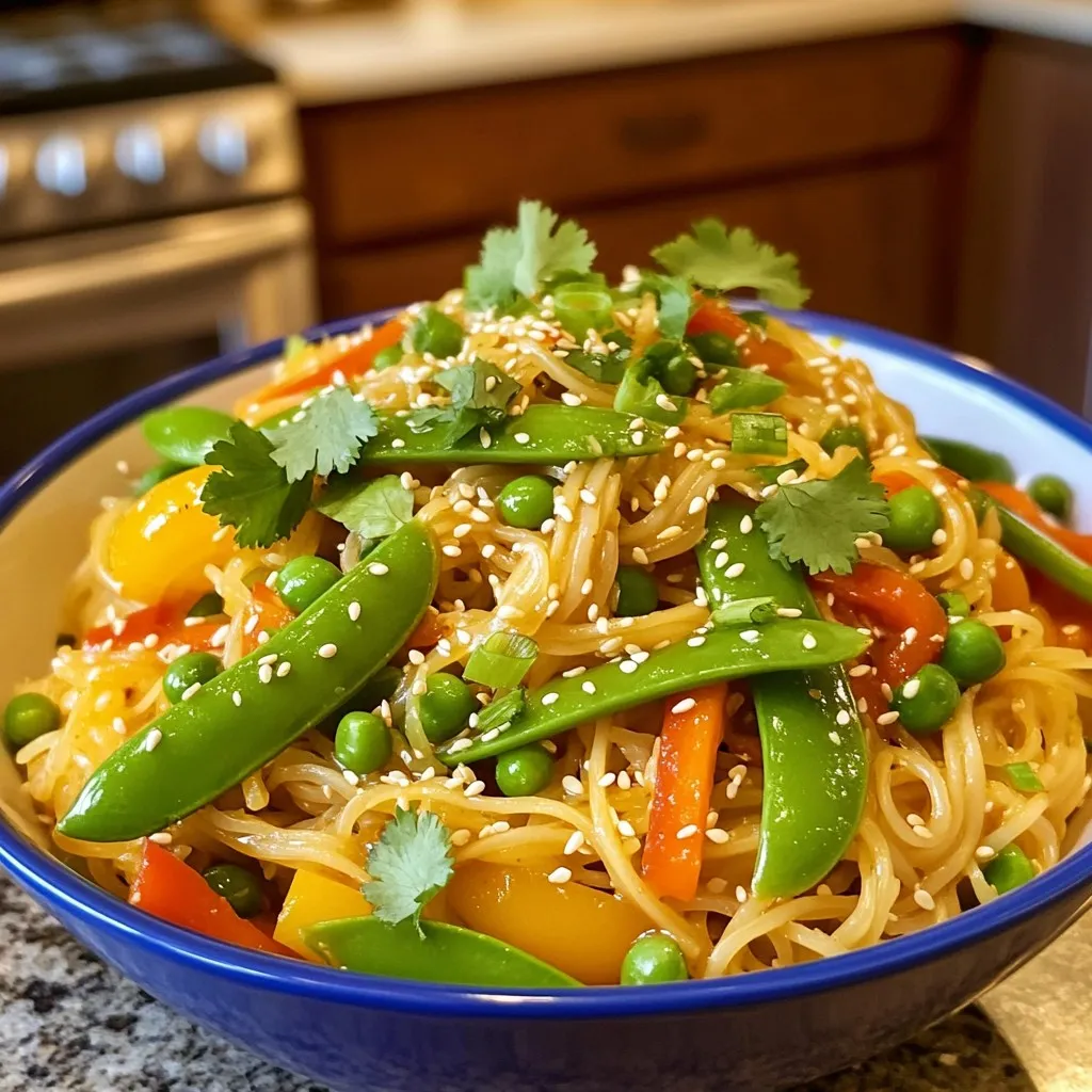 - 200g rice noodles - 2 tablespoons sesame oil - 1 tablespoon soy sauce - 2 tablespoons sesame chili crisp - 1 cup snap peas, trimmed and halved - 1 cup bell peppers, thinly sliced - 1 medium carrot, julienned - 2 green onions, finely chopped - 1 tablespoon toasted sesame seeds for garnish - Fresh cilantro leaves for garnish (optional) - Salt and pepper to taste - Medium pot for boiling noodles - Large skillet or wok for stir-frying - Colander for draining noodles - Tongs or spatula for mixing ingredients - Knife and cutting board for chopping veggies You can swap rice noodles for other noodles like udon or egg noodles. For a gluten-free option, choose gluten-free soy sauce. If you don't have sesame chili crisp, you can make your own by mixing chili flakes with sesame oil. Feel free to add more veggies based on what you have! Broccoli or zucchini work well. If you prefer a different garnish, try crushed peanuts instead of sesame seeds for a nice crunch. To start, fill a medium pot with water and bring it to a boil. Add 200g of rice noodles to the pot. Follow the package instructions, which usually take about 3 to 5 minutes. You want the noodles to be tender but not mushy. After cooking, drain the noodles in a colander. Rinse them under cold water to stop the cooking process and prevent sticking. Set the noodles aside while you prepare the veggies. Next, grab a large skillet or wok. Heat 2 tablespoons of sesame oil over medium-high heat. Once the oil is hot, toss in 1 cup of snap peas, 1 cup of sliced bell peppers, and 1 medium carrot cut into matchsticks. Stir-fry these vibrant vegetables for about 3 to 4 minutes. You want them to stay crisp and colorful. This quick cooking method seals in their fresh flavors. Now it’s time to bring it all together. Carefully add the drained noodles to the skillet with the veggies. Drizzle 1 tablespoon of soy sauce and 2 tablespoons of sesame chili crisp over the top. Use tongs or a spatula to toss everything together. Make sure the noodles are well-coated in the sauce and mixed with the vegetables. Taste your noodle bowl and adjust the seasoning with salt and pepper as needed. For a spicy kick, feel free to add more sesame chili crisp. Finally, serve the noodle bowls in colorful dishes. Top with 2 chopped green onions and a sprinkle of toasted sesame seeds. If you like, add fresh cilantro leaves for extra flavor. Enjoy your quick and tasty meal! To get the best noodle texture, choose rice noodles. They are soft and chewy. Boil them for 3-5 minutes. This keeps them tender but not mushy. Rinse the noodles with cold water after draining. This step stops the cooking process and helps them stay separate. If you want more bite, cook them for less time. For a boost of flavor, try adding more sesame chili crisp. It gives a spicy kick that many love. You can also mix in a splash of lime juice. This adds brightness to the dish. Want to deepen the flavor? Add a touch of garlic or ginger while stir-frying the veggies. These ingredients bring warmth and depth to your noodle bowl. Serve your noodle bowls in colorful dishes. This makes the fresh veggies pop. Sprinkle chopped green onions and toasted sesame seeds on top for a nice touch. If you want more color, add fresh cilantro leaves as a garnish. Drizzle a bit of sesame oil before serving for a glossy finish. This little step makes your dish look even more appetizing. {{image_4}} You can add protein to your noodle bowls easily. Chicken works great. Just cook it in the skillet before adding the veggies. Cut it into small pieces for faster cooking. If you want a plant-based option, try tofu. Use firm tofu, and sauté it until golden brown. This adds texture and flavor to your dish. These noodle bowls are easy to make vegetarian or vegan. Simply skip any meat. You can add more veggies or tofu instead. Use vegetable broth instead of water when cooking noodles for extra flavor. Check the labels on soy sauce and sesame chili crisp to ensure they are vegan. Feel free to switch up the veggies! Broccoli, zucchini, or mushrooms can add great flavors. You can also try adding bok choy or baby corn. For a fun twist, add fresh ginger or garlic while stir-frying. This will give your noodle bowls a fresh taste that everyone will love. To store leftover sesame chili crisp noodle bowls, place them in an airtight container. Make sure to cool the noodles first. They will stay fresh in the fridge for about three days. Keep the toppings separate if you can. This will help keep them crisp. When you’re ready to eat, heat the noodles gently. You can use a microwave or a skillet. If using a microwave, add a tiny splash of water to keep them moist. Heat for about one to two minutes. Stir halfway through for even heating. If using a skillet, add a bit of oil and warm over low heat. This helps keep the flavors intact. You can freeze the noodle bowls if you want to save them longer. Place them in a freezer-safe container. They will last for up to three months. To thaw, move them to the fridge overnight. Then reheat as mentioned before. Avoid freezing the fresh toppings for best results. Yes, you can! Making homemade sesame chili crisp is simple. Just mix sesame oil, crushed red pepper flakes, garlic, and onion in a pan. Cook until fragrant. Add toasted sesame seeds for crunch. You can adjust the heat by adding more or less chili. This way, you get a fresh, tasty kick in your noodle bowls. The noodle bowls last about 3 days in the fridge. Store them in an airtight container. When ready to eat, just reheat in the microwave or on the stove. The flavors will still be great. Just add a bit more sesame chili crisp for a fresh taste. Absolutely! You can swap rice noodles for any noodle you like. Try soba, udon, or even spaghetti. Each type will bring a unique texture and flavor. Just be sure to adjust the cooking time based on the noodle you choose. Enjoy experimenting with different noodles in your sesame chili crisp noodle bowls! This article covered the key ingredients and steps to make delicious noodle bowls. You learned about essential tools, ingredient swaps, and cooking techniques. I shared tips for perfect texture and creative variations. These insights will help you make satisfying meals every time. Remember, cooking is all about fun and trying new things. Enjoy your noodle journey, and don't hesitate to experiment with flavors!