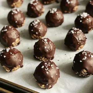 To make Dark Chocolate Sea Salt Energy Bites, you need these simple ingredients: - 1 cup rolled oats - 1/2 cup natural almond butter - 1/2 cup dark chocolate chips (70% cocoa or higher) - 1/4 cup honey or maple syrup - 1/4 cup chia seeds - 1/2 teaspoon vanilla extract - 1/2 teaspoon sea salt, plus extra for topping - Optional: 1/4 cup crushed nuts (such as almonds or walnuts) Each ingredient plays a key role in the flavor and texture. For instance, rolled oats give a hearty base, while almond butter adds creaminess and protein. Dark chocolate chips offer a rich taste, and honey or maple syrup provide sweetness. Chia seeds not only enhance nutrition but also help bind the mixture. The sea salt adds a nice contrast to the sweetness, making every bite delightful. You can also customize your energy bites by adding crushed nuts, which give a crunchy texture. Gather these ingredients before you start. You’ll see how easy it is to create a tasty and healthy snack! Start by grabbing a large bowl. Add 1 cup of rolled oats. Next, scoop in 1/2 cup of natural almond butter. Then, sprinkle in 1/2 cup of dark chocolate chips. The chocolate should be 70% cocoa or higher. Now, pour in 1/4 cup of honey or maple syrup. Add 1/4 cup of chia seeds and 1/2 teaspoon of vanilla extract. Finally, mix in 1/2 teaspoon of sea salt. Stir everything well. The mix should feel thick and sticky. If it seems too dry, add a splash more syrup or almond butter. Once your mix is ready, it’s time to roll. Take about a tablespoon of the mixture. Use your hands to shape it into a ball. Place each energy bite on a parchment-lined baking sheet. Make sure to leave some space between them. This helps them keep their shape. After rolling all the bites, sprinkle a tiny pinch of sea salt on top of each one. This adds a nice touch! Now, put the baking sheet in the freezer. Let them chill for about 30 minutes. This helps the bites firm up. Once set, move them to an airtight container. You can store these yummy bites in the fridge for a week. If you want them to last longer, keep them in the freezer for up to a month. To get the right texture, mix the ingredients well. You want a thick and sticky mix. If it feels too dry, add a little almond butter or syrup. This little change can make a big difference. Make sure to form the bites tightly so they hold together when you roll them. You can change up your bites easily. Try adding crushed nuts like almonds or walnuts for crunch. You can also mix in spices like cinnamon or nutmeg for warmth. If you love fruit, consider adding dried cranberries or raisins. This makes each bite more personal and fun. For a great presentation, place your energy bites on a nice plate. Drizzle some melted dark chocolate over the top for extra flair. You can also sprinkle more sea salt on top to enhance the flavors. These bites make a great snack at parties or a quick pick-me-up during the day. Enjoy them with friends or savor them alone! {{image_4}} You can change the nuts and seeds in this recipe. If you like peanut butter, swap the almond butter for that. You can also try sunflower seed butter for a nut-free option. For seeds, replace chia seeds with flaxseeds. They add great texture and nutrients too. Adding flavors can make your energy bites even better. Try a pinch of cinnamon for warmth. You can also use a drop of almond extract instead of vanilla. This change adds a nice twist. For a fun kick, add a dash of cayenne pepper. It gives a surprising zing! To make these bites vegan, use maple syrup instead of honey. This switch keeps them plant-based. Ensure your dark chocolate chips are dairy-free too. Many brands offer delicious vegan options. These changes make the bites suitable for everyone, while keeping that rich taste. To keep your Dark Chocolate Sea Salt Energy Bites fresh, use an airtight container. This prevents moisture and keeps them tasty. You can line the container with parchment paper for extra protection. If you stack the bites, add layers of parchment paper to avoid sticking. In the fridge, these energy bites last up to one week. Just grab one when you need a quick snack! If you freeze them, they can stay fresh for up to one month. This is great for meal prep and busy days. To thaw frozen energy bites, take them out of the freezer. Let them sit at room temperature for about 15 minutes. You can also microwave them for a few seconds if you're in a hurry. They will taste just as good as fresh! Enjoy your snack anytime. Yes, you can use other nut butters. Peanut butter, cashew butter, and sunflower seed butter work well. Just pick one that you like. Each nut butter adds a unique flavor. This lets you customize your energy bites to your taste. To make these energy bites gluten-free, use certified gluten-free oats. Most rolled oats contain gluten, so check the label. You can replace honey with maple syrup if you want. This makes them safe for gluten-sensitive folks. Yes, these energy bites are great for meal prep. They store well in the fridge or freezer. You can make a big batch and grab them as needed. They are perfect for busy days or a quick snack. You learned how to make tasty energy bites with simple ingredients. We mixed oats, almond butter, and chocolate chips for a yummy treat. I shared tips to help you get the best texture and added flavor. You can change the recipe with nuts or spices to fit your taste. Remember, store these bites well for lasting freshness. These energy bites are great for snacks or meal prep. Now, you can enjoy a healthy, fun treat anytime!