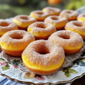 - 1 cup pure pumpkin puree - 1/2 cup granulated sugar - 1/4 cup packed brown sugar - 1/2 cup vegetable oil - 2 large eggs - 1 teaspoon vanilla extract - 2 cups all-purpose flour - 1 teaspoon baking powder - 1/2 teaspoon baking soda - 1 teaspoon ground cinnamon - 1/2 teaspoon ground nutmeg - 1/4 teaspoon ground ginger - 1/4 teaspoon salt - 1/2 cup granulated sugar (for coating) - 2 teaspoons ground cinnamon (for coating) Gathering fresh ingredients is key to great donuts. Use pure pumpkin puree, not pie filling. The mix of sugars gives the right sweetness and depth. Vegetable oil helps keep the donuts soft. The eggs add a nice richness. Vanilla extract enhances flavor without being overpowering. When mixing the dry ingredients, make sure everything is well combined. This helps the donuts rise evenly. The spices bring warmth and flavor, making each bite cozy. The cinnamon sugar coating adds that bakery touch. I love rolling the warm donuts in the mix for a crunchy finish. These ingredients come together to create a delightful treat. You’ll love how simple they are to use. Each component plays a role in making these donuts special. 1. Preheat the oven and prepare the donut pan: Start by setting your oven to 350°F (175°C). Lightly grease your donut pan or use a silicone mold for easy release. 2. Mix the wet ingredients: In a large bowl, combine 1 cup of pure pumpkin puree, 1/2 cup of granulated sugar, 1/4 cup of brown sugar, and 1/2 cup of vegetable oil. Use a whisk to blend until smooth. 3. Incorporate eggs and vanilla: Crack 2 large eggs into the mixture. Add 1 teaspoon of vanilla extract. Whisk until everything is well mixed and creamy. 1. Whisk together all-purpose flour and spices: In a separate bowl, whisk 2 cups of all-purpose flour, 1 teaspoon of baking powder, 1/2 teaspoon of baking soda, 1 teaspoon of ground cinnamon, 1/2 teaspoon of ground nutmeg, 1/4 teaspoon of ground ginger, and 1/4 teaspoon of salt. 2. Gradually mix with wet ingredients: Slowly fold the dry mixture into the pumpkin mixture. Stir gently until just combined. 3. Be careful not to overmix: The batter should be thick and fluffy. Overmixing can make your donuts tough. 1. Fill the donut pan and bake: Using a spoon or piping bag, fill each cavity of your donut pan about two-thirds full. This gives them room to rise. 2. Prepare the cinnamon sugar coating: In a shallow bowl, mix 1/2 cup of granulated sugar with 2 teaspoons of ground cinnamon. Stir well. 3. Cool and coat the donuts: Bake the donuts for 12-15 minutes. They’re done when a toothpick comes out clean. Let them cool for 5 minutes in the pan, then remove them to a wire rack. While still warm, roll each donut in the cinnamon sugar mixture. Enjoy your sweet treat! To get the best donuts, avoid overmixing the batter. When mixing wet and dry ingredients, stop as soon as they combine. This keeps your donuts light and fluffy. Letting the donuts cool is also key. If you coat them too soon, the sugar won’t stick well. Coat your warm donuts for the best results. The heat helps the sugar mixture stick better. For coating, mix your cinnamon and sugar well in a bowl. Roll each donut in the mixture until they are evenly covered. This gives each bite a sweet crunch. Arrange the donuts on a decorative platter for a stunning look. You can sprinkle some extra cinnamon sugar on top. For a rustic touch, serve them in cute paper bags. This adds charm and makes them easy to grab. {{image_4}} You can change the flavor of your donuts easily. Adding chocolate chips gives a sweet twist. You can also mix in nuts for a crunchy bite. Want something different? Swap the spices for unique flavors. Try cardamom or allspice instead of cinnamon and nutmeg. This change can surprise your taste buds! When it comes to styles, you have options. You can choose between glazed and sugar-coated donuts. Glazed donuts are shiny and sweet, while sugar-coated ones have a crunchy texture. You can also decide whether to bake or fry. Baking keeps them light and fluffy. Frying can make them richer and denser. If you have dietary needs, you can still enjoy these donuts. Use gluten-free flour for a gluten-free version. This swap keeps the taste great. For vegan donuts, replace eggs with flax eggs or applesauce. Use a plant-based oil, and you're good to go! These options make sure everyone can indulge. To keep your donuts fresh, store them in an airtight container. This helps prevent them from drying out. You can also wrap them in plastic wrap for extra protection. Place the container in a cool, dry place. For longer storage, consider freezing your donuts. To freeze, first, let the donuts cool completely. Then, wrap each one tightly in plastic wrap. Place them in a freezer bag and remove as much air as possible. They will stay fresh for about three months. When you’re ready to enjoy them, thaw the donuts at room temperature for a few hours. You can also warm them slightly in the oven for a few minutes. The best time to eat your donuts is within the first two days. They taste best when fresh. After that, they can still be good for up to a week if stored properly. Look for signs of spoilage. If the donuts feel hard or dry, they may no longer be tasty. If you notice any mold or off smells, it’s best to toss them. Always trust your senses! To make these tasty donuts, start by preheating your oven to 350°F. Prepare your donut pan with grease or use a silicone mold. In a bowl, mix pumpkin puree, granulated sugar, brown sugar, and vegetable oil. Next, add eggs and vanilla, and whisk until smooth. In another bowl, combine all-purpose flour, baking powder, baking soda, spices, and salt. Then, slowly fold the dry mix into the wet mix until just combined. Fill your donut pan and bake for 12-15 minutes. After baking, cool the donuts and coat them in a mix of sugar and cinnamon. Enjoy! Yes, you can use canned pumpkin. Canned pumpkin is convenient and saves time. It is usually pure pumpkin with no added sugar or spices. Be sure to check the label to avoid pumpkin pie filling, which has added sugars and spices. If you use canned pumpkin, your donuts will still taste great and have a rich pumpkin flavor. To reheat leftover donuts, use an oven or microwave. For the oven, heat to 350°F and warm the donuts for about 5 minutes. This keeps them soft and tasty. If you use a microwave, heat each donut for about 10-15 seconds. Be careful not to overheat, or they may become tough. Enjoy them warm for the best taste! Yes, you can make these donuts ahead of time. Bake them and let them cool completely. Store them in an airtight container at room temperature for up to two days. If you want to store them longer, freeze the cooled donuts. Wrap each one in plastic wrap and place them in a freezer bag. They can last for up to two months in the freezer. When ready to eat, just thaw and reheat! Now you know how to make delicious cinnamon sugar pumpkin donuts from scratch. By following the simple steps and tips, you can create treats with great texture and flavor. Whether you want to switch up the recipe or store leftovers, this guide has you covered. Baking takes practice, so don’t get discouraged if your first batch isn't perfect. Enjoy these bites of fall goodness with friends and family, and share your tasty creations!