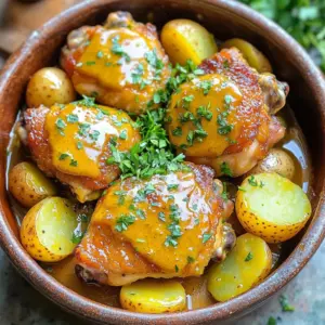 - 4 boneless, skinless chicken thighs - 2 tablespoons Dijon mustard - 2 tablespoons honey - 1 tablespoon extra virgin olive oil - 4 cups baby potatoes - 1 teaspoon garlic powder - 1 teaspoon onion powder - 1 teaspoon dried thyme - 1 cup low-sodium chicken broth - Salt and freshly ground black pepper - Fresh parsley, finely chopped To make Slow Cooker Honey Mustard Chicken and Potatoes, gather these fresh ingredients. The chicken thighs form the main part of this dish. They cook up tender and juicy, soaking in the flavors. The Dijon mustard and honey create a sweet and tangy sauce. This sauce is key to the dish's taste. Next, baby potatoes add heartiness. Their creamy texture contrasts well with the chicken. I always use baby potatoes as they cook evenly in the slow cooker. For seasonings, garlic powder, onion powder, and dried thyme add depth. They enhance the dish without overpowering it. The low-sodium chicken broth ensures moisture and flavor. It helps the chicken stay tender while cooking. Finally, fresh parsley adds a pop of color and freshness when serving. This simple garnish makes the dish look inviting and bright. Make sure to measure each ingredient carefully. This balance of flavors creates a delightful meal for you and your family. Start by grabbing a medium mixing bowl. In it, whisk together these ingredients: - 2 tablespoons Dijon mustard - 2 tablespoons honey - 1 tablespoon extra virgin olive oil - 1 teaspoon garlic powder - 1 teaspoon onion powder - 1 teaspoon dried thyme - Salt and pepper to taste Mix until the sauce is smooth and well combined. This mixture adds a sweet and tangy taste to your dish. Next, arrange the chicken thighs in the bottom of the slow cooker. Make sure they lay flat and are not overlapping. Pour half of the honey mustard mixture over the chicken. This step coats the chicken nicely. Now, take the halved baby potatoes and place them on top of the chicken. Spread them out evenly. Pour the rest of the honey mustard sauce over the potatoes. This ensures every bite is packed with flavor. To help the dish cook well, drizzle the chicken broth around the edges of the slow cooker. This keeps the chicken juicy and the potatoes tender. Set your slow cooker to low for 6-8 hours or high for 3-4 hours. The chicken is done when it is tender and reaches an internal temperature of 165°F. You can easily pierce the potatoes with a fork, too. Enjoy the wonderful aroma while it cooks! To make sure your chicken is just right, check its internal temperature. It should reach 165°F. This ensures it is safe to eat and not dry. After cooking, taste the dish and adjust the seasoning before serving. A bit more salt or pepper can bring out the flavors. Layering is key for even cooking. Start by placing the chicken thighs at the bottom of the slow cooker. This allows them to soak up all the flavors. Next, add the halved baby potatoes on top of the chicken. Finish by pouring the remaining honey mustard mixture over the potatoes. This setup lets everything cook together nicely. When it's time to serve, use vibrant bowls. This makes your dish look inviting. Serve the chicken and potatoes straight from the slow cooker. Drizzle some sauce from the pot over the top. Finally, sprinkle fresh parsley for a pop of color. This simple touch makes your meal look gourmet. {{image_4}} You can swap out chicken thighs for chicken breasts. Breasts will cook faster but stay moist with the sauce. You can also try using turkey thighs for a lean option. For vegetables, consider adding carrots or green beans. They add color and nutrition and cook well in the slow cooker. To boost flavor, add spices like paprika or cayenne pepper. Paprika gives a sweet and smoky taste, while cayenne adds heat. You can also use whole grain mustard for a tangy twist. Honey mustard blends well, but experimenting with flavors can make the dish unique. If you want a low-carb meal, replace potatoes with cauliflower. Cauliflower cooks nicely and absorbs the sauce flavor. For gluten-free diets, ensure the mustard is gluten-free. Most mustards are safe, but always check the label. These swaps keep the meal tasty and healthy for everyone. Store your leftovers in airtight containers. This keeps the food fresh and safe. You can enjoy your meal for up to three days in the fridge. To freeze leftovers, first let them cool completely. Then, place them in freezer-safe bags or containers. Be sure to remove as much air as possible. Your Honey Mustard Chicken and Potatoes can last up to three months in the freezer. When you're ready to eat, thaw overnight in the fridge. For reheating, you can use the microwave or oven. If using the microwave, heat on medium power for about 2-4 minutes. Stir halfway to ensure even heating. If using the oven, preheat to 350°F. Place the chicken and potatoes in an oven-safe dish, cover with foil, and heat for about 15-20 minutes. Always check that the food is hot throughout before serving. Yes, you can use frozen chicken thighs. Just keep in mind that cooking time may change. If you start with frozen chicken, increase the cooking time by 1 to 2 hours on low. On high, add about 30 minutes to 1 hour. Always check that the chicken reaches 165°F inside. To check if the chicken is done, use a meat thermometer. The safe internal temperature is 165°F. You can also cut into the chicken. If the meat is no longer pink and juices run clear, it is ready. The potatoes should be soft and easily pierced with a fork. You can pair this dish with many sides. Consider these options: - Steamed green beans - Roasted carrots - A fresh garden salad - Quinoa or rice These sides add color and balance to your meal. Enjoy! This blog covered a tasty recipe for honey mustard chicken and potatoes. You learned about the main ingredients, cooking steps, and helpful tips. We also explored flavor variations and storage methods. As you make this dish, remember to enjoy the cooking process. With a few tweaks, you can make it your own. This meal is not just easy; it’s also delicious and versatile. Happy cooking!
