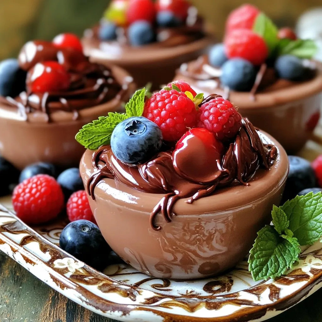 - 1 cup cottage cheese - 1/2 cup dark chocolate chips (melted) - 2 tablespoons unsweetened cocoa powder - 1 tablespoon honey (or maple syrup for a vegan option) - 1 teaspoon vanilla extract - A pinch of salt The main ingredients in this recipe create a rich and creamy chocolate mousse. Cottage cheese gives the mousse its texture while being a good source of protein. Dark chocolate chips provide a deep chocolate flavor. Unsweetened cocoa powder adds richness without extra sugar. Honey or maple syrup can sweeten the mousse to your taste. - Fresh berries (such as raspberries or blueberries, for garnish) - Mint leaves (for garnish) Garnishes enhance the look and taste of your mousse. Fresh berries add a burst of color and flavor. Mint leaves bring a refreshing touch that contrasts nicely with the chocolate. - Individual cups - Decorative tray presentation Serving in individual cups makes it easy for guests to enjoy their dessert. For a stunning display, arrange the cups on a decorative tray. Scatter extra berries around the cups for a beautiful presentation. You can also drizzle some melted dark chocolate on top for an elegant finish. - First, combine the cottage cheese, melted dark chocolate, cocoa powder, honey, vanilla extract, and a pinch of salt in a blender. - Next, blend the mixture on high speed until it becomes silky smooth. Pause to scrape down the sides. This step helps mix everything well. - After blending, taste the mousse for sweetness. If it needs more sweetness, add a touch more honey or maple syrup. - Blend again briefly to mix in any additional sweetener. This ensures the flavor is just right for you. - Carefully spoon the mousse into cups or small bowls. Fill them to your liking. - Place the filled cups in the refrigerator. Chill for at least 30 minutes. This helps the mousse set and become firm. To ensure a creamy texture, blend the mixture well. Use your blender on high speed. If it is too thick, add a tiny bit of milk. This can help achieve the perfect smoothness. Don't forget to scrape down the sides of your blender. This step is key. It helps mix all ingredients evenly. If you skip this, some bits may stay chunky. A chocolate drizzle can elevate your mousse. Melt extra dark chocolate and drizzle it over each cup. This adds a nice touch and extra flavor. When garnishing, arrange fresh berries and mint leaves attractively. Place a few berries on top and a mint sprig beside them. This makes your dish look inviting and colorful. You can prepare the mousse in advance. This gives it time to chill and set. Also, consider using quick chilling methods. Place the cups in the freezer for around 15 minutes. This can speed up the setting time. Just be careful not to freeze them solid. You want a smooth mousse, not ice cream! {{image_4}} You can easily make this mousse vegan. Just use maple syrup instead of honey. This small swap keeps the flavor but makes it plant-based. For dairy-free options, try silken tofu or a nut-based cream. Both will create a rich and creamy texture. They also add a unique taste to the mousse. Want to mix it up? You can add different flavors. A few drops of almond or peppermint extract can change the vibe. You might also try a dash of cinnamon or nutmeg for warmth. These spices will add depth and make your mousse exciting. Be creative and find your favorite combination! If you prefer milk chocolate, you can swap it with dark chocolate. Milk chocolate will give the mousse a sweeter taste. You can even try flavored chocolates, like orange or raspberry. These options will add a fun twist to your chocolate mousse cups. Don't be afraid to experiment! To keep leftover mousse fresh, store it in the fridge. Use airtight containers to prevent any odors from other foods. The mousse will stay good for about three days. After that, the texture may change. You want it to remain smooth and creamy. You can freeze the mousse cups. First, let them cool in the fridge for about an hour. Then, wrap each cup tightly with plastic wrap. For extra protection, place them in a freezer bag. The mousse can last up to three months in the freezer. When you’re ready to eat, take a cup out and let it thaw in the fridge overnight. Serve it cold for a nice treat. If you have leftover cottage cheese, don’t waste it! You can use it in pancakes or smoothies. Mix it into baked goods like muffins for added protein. You can also make a cottage cheese dip by blending it with herbs and spices. This way, you enjoy the benefits of cottage cheese in many dishes. Yes, you can use low-fat cottage cheese. It works well in this recipe. Low-fat cottage cheese makes the mousse lighter. It can help cut down on calories. The taste remains creamy and delicious. You still get that nice texture. However, full-fat cottage cheese gives a richer flavor. Choose what fits your diet best. You can store cottage cheese mousse for up to three days. Keep it in the fridge in an airtight container. It stays fresh and tasty during this time. After three days, the texture may change. The mousse may not taste as good. Always check for any changes before eating. Yes, this recipe is great for making ahead of time. You can prepare it a day in advance. Just follow the steps and chill the mousse. It will set nicely overnight. This makes it perfect for parties or gatherings. You can impress your guests with minimal effort. Just add the garnishes right before serving. This blog post covered how to make a delicious cottage cheese mousse. You learned about the key ingredients like cottage cheese and dark chocolate. I shared tips for preparation and chilling. You also got ideas for garnishing and serving. Finally, you discovered storage tips and variations, including a vegan option. Creating this mousse is simple and fun. Enjoy your tasty treat and impress your friends!