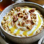 - 2 cups old-fashioned rolled oats - 4 cups almond milk (or any milk of choice) - 1/2 cup packed brown sugar - 1 tablespoon ground cinnamon - 1/2 teaspoon ground nutmeg - 1/4 teaspoon salt - 1 tablespoon vanilla extract - 1/2 cup chopped pecans (or walnuts) - 1/2 cup raisins - Cream cheese icing ingredients In this delightful recipe, I use simple ingredients to create a warm breakfast. Old-fashioned rolled oats serve as the base. They give a nice, chewy texture. Almond milk adds creaminess and flavor, but any milk works well. The brown sugar brings sweetness and a hint of caramel taste. For the spices, I add ground cinnamon and nutmeg. These spices give the dish a cozy feel. A touch of salt enhances the sweet flavors. Vanilla extract adds depth and rounds out the taste. You can customize your oatmeal with optional add-ins. Chopped pecans give crunch and nuttiness. Raisins add a chewy sweetness. If you want an extra treat, make cream cheese icing to drizzle on top. This icing adds a rich, creamy finish that makes the oatmeal feel special. - In your slow cooker, combine: - 2 cups old-fashioned rolled oats - 4 cups almond milk (or any milk you like) - 1/2 cup packed brown sugar - 1 tablespoon ground cinnamon - 1/2 teaspoon ground nutmeg - 1/4 teaspoon salt - 1 tablespoon vanilla extract Stir the mix well. You want all the ingredients blended together evenly. This ensures that every bite is full of flavor. If you want some crunch, add: - 1/2 cup chopped pecans (or walnuts) - 1/2 cup raisins (optional) Now, cover the slow cooker with its lid. Set it to low and let it cook for 6 to 8 hours. The oats will soak up the liquid and become soft and creamy. While the oatmeal cooks, prepare the icing. In a small bowl, blend: - 1/2 cup softened cream cheese - 1/4 cup powdered sugar - 1 tablespoon milk Stir until smooth and creamy. For a little extra flavor, you can add a pinch of ground cinnamon. This icing is sweet and pairs perfectly with your oatmeal. To make creamy oatmeal, you can add more milk. If the oatmeal seems thick, just stir in a splash of milk. Slow cookers can vary in heat, so check your oatmeal. If it’s not soft after 6 hours, give it a little more time. Make your oatmeal shine by garnishing it with ground cinnamon. Chopped pecans add a nice crunch. Drizzle some maple syrup on top for extra sweetness. These simple touches will make your dish look and taste great. Store leftovers in an airtight container in the fridge. This keeps them fresh for up to three days. When reheating, add a splash of milk. This helps bring back creaminess and flavor. For the best results, heat it gently on the stove or in the microwave. {{image_4}} If you want to skip nuts, you have choices. You can simply leave them out. If you still want crunch, try seeds. Chia seeds or sunflower seeds work well. They add texture without the nut flavor. Adding spices can change your oatmeal’s flavor. Try cardamom for a warm, sweet taste. Ginger adds a nice zing. Just a pinch can make a big difference. You can mix and match spices to find your favorite blend. Want a vegan option? Use plant-based cream cheese for the icing. It tastes great and keeps your dish dairy-free. You can find it in most stores now. Just mix it with powdered sugar and a little milk, just like in the original recipe. Enjoy a creamy topping without the dairy! To keep your Slow Cooker Cinnamon Roll Oatmeal fresh, store leftovers in the fridge. Use airtight containers for best results. This helps prevent the oatmeal from drying out or absorbing other smells in your fridge. When you want to enjoy your oatmeal again, reheat it gently. You can use a microwave or stove. If using a microwave, heat in 30-second intervals. Stir after each interval to keep it creamy. If using the stove, heat on low and add a splash of milk. This helps restore the creamy texture. Yes, you can freeze Slow Cooker Cinnamon Roll Oatmeal! Portion it into containers before freezing. Leave space at the top for expansion. To thaw, move it to the fridge overnight. Reheat slowly, adding a little milk to keep it smooth. This way, you can enjoy a tasty breakfast any time! Slow cooker cinnamon roll oatmeal can last in the fridge for about 4 to 5 days. Store it in an airtight container to keep it fresh. Before eating, just reheat it in the microwave. If it seems thick, add a splash of milk to loosen it. You can use quick oats, but the texture will change. Quick oats cook faster and may turn mushy. Rolled oats give you that nice, chewy bite, which is what we want in this recipe. If you choose quick oats, reduce the cooking time. You can substitute almond milk with any milk you prefer. Cow's milk, soy milk, or oat milk work great. Each option will bring its own flavor. Just keep in mind that the creaminess may vary slightly based on the milk you choose. Yes, you can make this oatmeal ahead of time! Just prepare it as instructed, then store it in the fridge. You can cook it overnight in the slow cooker for breakfast, too. This makes it a great choice for busy mornings. Absolutely! Adding fruits is a great idea. You can mix in sliced bananas, berries, or diced apples. Fresh or dried fruits will work well. Just fold them in during the cooking process to let their flavors mix in with the oats. In this post, I shared how to make Slow Cooker Cinnamon Roll Oatmeal. We covered the key ingredients, step-by-step instructions, and many tips. You can personalize it with nuts, spices, or a cream cheese icing. Remember, storing leftovers properly keeps the oatmeal fresh and tasty. Try different variations to make this dish your own. This warm, delicious oatmeal is perfect for breakfast or a snack. Enjoy creating your version of this fun and easy meal!