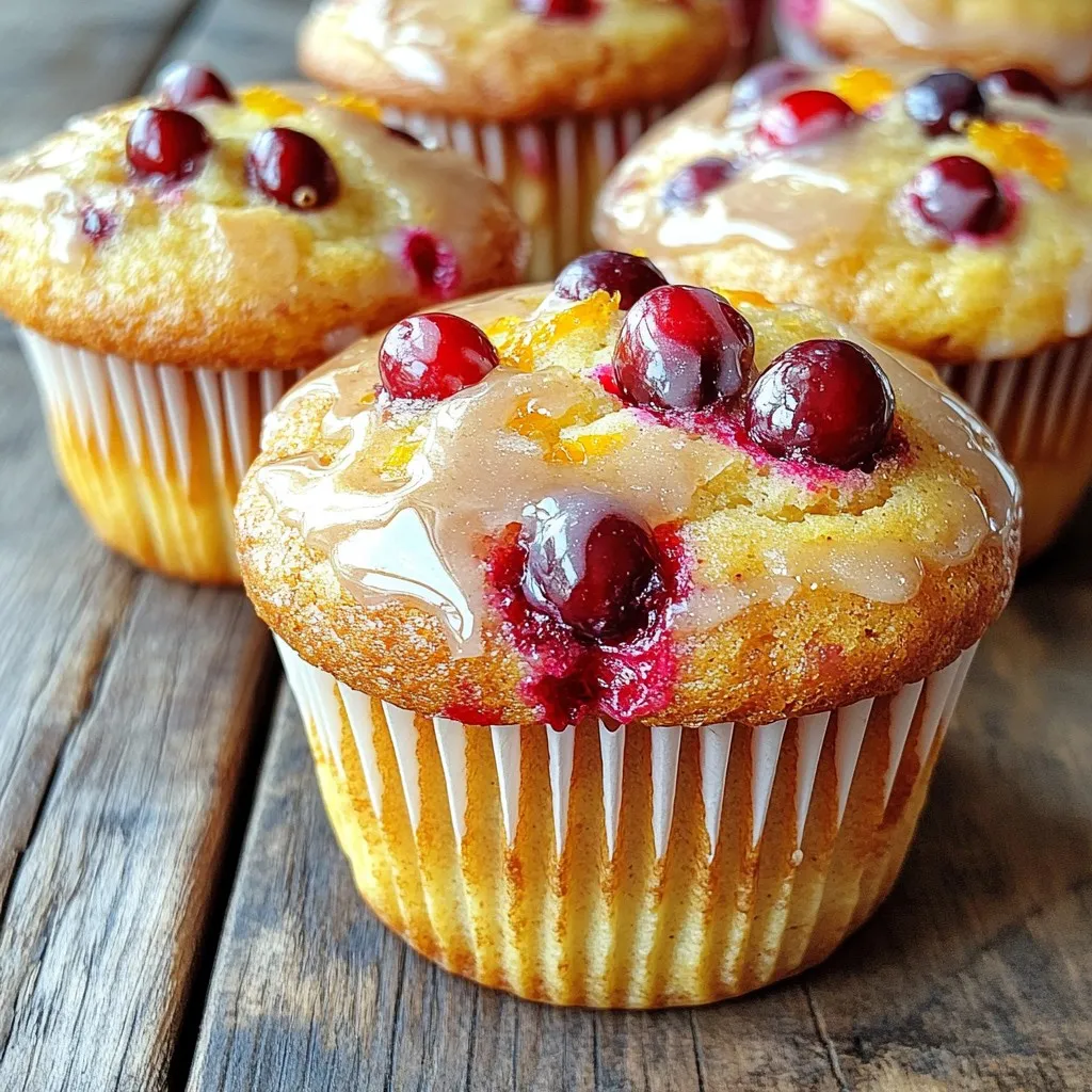 To make spiced cranberry orange muffins, gather these key ingredients: - 1 ½ cups all-purpose flour - ½ cup granulated sugar - ½ cup packed brown sugar - ½ cup unsweetened applesauce - ½ cup freshly squeezed orange juice - Zest of 1 large orange - 1 teaspoon baking soda - 1 teaspoon baking powder - ¼ teaspoon salt - 1 teaspoon ground cinnamon - ½ teaspoon ground ginger - ¼ teaspoon ground nutmeg - 1 cup fresh or frozen cranberries (halved if large) - 2 large eggs - 1 teaspoon vanilla extract - ¼ cup vegetable oil These ingredients create a tasty balance of sweetness and spice. The fresh orange juice and zest add a bright flavor that pairs perfectly with the tart cranberries. The spices—cinnamon, ginger, and nutmeg—bring warmth and depth to each bite. Using applesauce keeps the muffins moist without adding extra fat. The combination of granulated and brown sugars gives a nice caramel flavor. Eggs hold everything together and give the muffins a fluffy texture. For cranberries, you can use fresh or frozen ones. If using frozen, just remember to halve them to help distribute the flavor. Overall, this ingredient list is simple and makes a delightful treat! Start by preheating your oven to 350°F (175°C). This step is key for even baking. While your oven heats up, prepare the muffin tin. You can line it with paper liners or lightly grease each cup with oil or butter. This helps the muffins slide out easily after baking. In a large bowl, mix the dry ingredients. Combine 1 ½ cups of all-purpose flour, ½ cup of granulated sugar, and ½ cup of brown sugar. Add 1 teaspoon of baking soda, 1 teaspoon of baking powder, and ¼ teaspoon of salt. Finally, mix in 1 teaspoon of ground cinnamon, ½ teaspoon of ginger, and ¼ teaspoon of nutmeg. Use a whisk to blend everything well. This ensures a clump-free mixture and gives your muffins a great flavor. In another bowl, prepare the wet ingredients. Whisk together ½ cup of unsweetened applesauce, ½ cup of fresh orange juice, and the zest of 1 orange. Add 2 large eggs, 1 teaspoon of vanilla extract, and ¼ cup of vegetable oil. Keep whisking until the mixture is smooth and well blended. This mix brings moisture and flavor to your muffins. Next, combine the wet and dry ingredients. Pour the wet mixture into the bowl with the dry ingredients. With a spatula, gently fold them together. Be careful not to over-mix; this can make your muffins dense. Just mix until you see no dry flour. Now, it's time to add the cranberries. Fold in 1 cup of halved fresh or frozen cranberries. Make sure they are evenly distributed in the batter. This way, every bite will have that tart cranberry flavor you love. Using a spoon or an ice cream scoop, fill each muffin cup about ¾ full. This allows the muffins to rise nicely while baking. Place the muffin tin in your preheated oven and bake for 18-22 minutes. To check for doneness, insert a toothpick into the center of a muffin. It should come out clean when they are ready. After baking, let the muffins cool in the pan for about 5 minutes. Then, gently transfer them to a wire rack to cool completely. This helps improve their texture. For presentation, you can serve them warm or at room temperature. A light sprinkle of powdered sugar or a drizzle of orange glaze adds a nice touch. Enjoy with your favorite cup of tea or coffee! Mixing is key to great muffins. When you mix, do it gently. Over-mixing makes muffins tough. You want to combine until just blended. The batter should look a bit lumpy; that’s okay! Baking time can vary. Start checking your muffins at 18 minutes. Use a toothpick to see if they are done. If it comes out clean, they are ready. If it’s wet, give them a few more minutes. Having the right tools helps a lot. I recommend using a non-stick muffin tin. This makes it easy to remove the muffins. If you prefer, use paper liners too. They add a nice touch and make cleanup simple. For mixing, a sturdy whisk works well for dry ingredients. An electric mixer can help with wet ingredients. Just ensure it is not too powerful; you want to mix gently. Want to add some crunch? Try adding nuts or seeds. Chopped walnuts or pecans pair nicely with cranberries. They add texture and flavor. You could also add sunflower seeds for a nut-free option. Mix them in gently with the cranberries. This extra step creates a tasty surprise in each bite. {{image_4}} Gluten-Free Options You can easily make these muffins gluten-free. Use a gluten-free flour blend instead of all-purpose flour. Look for a blend that includes xanthan gum to help with texture. This swap keeps the muffins soft and delicious. Dairy-Free Alternatives To make the muffins dairy-free, replace the eggs with flax eggs or applesauce. For the vegetable oil, a neutral oil or melted coconut oil works well. This keeps the muffins moist and flavorful without dairy. Different Add-ins Want to change it up? Try adding chocolate chips or chopped nuts. Dark chocolate pairs well with the tart cranberries. You can also use lemon or lime zest instead of orange zest for a zesty twist. Utilizing Seasonal Fruits In spring, use fresh blueberries. Summer is great for raspberries or peaches. In autumn, consider adding chopped apples or pears. Each seasonal fruit brings a new taste to your muffins, making them fun all year round. Cooling your muffins is key. Let them sit in the pan for about five minutes. This helps them firm up. After that, move them to a wire rack. A wire rack allows air to flow around the muffins. This prevents sogginess. If you skip cooling, the muffins may become wet or mushy. Storing your muffins right keeps them fresh. Use airtight containers for short-term storage. This helps keep moisture in but also stops air from getting in. If you want to store them longer, freeze them. Wrap each muffin in plastic wrap, then place them in a freezer bag. This way, they won’t stick together. These muffins stay good for about four days at room temperature. If you store them in the fridge, they can last up to a week. When frozen, they stay fresh for about three months. To enjoy, simply thaw them in the fridge overnight. You can also warm them in the microwave for a tasty treat. Yes, you can use frozen cranberries. They work well in this recipe. If you use frozen ones, don't thaw them first. Just add them directly to the batter. This keeps the muffins moist. Fresh cranberries can add a bright flavor. Both options are tasty. Absolutely! You can make these muffins a day or two ahead. Just store them in an airtight container. For longer storage, freeze them. Wrap each muffin in plastic wrap. Then, place them in a freezer bag. They can last up to three months in the freezer. To check if the muffins are done, use a toothpick. Insert it into the center of a muffin. If it comes out clean, they are ready. You can also check for a golden-brown top. The muffins should spring back when lightly touched. Yes! You can add nuts like walnuts or pecans. Dried fruits like raisins or dates also work well. Just make sure to keep the same total amount of mix-ins. This keeps the muffins from becoming too dry or dense. You can swap some ingredients for healthier options. Use whole wheat flour instead of all-purpose flour. You can also replace half of the sugar with honey or maple syrup. For a dairy-free option, use almond milk instead of eggs. These swaps can boost nutrition without losing flavor. These muffin recipes guide you through making delicious treats using common ingredients. I shared step-by-step instructions, useful tips, and tasty variations to suit everyone's taste. Remember to adjust baking times and use the right tools for success. Proper storage will keep your muffins fresh longer. Embrace your creativity by trying different flavors and substitutions. Enjoy baking, and savor these mouth-watering muffins with family or friends. Your kitchen adventure starts now, and tasty results are just a recipe away!