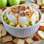 - 8 oz cream cheese, softened - ½ cup powdered sugar, sifted - 1 tsp pure vanilla extract These main ingredients form the base of your dip. The cream cheese gives it a rich, creamy texture. Powdered sugar adds sweetness, while vanilla adds warmth and flavor. - 1 medium apple, diced - ½ cup caramel sauce - ¼ cup chopped pecans You can add diced apples for crunch and freshness. Caramel sauce will enhance the sweet, gooey flavor, and chopped pecans add a nice crunch. Feel free to mix these in based on your taste! - Graham crackers - Sliced apples - Pretzels For dippers, graham crackers work well for a sweet touch. Sliced apples add a fruity element, and pretzels bring a salty crunch. Choose one or all for a fun tasting experience! To start, beat 8 oz of softened cream cheese in a large bowl. Use an electric mixer on medium speed to make it smooth and creamy. This is key for a great texture. Next, sift in ½ cup of powdered sugar. Add 1 tsp of pure vanilla extract while mixing on low speed. Keep mixing until the mixture is smooth with no lumps. Now, gently fold in 1 cup of whipped topping using a spatula. Be careful not to deflate the mixture. This keeps the dip light and airy. Then, fold in 1 medium diced apple and half of the ½ cup of caramel sauce. Stir gently to combine. Avoid over-mixing to keep the apple pieces whole. Transfer the cheesecake dip into a nice serving dish. Use a spatula to smooth the top for a pretty look. Drizzle the rest of the caramel sauce over the dip. For extra texture, sprinkle ¼ cup of chopped pecans and a light dusting of cinnamon sugar on top. This adds flavor and crunch. Serve right away with various dippers like graham crackers, sliced apples, or pretzels. Enjoy! To make this dip creamy, use softened cream cheese. Cold cream cheese will not mix well. Beat it until smooth to avoid lumps. This step sets the base for a great dip. When you add whipped topping, use a gentle folding technique. Take a spatula and scoop from the bottom. This keeps air in the mixture. The result? A light and fluffy dip that’s fun to eat. Get creative with your dippers! Arrange graham crackers, sliced apples, and pretzels on a platter. You can also use small cups for each dipper. This makes it easy for guests to grab and enjoy. Choose fun serving dishes, too. A colorful bowl can make your dip pop. You can even use mini jars for individual servings. This adds a special touch to your table. If you want a dairy-free dip, try using a vegan cream cheese. This keeps the flavor while meeting dietary needs. You can also use coconut whipped cream for a lighter option. For a low-sugar version, replace powdered sugar with a sugar substitute. Look for options like erythritol or monk fruit. These keep the sweetness without the extra calories. {{image_4}} You can easily change the flavor of this dip with spices. Adding nutmeg or cinnamon gives warmth and depth. A sprinkle of cinnamon sugar on top adds a nice touch. You can also mix in other fruits like pears or berries. This makes your dip even more fun and colorful. For toppings, think outside the box. Instead of pecans, try almonds or walnuts for crunch. You can even add a rich chocolate drizzle on top. It adds a sweet contrast to the tart apples and creamy dip. This dip can match the seasons too. In fall, add pumpkin spice for a cozy flavor. You can also fold in dried cranberries for a festive touch. For summer, use fresh berries or peaches. These fruits brighten the dip and make it refreshing. To keep your No Bake Caramel Apple Cheesecake Dip fresh, store it in an airtight container. This helps keep out air and moisture. Place the dip in the fridge right after serving. It will last for about 3 to 5 days. If you notice any changes in smell or texture, it’s best to throw it away. Yes, you can freeze this cheesecake dip! Freeze it in a tight container. It will stay good for about a month. When you are ready to enjoy it, take it out of the freezer. Put it in the fridge for a few hours or overnight to thaw. Once thawed, give it a good stir and serve. You might want to add a bit more caramel sauce for extra flavor. To keep the dip creamy, avoid mixing too much after adding the whipped topping. Use a gentle folding motion. This keeps the dip light and fluffy. To stop the apples from browning, add a splash of lemon juice after dicing. The lemon juice acts like a shield. It keeps the apples looking fresh and bright in your dip. Yes, you can make this dip ahead of time. Prepare it up to one day before your event. Keep it in the fridge until you are ready to serve. This dip tastes great chilled and allows the flavors to blend. Just remember to add the caramel and toppings just before serving for the best look. You have plenty of tasty options! Here are some great alternatives: - Sliced apples - Pretzels - Vanilla wafers - Pita chips - Animal crackers Each dipper adds a unique crunch and flavor. Choose what you like best! Yes, this recipe can be gluten-free! Just swap out regular graham crackers for gluten-free ones. You can also use sliced apples or pretzels made without gluten. Always check the labels to make sure they fit your needs. Absolutely! If you want to change things up, here are some options: - Mascarpone cheese for a richer taste - Ricotta cheese for a lighter texture These choices will change the flavor but still keep the dip creamy and delicious. This blog post guides you in making a delicious cheesecake dip. We covered key ingredients like cream cheese and powdered sugar, plus optional flavors and dippers. You learned step-by-step prep and tips for the best texture and serving ideas. In conclusion, this dip is versatile and fun. Customize it with your favorite flavors and enjoy it with tasty dippers. Your guests will love it!