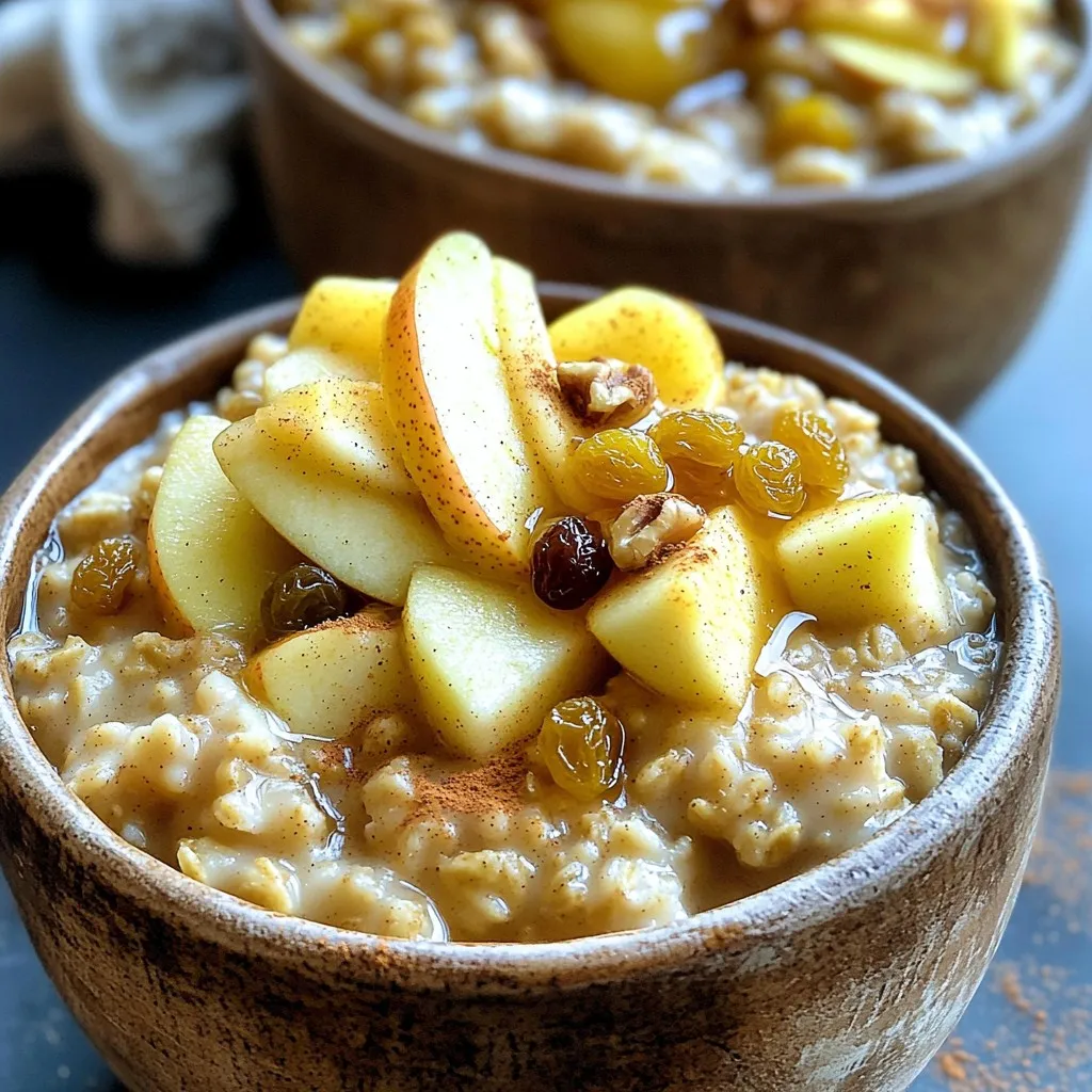 For my Slow Cooker Cinnamon Apple Oatmeal, I use a simple list of ingredients. Each one plays a key role in creating that cozy flavor we all love. - 2 cups rolled oats - 4 cups unsweetened almond milk - 2 medium apples, peeled and diced - 1/4 cup brown sugar - 1 teaspoon ground cinnamon - 1/2 teaspoon vanilla extract - 1/4 teaspoon salt - 1/2 cup raisins or dried cranberries (optional) - Chopped nuts for topping (optional) I like rolled oats for their texture and heartiness. They soak up the milk and soften nicely. Unsweetened almond milk gives a creamy base without extra sugar. I prefer Granny Smith apples for their tartness, which balances the sweetness of brown sugar. The ground cinnamon adds warmth and spice. It’s the star of the show! A splash of vanilla extract enhances all the flavors. A touch of salt rounds everything out. If you want extra sweetness, toss in raisins or dried cranberries. They plump up while cooking, adding bursts of flavor. Lastly, chopped nuts on top give a nice crunch. You can mix and match to find your favorite combo! 1. Mixing ingredients together in the slow cooker Start by adding 2 cups of rolled oats to your slow cooker. Next, pour in 4 cups of unsweetened almond milk or your favorite milk. Then, peel and dice 2 medium apples, adding them to the mix. For sweetness, add 1/4 cup of brown sugar. Sprinkle in 1 teaspoon of ground cinnamon, 1/2 teaspoon of vanilla extract, and 1/4 teaspoon of salt. If you want a bit more sweetness, toss in 1/2 cup of raisins or dried cranberries. 2. Cooking procedure on low heat Stir the mixture well with a large spoon. Make sure all the ingredients blend nicely. Now, cover the slow cooker with the lid and set it to low heat. Let it cook for about 6 to 7 hours. This long cooking time helps the oats become creamy and flavorful. 3. Serving instructions after cooking Once cooking is complete, gently stir the oatmeal to fluff it up. Spoon the warm oatmeal into bowls. For a special touch, top each bowl with some chopped nuts, like walnuts or pecans. You might also sprinkle a bit more cinnamon on top. For an extra treat, drizzle honey or maple syrup over your oatmeal. You can add fresh apple slices as a garnish for both taste and a pretty look. To make your Slow Cooker Cinnamon Apple Oatmeal even better, try these tips. - Adjusting sweetness with brown sugar: Start with 1/4 cup of brown sugar. Taste the oatmeal when it's done. If you want it sweeter, add more brown sugar. This way, you can make it just right for your taste. - Best toppings for oatmeal: Once the oatmeal is ready, you can add toppings. Chopped nuts like walnuts or pecans add a nice crunch. A drizzle of honey or maple syrup can boost the sweetness. Fresh apple slices give a crisp bite. - Timing adjustments for texture preferences: If you like your oatmeal creamier, cook it a bit longer. Aim for 7 hours on low heat. For a firmer texture, check it at 6 hours. This lets you control how it turns out. These simple tips will help you create the best bowl of oatmeal. Enjoy experimenting and finding your perfect flavor! {{image_4}} You can change a few items to fit your taste. Here are some fun ideas: - Alternative milks or sweeteners: Almond milk works great, but you can use oat milk or coconut milk. For sweeteners, try honey, maple syrup, or agave. Each option gives a different flavor. - Different types of apples for varying flavors: Granny Smith apples are tart and tasty. For a sweeter touch, use Fuji or Honeycrisp apples. You can mix different apples for more depth. - Adding spices for extra warmth: Want to spice things up? Add nutmeg, ginger, or allspice. These spices add warmth and a cozy feel to your oatmeal. A pinch goes a long way! These swaps let you enjoy a new twist on slow cooker cinnamon apple oatmeal. Experiment and find your perfect bowl! To keep your Slow Cooker Cinnamon Apple Oatmeal fresh, start by storing leftovers in an airtight container. This will help keep moisture out and flavors in. Make sure to let the oatmeal cool down a bit before sealing it up. You can refrigerate it for up to five days. When you're ready to enjoy your oatmeal again, reheating it is simple. Add a splash of almond milk to the oatmeal in a pot. Heat it on medium-low, stirring gently. This helps bring back its creamy texture. If you use a microwave, heat it in short bursts. Stir between each burst to avoid hot spots. For meal prep, freezing is a great option. Divide the oatmeal into single servings. Place each serving in a freezer-safe container. You can freeze it for up to three months. To reheat frozen oatmeal, let it thaw in the fridge overnight. Then, follow the reheating steps mentioned earlier. This way, you can have a warm, cozy breakfast ready in no time! Yes, you can use steel-cut oats. They will need more time to cook. I suggest cooking them for about 8-9 hours on low heat. The texture will be chewier and heartier. To make the oatmeal vegan, use unsweetened almond milk or any other plant-based milk. All other ingredients are already vegan-friendly. You can also skip the honey or use maple syrup for sweetness. For extra protein, add chopped nuts, like walnuts or almonds. You can also mix in seeds, like chia or hemp. Another great option is to stir in a scoop of your favorite protein powder before serving. This blog post shared a simple and tasty recipe for oatmeal. You learned how to mix ingredients, cook it, and enjoy it. I shared tips to improve flavor and texture, along with substitutes for variations. Proper storage and reheating advice help keep leftovers great. Overall, oatmeal is an easy meal you can customize. Enjoy making this dish your own, and feel free to share it with friends and family. Oatmeal can be a delightful start to your day!