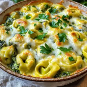 - 12 oz. cheese tortellini (fresh or frozen) - 1 cup frozen spinach, thoroughly thawed and well-drained - 1 cup canned artichoke hearts, rinsed, drained, and roughly chopped The main ingredients make this dish creamy and rich. Cheese tortellini provides a soft, cheesy bite. Frozen spinach adds a healthy green touch. Canned artichokes give a nice, tangy flavor. - 1 cup cream cheese, softened to room temperature - 1 cup sour cream - 1 cup grated Parmesan cheese - 1 cup shredded mozzarella cheese - 2 cloves garlic, finely minced Cream cheese and sour cream create a thick, smooth base. Parmesan cheese adds a salty, nutty taste. Mozzarella brings a melty texture on top. Garlic gives a warm, savory kick. - 1/2 teaspoon red pepper flakes (optional, adjust to taste) - Salt and freshly ground black pepper to taste - 1 tablespoon olive oil - Fresh parsley, finely chopped (for garnish) Red pepper flakes add spice. Salt and black pepper enhance flavor. Olive oil adds richness while baking. Fresh parsley gives a bright, colorful finish. This mix of ingredients makes the creamy spinach artichoke tortellini bake a delight. Each bite bursts with flavor and comfort. 1. Preheat your oven to 375°F (190°C). This step is key for a good bake. 2. Cook the tortellini in a large pot of salted boiling water. Follow the package instructions. Once done, drain and set aside. 1. Mix cream cheese, sour cream, and Parmesan in a medium bowl. Use a whisk to make it smooth. This gives the dish its creamy texture. 2. Fold in spinach and artichokes. Add the thawed spinach and chopped artichokes to the creamy mix. Gently combine them to keep the mix fluffy. 1. Transfer to the baking dish. Use a greased 9x13-inch dish. Spread the mix evenly with a spatula. 2. Top with mozzarella and bake. Sprinkle shredded mozzarella on top. Drizzle with olive oil. Bake for 20-25 minutes until golden brown and bubbly. Enjoy the aroma as it bakes! - Avoiding mushy tortellini: Cook the tortellini just until they are al dente. This means they should be firm and slightly chewy. If you overcook them, they will turn mushy during baking. - Ensuring creamy texture: Mix the cream cheese, sour cream, and Parmesan well until smooth. This step is key for a creamy base. Make sure there are no lumps. - Garnishing with parsley: Once your bake is done, sprinkle freshly chopped parsley on top. This adds color and freshness to your dish. It also helps to brighten up the rich flavors. - Serving options: You can serve this dish in individual bowls. Each portion looks fancy and is easy to enjoy. For a family-style option, serve it straight from the baking dish. - Adding spices or herbs: You can add a pinch of garlic powder or Italian herbs for more flavor. Red pepper flakes are great too, especially if you like a bit of heat. - Drizzling additional olive oil: A drizzle of olive oil right before serving adds richness. It makes every bite even more delicious. {{image_4}} You can easily switch up the ingredients in this dish. Here are some fun swaps: - Using different pasta types: Instead of cheese tortellini, try using ravioli or penne. They both work well with the creamy sauce. - Incorporating other vegetables: Add bell peppers, mushrooms, or zucchini for extra flavor and texture. Just chop them small and mix them in. Want to make this dish fit your diet? Here are some ways: - Making it gluten-free: Use gluten-free tortellini. Many brands offer great options that taste just as good. - Vegan substitutions: Swap cream cheese and sour cream for vegan alternatives. Nutritional yeast can add a cheesy flavor too. You can boost the taste with a few simple changes: - Adding protein: Toss in cooked chicken, sausage, or shrimp. This adds heartiness and makes it a full meal. - Experimenting with different cheese blends: Try mixing in gouda, cheddar, or feta for a unique twist. Each cheese gives a different taste and creaminess. Feel free to play around with these variations. They can make your Creamy Spinach Artichoke Tortellini Bake even more special! To store your leftovers, let the dish cool first. Place it in an airtight container. This helps keep it fresh. You can store it in the fridge for up to three days. When reheating, use a microwave or oven. If using the microwave, reheat in short bursts. Stir in between to ensure even heating. If using the oven, cover the dish with foil to keep it moist. Heat it at 350°F (175°C) until warm, about 15-20 minutes. You can freeze this dish if you want to save some for later. Make sure it cools completely first. Transfer the bake to a freezer-safe container. It can last up to three months in the freezer. When you are ready to eat, thaw it in the fridge overnight. To reheat, place it in a preheated oven at 350°F (175°C) for about 30-35 minutes. Remove the cover for the last 10 minutes to get a nice, bubbly top. In the fridge, this creamy spinach artichoke tortellini bake stays good for about three days. Look for signs of spoilage. If you see any mold or notice an off smell, it's best to throw it out. Always trust your senses. When in doubt, don't eat it. Enjoy your dish fresh, but know it can be handy later! Yes, you can use fresh spinach. Just wash and chop it. Sauté it in a pan until it wilts. This gives a nice flavor and texture. It also adds a vibrant color to your dish. If you use fresh, aim for about four cups. To replace cream cheese, try using Greek yogurt. It gives a similar creaminess but with a tangy taste. You can also use blended silken tofu for a dairy-free option. Both choices will keep your dish rich and flavorful. This dish is already vegetarian. Just ensure that your tortellini has no meat. Most cheese tortellini is meat-free. You can also add more veggies, like bell peppers or mushrooms, to boost nutrition and flavor. Absolutely! You can prepare everything in advance. Just cover the dish and store it in the fridge. When ready to bake, preheat your oven and pop it in. It may need a few extra minutes in the oven if chilled. Check the top for a golden brown color. The cheese should be bubbly and melted. You can also insert a knife in the center. If it comes out warm, your dish is ready. Let it cool slightly before serving for the best taste. Tortellini bake combines rich flavors with simple steps. You learned about key ingredients, like cheese tortellini and spinach, that make this dish shine. The creamy mixture and careful baking bring it all together. Tips on garnishing and serving help elevate your meal. You can even make variations to fit your taste. Whether served fresh or saved for later, this dish delights. Enjoy creating your tortellini bake; it’s simple and satisfying.