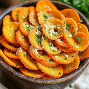 - 4 large carrots, peeled and sliced into thin rounds - 2 tablespoons extra virgin olive oil - 3 cloves garlic, finely minced - 1/4 cup freshly grated Parmesan cheese - 1 teaspoon garlic powder - 1/2 teaspoon smoked paprika - Sea salt and freshly ground black pepper, to taste - Fresh parsley, finely chopped (for garnish) When I make Air Fryer Garlic Parmesan Carrot Chips, I focus on fresh ingredients. Start with four large carrots. Peel them and slice them into thin rounds. Thin slices cook better and get crispier. Next, I use extra virgin olive oil. Two tablespoons coat the carrots well. Olive oil adds flavor and helps the spices stick. Garlic is a key player in this recipe. I use three cloves, finely minced, to get that strong flavor. For an extra garlic kick, I add one teaspoon of garlic powder. Parmesan cheese brings a rich taste. A quarter cup of freshly grated cheese adds the perfect savory touch. Smoked paprika gives a hint of warmth. Just half a teaspoon is enough to elevate the flavor. Don't forget the seasoning! Sea salt and freshly ground black pepper make a big difference. Use them to taste. Finally, I like to add fresh parsley for color and freshness. It makes the dish look more appealing. Gather these ingredients, and you’re ready to make a delicious snack that everyone will love! First, set your air fryer to 375°F (190°C). Let it heat for about 5 minutes. Preheating helps your carrot chips cook evenly. This step is key for that perfect, crispy bite. Grab a large mixing bowl. Add your sliced carrots, olive oil, minced garlic, garlic powder, smoked paprika, sea salt, and black pepper. Mix it well. Make sure every slice is coated in the oil and spices. This seasoning gives the carrots a burst of flavor. Now, it’s time for the cheese! Sprinkle the freshly grated Parmesan over your seasoned carrot slices. Toss the mixture again. You want the cheese to cling to the carrots. This will add a savory taste and help them get crispy. First, layer the carrot slices in the air fryer basket. Make sure they sit in a single layer. This helps them cook evenly and get crispy. If you have too many, cook them in batches. Keeping them apart is key for that perfect crunch. Set your air fryer to 375°F (190°C). Cook the carrot chips for 15 to 18 minutes. It's important to shake the basket halfway through. This action promotes even browning. You will know they are done when they turn golden brown and feel crisp. Once cooked, take the carrot chips out of the air fryer. Let them cool for a minute or two. This short cooling time will make them extra crispy. For added flavor, sprinkle more Parmesan cheese and fresh parsley on top. Enjoy your tasty treat right away! {{image_4}} To get the best results, preheat your air fryer to 375°F (190°C). This step helps your carrot chips cook evenly. Spread the carrot slices in a single layer. Overlapping them can lead to uneven cooking. If you have a lot of carrots, it's better to cook them in batches. For crispy chips, make sure to coat your carrot slices well. Use olive oil and spices to enhance the flavor. The key is to shake the basket halfway through cooking. This action helps the chips brown evenly. Watch closely as they cook; they are ready when golden brown and crispy. Serve your garlic Parmesan carrot chips hot for the best taste. They make a great snack or side dish. You can pair them with dips like hummus or ranch. For a fresh touch, sprinkle extra parsley on top just before serving. Enjoy these delicious chips with friends or family! Want to kick up the heat? Try adding cayenne pepper or crushed red pepper flakes. Start with 1/4 teaspoon and adjust to your taste. This will make your carrot chips sizzle with flavor. The heat pairs well with the garlic and Parmesan, making each bite exciting. You can swap Parmesan for other cheeses. Try using Pecorino Romano for a sharper flavor. Feta cheese adds a tangy twist. For a creamy touch, consider goat cheese. Each cheese gives a new taste, so feel free to experiment. Fresh herbs can elevate your carrot chips. Add thyme or rosemary for a fragrant touch. You can mix dried herbs like oregano or basil into the oil. This adds depth and aroma that enhances the overall flavor. Don't be shy to try your favorite herbs! Carrot chips stay fresh for about 3 to 5 days when stored in an airtight container. Keep them at room temperature for the best crunch. If they get soft, you can re-crisp them in the air fryer for a few minutes. Yes, you can use baby carrots! Just slice them thinly for even cooking. You might need to adjust the cooking time since they are smaller. Keep an eye on them as they cook. These chips pair well with dips like hummus or ranch dressing. You can also serve them alongside sandwiches or as a crunchy side to salads. The flavors of garlic and parmesan make them a great snack on their own, too! This blog post shared a simple recipe for tasty garlic Parmesan carrot chips made in an air fryer. You learned the key ingredients, from fresh carrots to the right seasonings. I outlined steps to help you cook these chips for the best crispiness. In summary, this easy recipe is fun to make and share. Feel free to try the variations for extra flavor. Enjoy your cooking adventure!