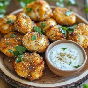 - 1 lb boneless chicken breast - 1 cup buttermilk or plain yogurt - 1 cup all-purpose flour - 2 teaspoons garlic powder - 1 teaspoon onion powder - 1 teaspoon paprika - 1 teaspoon black pepper - ½ cup everything bagel seasoning - Salt to taste - Cooking spray Gathering the right ingredients is key to making Air Fryer Everything Bagel Chicken Bites. Start with boneless chicken breast. This choice keeps your bites tender and juicy. You can use buttermilk or plain yogurt for marinating. Both create a tasty base that adds moisture. Next, you’ll need all-purpose flour. This will help your chicken get a nice crust. For seasoning, garlic powder and onion powder bring a savory kick. Paprika adds a hint of warmth, and black pepper gives a gentle spice. Everything bagel seasoning is the star here. It brings all those delicious flavors together. You might also want to add salt to taste. A little cooking spray helps to prevent sticking in the air fryer. When you have all these ingredients, you are ready to make a flavorful treat that everyone will love. Start by placing the chicken pieces in a large bowl. Pour 1 cup of buttermilk over the chicken. Make sure each piece is well coated. Cover the bowl with plastic wrap or a lid. Let it marinate in the fridge for at least 30 minutes. For the best flavor, try marinating overnight. This helps the chicken become tender and juicy. In another bowl, mix 1 cup of all-purpose flour, 2 teaspoons of garlic powder, 1 teaspoon of onion powder, 1 teaspoon of paprika, and 1 teaspoon of black pepper. Add a pinch of salt to this mix. Stir well until the mixture looks uniform. This step is key for an even coating on the chicken. The better the coating, the tastier the final bites. Preheat your air fryer to 400°F (200°C) for about 5 minutes. This ensures your chicken cooks evenly. After marinating, take the chicken out of the buttermilk. Gently shake off any extra liquid. Dredge each piece in the flour mix. Make sure to coat every surface. Then, dip the chicken in the everything bagel seasoning. Press down lightly so it sticks well. Spray the air fryer basket with cooking spray to avoid sticking. Place the chicken bites in a single layer. Avoid overlapping to allow even cooking. Cook the chicken bites for 10-12 minutes. Flip them halfway through for even browning. The chicken should be golden brown and reach 165°F (74°C) inside. This ensures your chicken is safe to eat. Once done, carefully remove the chicken bites. Let them rest for a few minutes before serving. This helps the juices settle, making each bite even tastier. To get the perfect crispiness, preheat your air fryer to 400°F (200°C) for about 5 minutes. This step is key for even cooking. Make sure to arrange the chicken bites in a single layer. Avoid overlapping; this allows hot air to circulate freely. When cooking, flip the bites halfway through. This helps both sides get that golden crunch. Keep an eye on the timer, as cooking takes around 10-12 minutes. You want them to be golden brown and reach an internal temperature of 165°F (74°C). For the best flavor, marinate the chicken in buttermilk for at least 30 minutes. If you have time, overnight marination works wonders. This lets the flavors seep in deeply and tenderizes the meat. Always cover the bowl with plastic wrap or a lid to keep the chicken fresh. Ensure every piece of chicken is well-coated in buttermilk. This helps the flour and seasoning stick better. For dipping sauces, creamy ranch or Greek yogurt work great. These add a cool contrast to the warm, crispy chicken. You can also serve them with a spicy sauce if you like a kick. To make your dish pop, garnish with chopped parsley. A sprinkle of extra everything bagel seasoning on top also enhances both flavor and presentation. Serve on an elegant platter to impress your guests! {{image_4}} You can use different proteins for this recipe. Turkey works great and is leaner. Tofu is perfect for a vegetarian option. Just ensure you press it well to remove extra moisture. For gluten-free options, swap all-purpose flour with a gluten-free blend. Many brands create mixes that work well. This keeps the bites tasty and safe for those with gluten allergies. Want to boost flavor? Try adding spices like smoked paprika or cayenne pepper for heat. A pinch of cumin can also add a nice twist. You can customize the everything bagel seasoning too. Add a bit of dried dill or crushed red pepper for more flavor. Feel free to play with the mix until you find your favorite blend. You can also bake these bites in the oven. Preheat it to 425°F (220°C) and bake for about 15-20 minutes. Be sure to flip them halfway for even cooking. If you prefer frying, use a deep fryer. Heat oil to 350°F (175°C) and fry until golden brown. This method adds a different texture but can be less healthy than air frying. Each method offers a unique taste and texture. To keep your chicken bites fresh, refrigerate them right away. Place them in an airtight container. This helps prevent moisture loss and keeps them tasty. Make sure to eat them within three days for the best flavor. If you want, you can also wrap them tightly in plastic wrap before placing them in the container. To enjoy these chicken bites again, use your air fryer for reheating. Set it to 350°F (175°C) for about 5-7 minutes. This way, you keep them crispy. Avoid using the microwave, as it can make them soggy. Always check that the internal temperature reaches 165°F (74°C) to ensure they are safe to eat. If you want to freeze your chicken bites, let them cool completely first. Then, place them in a single layer on a baking sheet. Freeze them for about an hour. Once frozen, move them to a freezer-safe bag or container. They can stay fresh for up to two months. When ready to eat, thaw them overnight in the fridge. Cook them straight from the freezer at 400°F (200°C) for 15-18 minutes. This keeps them crispy and delicious. Yes, you can use skin-on chicken. Skin adds extra flavor and moisture. However, it may not get as crispy as skinless chicken when air-fried. The skin may also add more fat, which can make the bites richer. If you want a healthier option, stick to skinless chicken. To check if the chicken is fully cooked, use a meat thermometer. The internal temperature should reach 165°F (74°C). This ensures that the chicken is safe to eat. You can also cut into a piece. It should be white and the juices should run clear, not pink. Yes, you can make these chicken bites ahead of time. Marinate the chicken and coat it in flour and seasoning. Cover and store it in the fridge for up to 24 hours. When ready to cook, just follow the air frying steps. For best results, reheat in the air fryer to keep them crispy. These chicken bites pair well with many sides. You can serve them with: - Fresh salad - Veggie sticks with dip - Mashed potatoes - Rice or quinoa - A creamy ranch or yogurt sauce for dipping These sides will complement the flavors of the chicken bites perfectly. In this blog post, we explored how to make delicious Air Fryer Everything Bagel Chicken Bites. We covered key ingredients like chicken, buttermilk, and flour. You learned the marination process and how to achieve a crispy coating. Tips for perfect cooking and storage were also shared. Remember, the right spices and techniques make all the difference. Enjoy experimenting with flavors and variations! Perfecting these chicken bites can lead to a fun meal at any time.