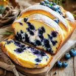- 1 cup fresh blueberries (or frozen, thawed and drained) - 8 oz cream cheese, softened - ½ cup granulated sugar - ½ cup brown sugar, packed - 2 large eggs, room temperature - ½ cup vegetable oil - 1 tsp vanilla extract - 1 ½ cups all-purpose flour - 1 tsp baking powder - ½ tsp baking soda - ½ tsp salt - ½ tsp ground cinnamon - ¼ cup freshly squeezed lemon juice To make Blueberry Cream Cheese Bread, gather these fresh and simple ingredients. Fresh blueberries bring a burst of flavor. If you use frozen berries, thaw and drain them well. Cream cheese adds a rich, smooth texture. The blend of granulated and brown sugar gives a sweet balance. Using room-temperature eggs helps the batter mix well. Vegetable oil keeps the bread moist. Vanilla extract adds depth to the flavor. Flour, baking powder, baking soda, salt, and cinnamon form the base. Lastly, freshly squeezed lemon juice brightens the taste. These ingredients work together to create a soft, flavorful bread. You can find these items easily at any grocery store. Enjoy gathering your ingredients; it’s the first step to a delightful baking experience! First, preheat your oven to 350°F (175°C). This step is key for even baking. Next, grease a 9x5-inch loaf pan. You can use cooking spray or butter. This helps the bread release easily after baking. In a large mixing bowl, add 8 oz of softened cream cheese. Then, pour in ½ cup of granulated sugar and ½ cup of brown sugar. Use an electric mixer to beat these together. Mix at medium speed for about 3-4 minutes until it’s smooth and creamy. Next, add 2 large eggs, one at a time. Make sure to mix well after each egg. Then, pour in ½ cup of vegetable oil, 1 tsp of vanilla extract, and ¼ cup of freshly squeezed lemon juice. Blend on low speed until everything combines well. In a separate bowl, whisk together 1 ½ cups of all-purpose flour, 1 tsp of baking powder, ½ tsp of baking soda, ½ tsp of salt, and ½ tsp of ground cinnamon. This mix adds flavor and helps the bread rise. Now, gradually add the dry ingredients to the cream cheese mixture. Use a spatula to stir gently. Mix until just combined. It’s okay if a few flour streaks remain; do not overmix. Carefully fold in 1 cup of fresh blueberries. Be gentle to keep the berries intact. This adds great flavor and color to your bread. The batter will look thick and slightly lumpy. Pour the batter into your greased loaf pan. Use a spatula to smooth the top. Place the pan in the preheated oven and bake for 55-65 minutes. To check if it’s done, insert a toothpick into the center. It should come out clean or with a few moist crumbs. Once baked, take the loaf out of the oven. Let it cool in the pan for about 10 minutes. After that, transfer it to a wire rack to cool completely. Now, it's ready for slicing and serving! Start with your cream cheese at room temperature. Cold cream cheese will not mix well. It can make your batter lumpy. To make it smooth, beat it with sugar for 3-4 minutes. This step is key. You want a creamy texture. The smoother the cream cheese, the better your bread will be. When you mix the dry and wet ingredients, be gentle. Stir until just combined. You should still see some flour streaks. Overmixing can make the bread tough. A few lumps are fine. This ensures your bread stays soft and light. To know if your bread is done, use a toothpick. Insert it into the center of the loaf. If it comes out clean or with a few moist crumbs, it's ready. Don’t wait too long to check. If you leave it too long, it can dry out. This test is simple and effective for perfect bread every time. {{image_4}} You can add extra flavors to your Blueberry Cream Cheese Bread. Consider mixing in nuts like walnuts or pecans. They add a nice crunch. You can also sprinkle in spices, like nutmeg or cardamom, for warmth. These spices blend well with blueberries and cream cheese. If you want a healthier version, try using whole wheat flour. It gives a nutty taste and adds fiber. You can also use natural sweeteners, like honey or maple syrup. These options keep the bread sweet but with less refined sugar. Seasonal changes can inspire new twists. In spring or summer, add fresh herbs like basil or mint. They bring a bright flavor. You can also use citrus zest, such as lemon or orange. This adds a fresh zing to your bread. Each season offers a chance to try something new. Blueberry Cream Cheese Bread lasts about 2 to 3 days at room temperature. Keep it in an airtight container. This helps to keep the bread soft and fresh. Avoid placing it in direct sunlight or near heat. To refrigerate, wrap the bread tightly in plastic wrap. This cuts off air and keeps it moist. It can last up to a week in the fridge. When ready to eat, let it sit at room temp for a bit. This helps the flavors come back alive. To freeze, slice the bread first. Place each slice in a freezer bag or wrap it in foil. This makes it easy to grab just what you need. When you want to eat it, take it out and leave it in the fridge overnight to thaw. You can also warm it in the oven for a few minutes. Enjoy your blueberry cream cheese bread fresh, even after freezing! Yes, you can use frozen blueberries. Thaw them and drain well. Frozen berries can add juice to the batter. This may change the color of the bread. Fresh blueberries give a brighter look and taste. If you use frozen ones, it’s best to add them straight from the freezer. This helps them keep their shape. Blueberry Cream Cheese Bread lasts about 3-4 days at room temperature. Keep it in an airtight container. To extend its life, you can store it in the fridge. In the fridge, it stays fresh for about a week. If you want to keep it longer, freeze it. It can last up to 3 months in the freezer. Yes, you can use Greek yogurt or ricotta cheese. These options will change the taste a bit. They may also change the texture but still work well in the recipe. If you want a dairy-free option, look for vegan cream cheese. This will keep the bread moist and tasty. This bread is great on its own. You can enjoy it with butter or cream cheese spread. For a fun twist, top it with a sprinkle of nuts or seeds. A drizzle of honey or maple syrup adds a sweet touch. Pair it with coffee or tea for a delicious snack. To check if the bread is done, use a toothpick. Insert it into the center of the loaf. If it comes out clean or with a few crumbs, it’s ready. If it has wet batter on it, bake for a few more minutes. Keep an eye on it to avoid overbaking. This recipe offers a delightful way to enjoy blueberry cream cheese bread. You need simple ingredients like blueberries, cream cheese, and a few pantry staples. Follow the step-by-step instructions for a smooth bake. Remember to check for doneness with a toothpick. You can customize it with nuts or spices, and even store leftovers properly. Try making it and enjoy the fresh flavors. Happy baking!