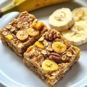 Here’s what you need for energizing banana oatmeal snack bars: - 2 ripe bananas, thoroughly mashed - 1 cup rolled oats - 1/2 cup almond butter (or substitute with peanut butter) - 1/4 cup honey or maple syrup - 1/4 cup chopped nuts (such as walnuts, almonds, or pecans) - 1/4 cup dried fruits (select from raisins, cranberries, or chopped apricots) - 1 teaspoon pure vanilla extract - 1/2 teaspoon ground cinnamon - A pinch of salt These simple ingredients make these snack bars both tasty and healthy. Ripe bananas add natural sweetness, while oats give you lasting energy. Almond butter provides healthy fats and protein. You can mix and match the nuts and dried fruits to fit your taste. Feel free to use maple syrup if you prefer a vegan option. The vanilla and cinnamon add warmth and flavor, making each bite delightful. {{ingredient_image_2}} First, set your oven to 350°F (175°C). Grab an 8x8 inch baking dish. Line it with parchment paper. Leave some paper hanging over the edges. This helps with easy removal later. In a big bowl, mash the ripe bananas well. Add the almond butter and honey. Pour in the vanilla extract too. Stir everything until it becomes smooth and blended. Next, add the rolled oats to the mix. Sprinkle in the ground cinnamon and a pinch of salt. Stir well until the dry ingredients blend into the wet mix. Then, fold in the chopped nuts and dried fruits. This adds crunch and sweetness. Make sure they spread evenly in the batter. Now, pour the banana-oat mixture into your baking dish. Use a spatula to press it down firmly. Aim for a flat, even layer. Place it in the oven and bake for 25-30 minutes. Watch for a golden brown edge and a firm center. Once baked, take it out of the oven. Let it cool in the pan for about 10 minutes. Use the parchment paper to lift the whole bar out. Set it on a wire rack to cool completely. After it cools, slice it into bars. Enjoy your tasty, energizing snack! You can easily swap out ingredients in this recipe. Here are some ideas: - Use peanut butter instead of almond butter. - Swap honey for maple syrup if you prefer. - Mix up your nuts; try cashews or pecans. - Choose any dried fruit you like, such as apricots or raisins. These changes can give you a new flavor each time you make the bars. For soft and chewy bars, use very ripe bananas. The more spots, the better! Make sure to mash them well. Mix the wet ingredients until they are smooth. When you add the dry ingredients, don’t overmix. Just combine until everything is mixed. This keeps the bars soft and moist. If you want a crunchier texture, bake them a bit longer. Just watch closely to avoid burning. To serve, cut the bars into squares or rectangles. Place them on a bright plate or a wooden board. Dust a little cinnamon on top for flair. Add fresh banana slices beside the bars to make the dish pop. You can also wrap them in parchment paper for a lovely gift. These snack bars are perfect for breakfast or a quick snack. Enjoy them with a cup of tea or coffee! Pro Tips Use Overripe Bananas: The riper the bananas, the sweeter your bars will be. Look for bananas with brown spots for optimal flavor. Experiment with Add-ins: Feel free to customize your bars by adding different seeds, nut butters, or even a sprinkle of chocolate chips for added indulgence. Storage Tips: To maintain freshness, store the bars in an airtight container in the refrigerator. They can last up to a week! Perfect Serving Size: Cut the bars into smaller pieces for a quick and easy snack on the go, or keep them larger for a satisfying treat. {{image_4}} You can mix in different flavors to make your bars unique. Try adding: - Choco chips for a sweet touch. - Coconut flakes for a tropical vibe. - Pumpkin spice for a warm flavor. - Chia seeds for extra crunch and nutrition. These add-ins can enhance both taste and texture. Feel free to be creative! You can easily adjust this recipe for different diets. For a vegan version, use: - Maple syrup instead of honey. - Nut butter like almond or sunflower seed butter. For gluten-free bars, ensure you use certified gluten-free oats. These swaps make the bars suitable for more people! You can change the size of your snack. Cut the bars larger for a filling snack or smaller for a quick bite. If you want bite-sized snacks, scoop the batter into mini muffin tins. Bake them for about 15-20 minutes. This way, you can enjoy a healthy snack anytime! To keep your Energizing Banana Oatmeal Snack Bars fresh, store them in an airtight container. Use parchment paper between layers to prevent sticking. Place the container in a cool, dry spot, away from direct sunlight. This method helps keep the bars soft and tasty. If you want to save some bars for later, freezing works great! Wrap each bar tightly in plastic wrap. Then, place them in a freezer-safe bag or container. Label the bag with the date. When you want a bar, just take one out and let it thaw at room temperature. These snack bars stay fresh for about a week at room temperature. If stored in the fridge, they last about two weeks. Frozen bars can last for up to three months. Keep an eye on them for any signs of spoilage, like off smells or changes in texture. Enjoy these bars at their best! To boost protein in your bars, add protein powder. One scoop of your favorite protein powder works well. You can also mix in Greek yogurt or cottage cheese. Try adding seeds like chia or hemp seeds for extra protein. Almonds also add both crunch and protein. You can swap honey or maple syrup for other sweeteners. Agave nectar is a good choice, as is coconut sugar. You might also try mashed dates or applesauce for a natural sweetness. Just remember, different sweeteners may change the texture a bit. Yes, you can use quick oats in this recipe. Quick oats will make the bars a bit softer. If you prefer a chewier texture, stick with rolled oats. Both options will still taste great and provide energy. The bars are done when the edges turn golden brown. The center should feel firm to the touch. You can also insert a toothpick; it should come out clean or with just a few crumbs. If you see wet batter, bake a bit longer. In this blog post, you learned how to make tasty snack bars using simple ingredients. We covered each step, from mixing the wet and dry items to baking and slicing. I shared tips for ingredient swaps and the best ways to store your bars. You can even try different flavors to fit your needs. Enjoy your fresh, healthy snack bars! With a bit of practice, you’ll master this easy recipe. Dive in, experiment, and enjoy the delicious results!