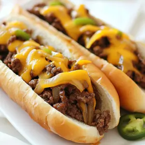 - 1 pound ground beef - 1 medium onion, thinly sliced - 1 green bell pepper, thinly sliced - 1 tablespoon olive oil - 1 teaspoon garlic powder - 1 teaspoon onion powder - Salt and pepper to taste - 1 tablespoon Worcestershire sauce - 4 hoagie rolls or sandwich rolls - 8 slices provolone cheese - Optional: sliced jalapeños or hot sauce for spice To make a great Ground Beef Philly Cheesesteak, you need simple, fresh ingredients. Start with one pound of ground beef. This is the heart of your dish. Use a medium onion and a green bell pepper, both sliced thin. They add flavor and color. You will also need some olive oil to sauté the veggies. Garlic powder and onion powder work well for seasoning. Salt and pepper help bring out the best in your beef. Worcestershire sauce adds a rich taste that rounds all the flavors together. For the rolls, hoagie or sandwich rolls work perfectly. You will need four rolls for this recipe. And don’t forget the cheese! Eight slices of provolone give the cheesesteaks their delicious melt. If you like spice, consider adding sliced jalapeños or hot sauce. These ingredients come together to make a hearty meal that is both filling and flavorful. {{ingredient_image_2}} To start, heat 1 tablespoon of olive oil in a large skillet over medium heat. Once the oil shimmers, add 1 medium onion and 1 green bell pepper, both thinly sliced. Sauté these for about 4-5 minutes. You want them soft and smelling great. Stir occasionally to cook evenly. After softening the vegetables, push them to one side of the skillet. Add 1 pound of ground beef to the empty side. Use a spatula to break apart the beef as it cooks. This should take about 5-7 minutes until it is browned. Once the beef is cooked, mix it with the onions and peppers. Add in 1 teaspoon of garlic powder, 1 teaspoon of onion powder, 1 tablespoon of Worcestershire sauce, and salt and pepper to taste. Stir it all together and let it cook for another 2 minutes. This helps the flavors blend nicely. Preheat your oven's broiler to high. Split 4 hoagie rolls lengthwise and place them cut side up on a baking sheet. Fill each roll with the tasty ground beef mixture. Top with 2 slices of provolone cheese on each. Place the baking sheet under the broiler for about 2-3 minutes. Watch closely to prevent burning. When the cheese is melted and bubbly, your cheesesteaks are ready! Optionally, add sliced jalapeños or hot sauce for extra flavor. Worcestershire sauce adds depth to your beef. Just a tablespoon elevates taste. It brings a savory kick that makes the dish shine. Balancing spices is key. Use garlic powder and onion powder for flavor, but don’t overdo it. A pinch of salt and pepper helps too. Taste as you cook, adjusting spices to your liking. This makes every bite burst with flavor. Watch the broiler closely! It can turn your cheesesteaks from golden to burnt in seconds. Set a timer for 2-3 minutes. Check often for that perfect melt. To avoid soggy rolls, ensure the beef mixture isn’t too wet. Drain any excess liquid before filling the rolls. This keeps the bread crisp and enhances your meal. Serve your cheesesteaks with crispy fries or a fresh salad. The crunch of fries adds texture. A bright salad offers a refreshing contrast. For a rustic look, wrap each cheesesteak in parchment paper. Tie it with twine for charm. This makes your meal feel special and inviting. Pro Tips Choose the Right Beef: Opt for ground beef with a higher fat content (around 80/20) for juicier and more flavorful cheesesteaks. Vegetable Variations: Feel free to add mushrooms or spinach for additional flavor and nutrition. Sauté them alongside the onions and peppers. Cheese Choices: While provolone is traditional, you can experiment with other cheeses like cheddar or Swiss for a different flavor profile. Broiler Watch: Keep a close eye on your cheesesteaks while under the broiler to prevent burning; the cheese can melt quickly! {{image_4}} You can give your cheesesteaks a fun kick. Adding sliced jalapeños or a dash of hot sauce works wonders. This can make your meal more exciting. Different peppers can also change the flavor. Try adding banana peppers or poblano for a twist. Each pepper adds its own taste. Experimenting can lead to your perfect spice level. While provolone cheese is classic, don't stop there! You can use mozzarella for a milder flavor. If you crave a sharper cheese, try cheddar. For a twist, use gouda or pepper jack. If you're vegetarian, look for plant-based cheese. These options can still melt and add creaminess to your cheesesteaks. Toppings can take your cheesesteaks to the next level. Consider adding sautéed mushrooms for an earthy taste. Fresh spinach or arugula can add a nice crunch. You might also want to drizzle ranch or barbecue sauce on top. Each choice adds flavor and texture. Don’t be afraid to mix and match. To keep your leftover cheesesteaks fresh, store them in an airtight container. This helps prevent them from drying out. You can also wrap them in plastic wrap or aluminum foil for good measure. You should eat your stored cheesesteaks within three days. After that, the quality may drop. If you can’t eat them in time, consider freezing them. When reheating, the oven works best. Set it to 350°F (175°C). Place the cheesesteaks on a baking sheet and cover them with foil. Heat for about 10-15 minutes. This method keeps the bread crisp and the cheese melty. You can also use a microwave if you're in a hurry. Just place a cheesesteak on a microwave-safe plate. Heat for about 1-2 minutes. However, this may make the bread a bit soggy. To avoid that, add a damp paper towel over the sandwich before microwaving. For the best flavor and texture, the oven is your friend! Yes, you can use other ground meats. Ground turkey or chicken works well. They provide a lighter option. You could also try ground pork for a richer flavor. Each meat adds a unique taste. Just remember to adjust cooking times if needed. To make this recipe gluten-free, choose gluten-free hoagie rolls. Many brands offer tasty options now. You can also use lettuce wraps. This makes a fresh, light meal. If you're looking for more flavor, try adding grilled veggies. They add both taste and crunch to your dish. The best sides for these cheesesteaks are crispy fries or a garden salad. Sweet potato fries add a nice twist too. For something lighter, you can serve a crunchy coleslaw. Each side complements the hearty cheesesteaks perfectly. Consider adding pickles for a tangy bite. This blog post shared the key ingredients, steps, and tips for making delicious ground beef Philly cheesesteaks. You learned how to sauté veggies, cook the beef, and assemble each sandwich for maximum flavor. I also covered variations, storage, and answered common questions. Making cheesesteaks lets you explore flavors and customize your meal. I hope you enjoy this tasty dish as much as I do!