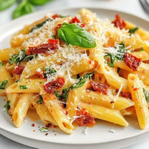 To make Marry Me Sun-Dried Tomato Pasta, you will need these ingredients: - 12 oz penne pasta - 1 cup sun-dried tomatoes in oil, drained and roughly chopped - 1 cup heavy cream - 1 cup freshly grated Parmesan cheese - 2 large garlic cloves, minced - 1 teaspoon red pepper flakes (adjust according to preferred spice level) - 1 cup fresh baby spinach, tightly packed - 2 tablespoons extra-virgin olive oil - Salt and freshly cracked black pepper to taste - Fresh basil leaves, for garnish You can swap some ingredients if needed: - Pasta: Use any pasta shape you like, such as fusilli or spaghetti. - Cream: Substitute with half-and-half or a non-dairy cream for a lighter option. - Parmesan: Grated Pecorino Romano or nutritional yeast works well for a vegan dish. - Spinach: Kale or arugula can add a nice twist. - Sun-Dried Tomatoes: Fresh tomatoes can replace them but will change the flavor. Using quality ingredients makes a big difference. Fresh pasta tastes better and has a nice texture. Good sun-dried tomatoes bring rich flavor to the sauce. Heavy cream creates a creamy texture. Freshly grated cheese melts better and adds depth. Always choose fresh spinach and basil for vibrant color and taste. Quality ingredients lead to a delicious meal everyone will love. {{ingredient_image_2}} Start by boiling a large pot of salted water. You want it to bubble hard. Once it's boiling, add 12 ounces of penne pasta. Cook it until it's al dente, which means it should still have a little bite. This usually takes about 9-11 minutes. Reserve 1 cup of the pasta water before draining the rest. Set the drained pasta aside in a colander while you prepare the sauce. In a large skillet, heat 2 tablespoons of extra-virgin olive oil over medium heat. When the oil is hot, add 2 minced garlic cloves and 1 teaspoon of red pepper flakes. Sauté for about 1 minute, stirring often. You want the garlic to smell amazing but not to turn brown. This step brings out the flavors you will love. Now, add 1 cup of chopped sun-dried tomatoes to the skillet. Stir them in and let them cook for 2-3 minutes. This warms up the tomatoes and mixes their flavor with the oil and garlic. After that, slowly pour in 1 cup of heavy cream while stirring. Let the sauce simmer for 2-3 minutes. You will notice it thickening up a bit. Lower the heat to low. Add 1 cup of freshly grated Parmesan cheese to the cream sauce. Stir until the cheese melts smoothly. Next, fold in 1 cup of fresh baby spinach. Cook it for about 1 minute. The spinach should wilt but still keep its bright green color. Gently add your reserved pasta to the skillet. Toss everything together so the pasta is well coated with the sauce. If the sauce seems too thick, use a bit of the reserved pasta water. Add it slowly until you reach the right consistency. Finally, season your dish with salt and freshly cracked black pepper to taste. Serve your Marry Me Sun-Dried Tomato Pasta in bowls, and don't forget to garnish with fresh basil leaves for that extra flair! To keep your pasta from sticking, follow these steps: - Use a large pot with plenty of water. - Add a good amount of salt to the boiling water. - Stir the pasta in the first few minutes of cooking. - Avoid overcooking the pasta. Aim for al dente. After draining, toss the pasta with a little olive oil. This extra step helps keep it from clumping. To make a smooth cream sauce, do this: - Start on medium heat when adding heavy cream. - Stir constantly to avoid lumps. - Let the sauce simmer, but don’t boil it. If the sauce is too thick, add reserved pasta water slowly. This helps reach your desired creaminess without overpowering the flavor. You can change the flavor of your Marry Me Sun-Dried Tomato Pasta easily. Here are some ideas: - Add cooked chicken, shrimp, or tofu for protein. - Toss in extra veggies like bell peppers or zucchini. - Try different cheeses like goat cheese for a tangy twist. These variations can give your dish a new life and keep it exciting! Pro Tips Perfect Pasta Texture: Always cook the pasta until al dente for the best texture. It will continue to cook slightly when mixed with the sauce. Enhancing Flavor: Use high-quality sun-dried tomatoes packed in oil for a richer flavor. You can even use some of the oil in the sauce for added depth. Adjusting the Creaminess: If the sauce is too thick, gradually add reserved pasta water until you reach your desired consistency. This will also help the sauce adhere better to the pasta. Basil Freshness: Add fresh basil leaves just before serving to maintain their vibrant color and aromatic flavor, enhancing the dish's overall appeal. {{image_4}} You can easily boost the protein in Marry Me Sun-Dried Tomato Pasta. Try adding cooked chicken, shrimp, or tofu. For chicken, use grilled or sautéed pieces. Cook shrimp quickly in the same skillet before adding the sun-dried tomatoes. If you prefer tofu, use firm tofu and sauté it until golden. This makes the dish heartier and more filling. Make this pasta even more colorful and nutritious by adding veggies. Spinach is great, but you can mix in bell peppers, zucchini, or mushrooms. Sauté them in the olive oil with garlic until tender. These extra vegetables will add flavor and make the dish more vibrant. You can adjust the amount to match your taste. While penne pasta works well, you can swap it for other types. Try fusilli, spaghetti, or even gluten-free pasta. Each type changes the texture and look of the dish. Just keep the cooking time in mind. Always check the package for the right cooking time. This way, you’ll have a perfect pasta every time. To store leftover Marry Me Sun-Dried Tomato Pasta, wait for it to cool. Place the pasta in an airtight container. This helps keep it fresh. Store it in the fridge for up to three days. You can also use a resealable plastic bag. Just make sure to remove excess air. When it’s time to reheat, use a skillet for the best results. Add a splash of water or extra cream to help loosen the sauce. Heat over medium until warm. You can also use the microwave. Just cover the pasta to keep it moist. Heat in short bursts, stirring in between. To freeze Marry Me Sun-Dried Tomato Pasta, let it cool completely. Portion it into freezer-safe containers. Leave some space at the top, as the pasta will expand. It can last in the freezer for up to three months. To reheat, thaw overnight in the fridge before warming. This way, the flavors stay intact. Yes, you can prepare Marry Me Sun-Dried Tomato Pasta ahead of time. Cook the pasta and make the sauce as usual. Let them cool, then store them separately in the fridge. When you are ready to serve, reheat the sauce and mix it with the pasta. If the sauce thickens, add a splash of pasta water to loosen it. To add more heat, increase the amount of red pepper flakes. Start with one teaspoon, then taste. If you want it hotter, add more a little at a time. You can also add a pinch of cayenne pepper or sliced fresh chili peppers for extra spice. Pair this pasta with a fresh garden salad for a light meal. Garlic bread complements the rich sauce well. You can also serve it with grilled chicken or shrimp for added protein. A glass of white wine, like Sauvignon Blanc, enhances the dish's flavors. Yes, you can use other cheeses. Try using goat cheese for a tangy flavor. Mozzarella offers a creamy texture. Feta cheese adds a salty kick. Just keep the amount similar to the Parmesan for the best results. This blog post covered the essential ingredients, cooking steps, and variations for Marry Me Sun-Dried Tomato Pasta. Quality ingredients make a big difference in taste. I shared how to cook pasta, make a smooth cream sauce, and add flavors. You also learned about storage tips and how to customize your dish. Remember, small changes can lead to big flavors. Enjoy experimenting with this recipe. It’s perfect for any meal and will impress everyone. Cooking should be fun, and this dish makes it easy!