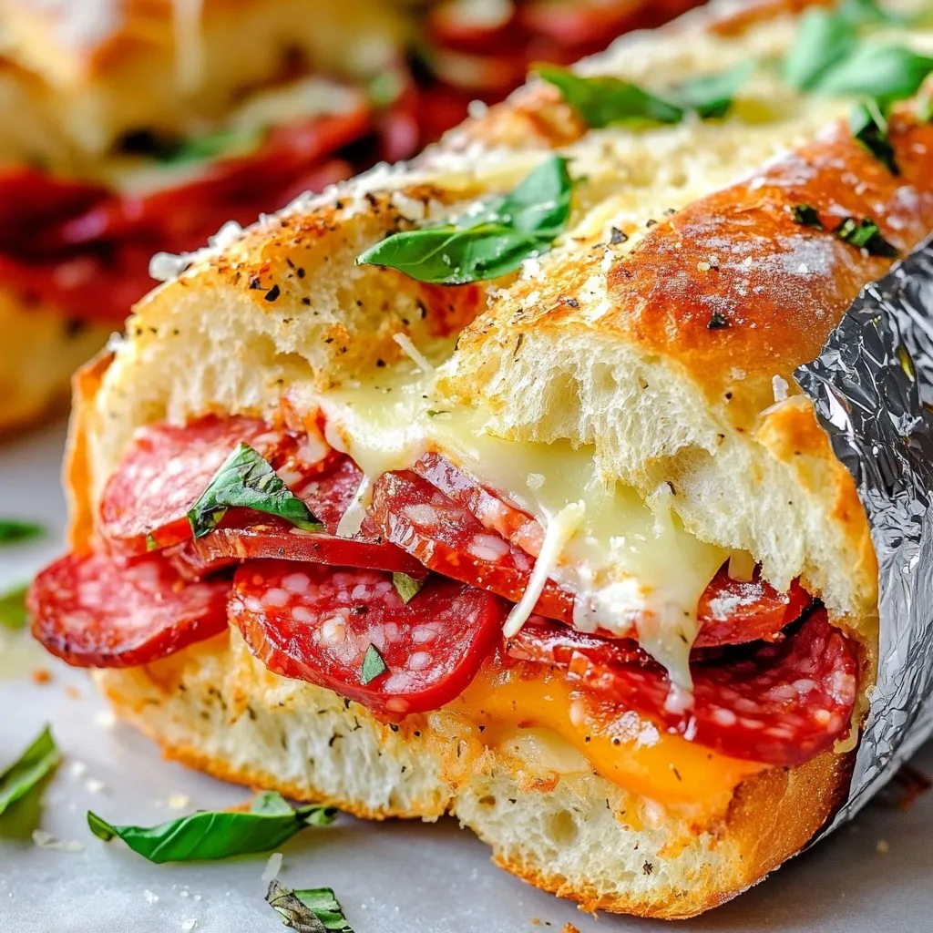 - 1 large hoagie or sub roll - 4 ounces sliced salami - 4 ounces sliced mortadella - 4 ounces sliced coppa or capicola - 4 ounces provolone cheese, sliced - 1/4 cup roasted red peppers, sliced - 1/4 cup fresh basil leaves - 1 tablespoon extra virgin olive oil - 1/2 teaspoon garlic powder - 1/2 teaspoon Italian seasoning blend - Salt and freshly ground black pepper to taste - 1/4 cup grated Parmesan cheese - Optional: hot pepper rings for a spicy kick To make a tasty Baked Italian Grinder Sandwich, you need fresh ingredients. The main show-stoppers are the meats and cheese. The salami, mortadella, and coppa bring rich flavors. Provolone cheese adds a creamy touch that melts perfectly. Next, the flavors kick in. Roasted red peppers give a sweet taste. Fresh basil leaves add a burst of green flavor. The olive oil, garlic powder, and Italian seasoning blend help tie everything together. Don’t forget to season with salt and black pepper. This helps to enhance the dish’s flavor. Finally, Parmesan cheese is a must for that cheesy topping. If you enjoy a spicy kick, hot pepper rings can add nice heat. With these ingredients, you’re set to make a sandwich that impresses everyone! {{ingredient_image_2}} - Preheat the oven to 350°F (175°C). - Slice the hoagie roll in half and place it cut-side up on a baking sheet. - In a bowl, mix olive oil, garlic powder, Italian seasoning, salt, and pepper. - Use a brush to coat the inside of both halves of the hoagie roll with the mix. - Start layering the meats: first, add salami, then mortadella, and finally, capicola. - On top of the meats, lay down slices of provolone cheese. - Add roasted red peppers and sprinkle fresh basil leaves for flavor. - If you want some heat, add optional hot pepper rings on top. - Close the sandwich by placing the top half of the roll over the fillings. - Sprinkle grated Parmesan cheese generously on top. - Wrap the whole sandwich in aluminum foil. Bake it in the oven for 15-20 minutes. This process will give you a warm, cheesy sandwich that is sure to impress! - Use fresh ingredients for the best flavor. Fresh meats and cheeses make a big difference. - Adjust seasoning to personal taste. If you love garlic, add more garlic powder. - Follow baking time closely for optimal texture. Bake too long, and the bread may get hard. - Pair with warm marinara sauce for dipping. It adds a nice touch of flavor. - Serve with a side salad or chips for a complete meal. A fresh salad balances the rich sandwich. Pro Tips Use Fresh Ingredients: Always opt for the freshest meats, cheeses, and herbs to elevate the flavor of your sandwich. Experiment with Cheese: Feel free to mix different types of cheese, such as mozzarella or mozzarella di bufala, for a unique twist. Toast for Extra Crunch: For an extra crispy texture, place the sandwich under the broiler for the last few minutes of baking. Customize Your Fillings: Don't hesitate to add your favorite veggies or spreads to personalize your sandwich to your taste. {{image_4}} You can change up your sandwich with different meats. Try using prosciutto for a saltier kick. Turkey also works well for a lighter option. If you want to switch the cheese, replace provolone with mozzarella or cheddar. Each swap gives a new taste and keeps it fun! To make this sandwich a bit healthier, opt for whole-grain rolls. They add fiber and flavor. You can also add extra veggies like spinach or bell peppers. These additions boost nutrition while keeping your meal tasty. Plus, they add nice colors to your sandwich! Store leftovers in an airtight container in the fridge for up to 2 days. Keeping the sandwich sealed helps maintain its taste and texture. If you want to keep it fresh, avoid leaving it out at room temperature. Reheat in the oven for best results. Set the oven to 350°F (175°C) and wrap the sandwich in foil. It will warm up evenly, and the cheese will melt just right. Use the microwave for a quicker option, though it may affect texture. The bread can become soft or chewy, which is not ideal. You can tell the sandwich is done when the bread is golden brown. The cheese should be melted and bubbly. If you press down lightly, it should feel warm and soft. Yes, you can prepare the sandwich ahead of time. Just assemble it and wrap it in foil. Store it in the fridge until you are ready to bake. If you don’t have hoagie rolls, use sub rolls or even baguettes. You could also try ciabatta bread for a nice crust. Just make sure they can hold the fillings well. You can freeze the sandwich before baking. Wrap it tightly in foil and store it in a freezer bag. When ready to eat, bake it from frozen. Just add a few extra minutes to the baking time. To make a vegetarian version, skip the meats. Add more roasted red peppers, olives, and grilled vegetables. You can also use a mix of your favorite cheeses for extra flavor. Absolutely! Feel free to add more spices or herbs to your taste. A little red pepper flakes can add heat, while fresh oregano can enhance the flavor. The sandwich pairs well with a side of warm marinara sauce for dipping. You can also serve it with a fresh salad or crunchy chips for a complete meal. This blog post walks you through making a delicious hoagie sandwich. You learned about the key ingredients, step-by-step instructions, and plenty of tips. Fresh meats, cheeses, and seasonings come together to create a great meal. I also showed you how to customize the sandwich with different flavors and ingredients. Finally, proper storage and reheating tips ensure you can enjoy your sandwich later. Now, grab your ingredients and get cooking! You’ll impress everyone with this tasty treat.