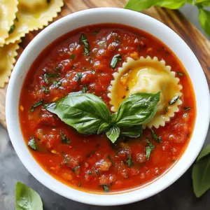 To make a rich and tasty ravioli sauce, you need the following: - 2 tablespoons extra virgin olive oil - 1 medium onion, finely chopped - 4 cloves garlic, minced - 1 can (28 ounces) crushed tomatoes - 1 tablespoon tomato paste - 1 teaspoon sugar - 1 teaspoon dried oregano - 1 teaspoon dried basil - Salt and freshly ground black pepper to taste - Fresh basil leaves for garnish You can swap some items if needed: - Use cooking oil instead of olive oil. - Sweet onion can replace the regular onion. - Canned diced tomatoes work well instead of crushed tomatoes. - Use fresh herbs if you have them. Just add more for a stronger taste. - For a vegan option, ensure the sugar is vegan-friendly. - Extra Virgin Olive Oil: This adds a fruity note. Choose a good quality for best flavor. - Onion: A finely chopped onion gives sweetness and depth. - Garlic: Fresh garlic is key. It gives the sauce its wonderful aroma. - Crushed Tomatoes: Look for high-quality brands for a bright taste. - Tomato Paste: This thickens the sauce and adds richness. - Sugar: A small amount helps balance the acidity of tomatoes. - Dried Herbs: Use dried herbs for a more concentrated flavor. Adjust based on your taste. - Salt and Pepper: Season well. This enhances all the flavors in the sauce. These ingredients and tips will help you create a sauce that pairs perfectly with your homemade ravioli. Enjoy the rich and comforting taste! {{ingredient_image_2}} To make a hearty tomato basil marinara, start by gathering your ingredients. In a large saucepan, heat 2 tablespoons of extra virgin olive oil over medium heat until it shimmers. Next, add 1 finely chopped medium onion. Sauté the onion for about 5 to 7 minutes. You want it soft and translucent. Now, stir in 4 minced garlic cloves. Cook this mix for 1 to 2 minutes. Be careful! If you brown the garlic, it can taste bitter. After that, pour in 28 ounces of crushed tomatoes and 1 tablespoon of tomato paste. Stir well to combine all the flavors. Next, add 1 teaspoon of sugar, 1 teaspoon of dried oregano, and 1 teaspoon of dried basil. Mix everything together. This helps the herbs spread their flavor throughout the sauce. Then, season it with salt and freshly ground black pepper to taste. Increase the heat until the sauce begins to simmer. Once it simmers, reduce the heat to low. Let it cook uncovered for about 20 to 25 minutes. Stir occasionally to stop it from sticking. This simmering allows the flavors to meld beautifully. When the sauce thickens, remove it from the heat. Allow it to cool slightly before serving. Sautéing garlic and onion can make or break your sauce. Start with medium heat. Too high, and your onion may burn. Cook the onion for 5 to 7 minutes until it is soft and clear. When you add garlic, watch it closely. Cook it for just 1 to 2 minutes. You want it fragrant but not brown. If it turns brown, it can taste bitter, ruining your sauce. The total cooking time for this sauce is about 40 minutes. Prep time is around 10 minutes. - Sauté the onion for 5 to 7 minutes. - Cook the garlic for 1 to 2 minutes. - Simmer the sauce for 20 to 25 minutes. These times help develop rich flavors in your sauce. Stir occasionally to keep it from sticking. Enjoy the process and the wonderful aroma filling your kitchen! To make your homemade ravioli sauce stand out, use fresh ingredients. Fresh herbs like basil can boost flavor. I recommend using good-quality olive oil. It adds richness and depth to the sauce. When cooking onions, let them soften fully. This step builds a sweet base for your sauce. Adding sugar to the sauce helps balance acidity from the tomatoes. Stir in the sugar after the tomatoes. It makes a big difference. For a deeper flavor, let the sauce simmer longer. This allows the flavors to meld beautifully. One common mistake is overcooking garlic. If it burns, it can make the sauce bitter. Keep an eye on it as you cook. Another error is not seasoning enough. Taste your sauce as it cooks. Adjust the salt and pepper to your liking. Avoid using canned tomatoes that are not crushed. Whole or diced tomatoes can change the texture. Stick to crushed tomatoes for a smooth sauce. Lastly, don't skip the simmering step. It helps thicken the sauce and deepen the flavor. When serving your ravioli, add a generous scoop of sauce on top. This helps the pasta soak up the flavor. For a nice touch, sprinkle fresh basil leaves over the dish. A drizzle of olive oil adds shine and richness. You can also serve with grated cheese, like Parmesan. It adds a salty, nutty flavor. Pair your ravioli with a side salad or garlic bread for a complete meal. Explore different ravioli fillings too, like cheese or spinach. Each filling complements the marinara sauce in its own way. Pro Tips Use Fresh Ingredients: Fresh basil and high-quality crushed tomatoes can significantly enhance the flavor of your marinara sauce. Adjust the Consistency: If you prefer a thicker sauce, let it simmer longer, and if you like it thinner, add a splash of water or broth. Flavor Enhancements: Consider adding a pinch of red pepper flakes for a subtle heat or a splash of red wine for depth. Storage Tips: This sauce can be made in advance and stored in the refrigerator for up to a week or frozen for up to three months. {{image_4}} You can easily make this sauce vegan. Start by using olive oil, as usual. Instead of adding any cheese, consider using nutritional yeast. This will give a nice cheese-like flavor. You can also add more vegetables. Try bell peppers or mushrooms for extra depth. They add great taste and texture. For gluten-free ravioli sauce, focus on the ingredients. The base sauce is naturally gluten-free. Just ensure your ravioli is gluten-free too. Look for brands that use rice or corn flour. This way, you can enjoy your meal without worry. Want to add a kick? You can spice up the sauce easily. Add red pepper flakes for heat. Start with a pinch and adjust to your taste. If you want more flavor, consider fresh herbs. Adding fresh parsley or thyme can brighten the sauce. Mix them in right at the end for the best taste. After enjoying your homemade ravioli sauce, you may have some left. To store it, let it cool first. Then, pour the sauce into an airtight container. Make sure to cover it tightly. This keeps out air and moisture, which helps maintain flavor. Store the sauce in the fridge for up to five days. Always label the container with the date. This way, you know when to use it. If you want to save your sauce for later, freezing is a great option. Use freezer-safe containers or bags for storage. Leave some space at the top of the container. Sauce expands when it freezes. You can freeze it for up to three months. When you’re ready to use it, simply thaw in the fridge overnight. For quick thawing, use the microwave on low power. To reheat your sauce, pour it into a saucepan. Heat over medium-low heat, stirring often. This helps the sauce warm evenly. If the sauce seems too thick, add a splash of water or broth. This brings back its smooth texture. Always taste the sauce after reheating. You might want to add a pinch of salt or pepper to boost the flavor. Enjoy your delicious sauce with freshly cooked ravioli! To thicken marinara sauce, you have a few great options. First, let it simmer longer. The heat helps reduce the sauce and makes it thicker. Stir it often to avoid sticking. Second, you can add a bit of tomato paste. This adds both thickness and flavor. Lastly, use a cornstarch slurry. Mix cornstarch with cold water, then stir it into the sauce. Heat until thickened. Each method works well, so choose what fits your needs best. Yes, you can make this sauce ahead of time! It tastes even better after sitting for a day. Make the sauce, then cool it. Store it in an airtight container. Keep it in the fridge for up to three days. If you want to store it longer, freeze it. It lasts for about three months in the freezer. Just thaw it in the fridge before using. Reheat gently on the stove for the best result. Many types of ravioli go well with this marinara sauce. Cheese ravioli is a classic choice. The rich cheese flavor complements the sauce nicely. If you like meat, try beef or sausage ravioli. The hearty flavors blend well together. For a veggie option, spinach and ricotta ravioli work great too. The sauce adds a nice touch to the fresh taste of the spinach. Whatever you choose, this sauce will enhance your meal! Homemade ravioli sauce is easy to make with the right ingredients and steps. You can choose fresh flavors or adapt them to suit your diet. Keep tips in mind to avoid mistakes. Consider variations to spice things up. Store leftovers properly to enjoy later. With this guide, you're ready to craft a delicious sauce that complements any ravioli. Cooking can be simple and fun. Enjoy your culinary journey!