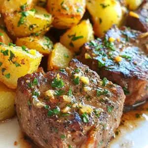 - 1 lb steak (sirloin or ribeye), cut into bite-sized cubes - 4 cloves garlic, minced - 1 lb baby potatoes, halved - 2 tablespoons olive oil, divided - Smoked paprika, salt, and pepper to taste - Fresh parsley, rosemary, dried oregano - Zest of 1 lemon To make these garlic steak bites with potatoes, you need fresh, quality ingredients. The steak is the star of the dish. I prefer sirloin or ribeye for their flavor and tenderness. Cut it into bite-sized cubes. This makes cooking fast and easy. Next, garlic adds a wonderful taste. Use fresh garlic, as it packs a powerful punch. You’ll want to mince four cloves for this dish. Now, let's talk about the baby potatoes. They are small, creamy, and perfect for roasting. Halve them so they cook evenly. This adds a nice texture to the meal. For seasoning, we use olive oil, smoked paprika, and a mix of herbs. Olive oil helps everything cook nicely. Smoked paprika gives a rich flavor and a slight smokiness. Don’t forget salt and pepper to taste. Herbs like fresh parsley and rosemary add brightness. Dried oregano gives depth. Finally, the zest of one lemon brings a burst of freshness. This combination of ingredients creates a simple yet tasty dinner. {{ingredient_image_2}} - Preheat the oven to 425°F (220°C). - In a bowl, add halved baby potatoes. Pour in 1 tablespoon of olive oil. - Add salt, pepper, chopped rosemary, dried oregano, and lemon zest. - Toss the potatoes well until they are fully coated with the oil and seasonings. - Transfer the seasoned potatoes onto a baking sheet in a single layer. - Place the baking sheet in the preheated oven. Roast for 20-25 minutes. - Shake the pan halfway through cooking. This helps the potatoes brown evenly. - While the potatoes roast, heat 1 tablespoon of olive oil in a skillet over medium-high heat. - Add the minced garlic and sauté for about 1 minute. You want it fragrant and slightly golden. - Add the seasoned steak cubes to the skillet. Cook for about 3-4 minutes. Stir occasionally. - Look for a nice brown crust on the outside while keeping the inside tender. - Once the steak bites are cooked, remove the skillet from heat. - When the potatoes are golden and crispy, take them out of the oven. - To serve, arrange the garlic steak bites on a platter. - Place the crispy herb potatoes beside the steak. Garnish with finely chopped parsley for color. - To get the best flavor, make sure your steak bites are in one layer in the pan. This helps them cook evenly. - Use a meat thermometer to check doneness. Aim for 130°F for medium-rare and 140°F for medium. This will keep your steak juicy. - Garnish your dish with finely chopped parsley. This adds color and freshness. - Add lemon wedges on the side. They give a nice burst of flavor when squeezed over the steak. - Serve your garlic steak bites on a wooden board. This adds an elegant touch to your meal. - Layer the potatoes and steak bites for a colorful display. Use bright greens and golden potatoes to make it pop. Pro Tips Choose the Right Cut: For tender steak bites, opt for cuts like sirloin or ribeye, which are both flavorful and tender when cooked quickly. Don’t Overcrowd the Pan: When cooking the steak, make sure not to overcrowd the skillet. This allows for better searing and prevents steaming. Let the Steak Rest: After cooking, let the steak bites rest for a few minutes before serving. This allows the juices to redistribute, resulting in a juicier bite. Variations in Herbs: Feel free to experiment with different herbs like thyme or basil to customize the flavor of your crispy potatoes. {{image_4}} You can use other cuts of steak for this recipe. Flank steak is a great choice. It has a rich flavor and cooks quickly. Tenderloin is another option. This cut is very tender and buttery. Both cuts will give you tasty garlic steak bites. Feel free to play with your seasonings. You can use different spices to change the flavor. Try adding cumin or thyme for a twist. If you like heat, sprinkle in some red pepper flakes. You can also drizzle hot sauce over the finished dish for an extra kick. If you want a different taste, switch the potatoes. Sweet potatoes add a nice sweetness. They also bring a vibrant color to the plate. Other root vegetables like carrots or parsnips can work too. Just cut them into similar sizes for even cooking. To keep your garlic steak bites and potatoes fresh, store them in an airtight container in the fridge. This helps to seal in flavors and prevent spoilage. Enjoy your leftovers within three days for the best taste and quality. When you’re ready to enjoy your leftovers, reheat them in the oven or a skillet. This method helps to keep the potatoes crispy and the steak juicy. Avoid using the microwave, as it can make the potatoes soggy and the steak tough. Aim for medium heat and stir occasionally for even warming. Yes, you can use frozen steak, but it’s not ideal. Thawing the steak first is key. When you cook frozen steak, it may not sear well. This affects the flavor and texture. Thaw overnight in the fridge for best results. Once thawed, you can season and cook as normal. I recommend using sirloin or ribeye for this dish. Sirloin is lean and flavorful. Ribeye has more fat, which adds juiciness. Both cuts cook quickly and taste great with garlic. You can also try flank steak for a budget-friendly option. Each cut gives a different taste and texture. To get crispy potatoes, start with small, even pieces. Halve baby potatoes and coat them well with olive oil. Add salt, pepper, and herbs for flavor. Roast at 425°F (220°C) for 20-25 minutes. Shake the pan halfway through to help them brown evenly. This will give you that perfect crispy bite. Yes, you can prepare steak bites in advance. Cook them and let them cool. Store in an airtight container in the fridge for up to three days. When ready to eat, reheat them in a skillet. This keeps them tender and helps maintain the flavor. This blog post shared a simple way to prepare garlic steak bites with crispy potatoes. We covered the main ingredients, easy steps, and helpful tips. Don’t forget to experiment with different steak cuts and seasonings. Presentation matters too, so try serving it on a wooden board. Lastly, store leftovers correctly to keep them tasty. Enjoy making this dish, and remember, cooking is all about creativity. Your kitchen is a place for delicious fun!