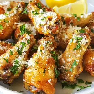 - Chicken wings (2 lbs, separated into flats and drumettes) - Olive oil (2 tablespoons) - Garlic powder (1 teaspoon) - Onion powder (1 teaspoon) - Smoked paprika (1 teaspoon) - Salt (1 teaspoon) - Black pepper (½ teaspoon) - Grated Parmesan cheese (½ cup) - Fresh parsley (2 tablespoons, chopped for garnish) - Optional: Fresh lemon wedges for serving These ingredients create a tasty mix for your wings. The chicken wings are the star. When you choose wings, look for fresh ones. The spices add strong flavors that make each bite special. Garlic powder and onion powder create a nice base. Smoked paprika adds a touch of warmth. Salt and black pepper balance the taste well. Olive oil helps the spices stick to the wings. It also helps them crisp up nicely in the air fryer. Grated Parmesan cheese gives a rich, cheesy flavor. It melts beautifully, coating the wings as you toss them. Fresh parsley adds color and a hint of freshness on top. Don't forget the lemon wedges! They are perfect for a bright, zesty kick. You can serve them on the side. This mix of flavors makes every bite of the wings a delight. {{ingredient_image_2}} - Combine olive oil, garlic powder, onion powder, smoked paprika, salt, and black pepper in a bowl. - Stir until smooth. This mix adds great flavor to your wings. - Toss chicken wings in the seasoning mix. - Ensure even coating on all wings. This step helps every bite taste great. - Preheat your air fryer to 400°F (200°C). - Arrange wings in the basket without overcrowding. This keeps them crispy. - Cook wings for 25 minutes, shaking the basket halfway through. This ensures even cooking. - Check for your desired crispiness. You can cook longer if needed. - Toss wings with grated Parmesan cheese. - Garnish with chopped parsley for a fresh look. Enjoy your tasty wings! To get the best crispiness, always preheat your air fryer. Preheating helps the wings cook evenly and get that lovely crunch. I recommend letting the air fryer heat for about 5 minutes at 400°F (200°C). This small step can make a big difference! Avoid overcrowding the basket when you cook. If you fit too many wings, they won’t cook evenly. Instead, cook in batches if you have a lot. This ensures every wing gets that crispy texture we all love. Wings come in different sizes, so cooking time may vary. If your wings are smaller, check for doneness at around 20 minutes. For larger wings, they might need a few extra minutes. The key is to look for that golden brown color and crisp skin. If you want even crispier wings, add an extra 5 minutes to the cooking time. Just keep an eye on them to prevent burning. This extra step can elevate your wing experience. Plating your wings nicely makes them look even more appetizing. Arrange them on a large platter. Scatter fresh lemon wedges around the wings for a pop of color. For a flavor boost, serve with dipping sauces like ranch or blue cheese. These add an extra layer of taste. Remember, presentation matters! It elevates your dish from simple to stunning. Pro Tips Pat the Wings Dry: For extra crispiness, make sure to pat the chicken wings dry with paper towels before seasoning. This removes excess moisture that can prevent them from getting crispy in the air fryer. Experiment with Seasonings: Feel free to customize the seasoning blend by adding your favorite spices or herbs. Consider trying cayenne pepper for heat or Italian seasoning for a twist! Check for Doneness: Cooking times may vary based on the size of the wings and the model of your air fryer. Always check that the internal temperature reaches 165°F (74°C) for safe consumption. Serve with Dipping Sauces: Enhance the flavor experience by serving these wings with a variety of dipping sauces such as ranch, blue cheese, or a homemade spicy mayo. {{image_4}} You can change up the taste of your garlic parmesan wings easily. Adding spices like cayenne or lemon pepper can give them a nice kick. If you want more depth, try marinating your wings. A simple mix of olive oil, garlic, and lemon juice works great. Let them sit for at least 30 minutes. This extra step brings out rich flavors. If you don't have an air fryer, you can still enjoy these wings. Baking them in the oven is a good option. Preheat your oven to 425°F (220°C). Spread the wings on a baking sheet and cook for 30-35 minutes. For a smoky flavor, try grilling. Heat your grill to medium-high and cook the wings for about 20 minutes. Flip them halfway for even cooking. Wings taste amazing on their own, but sides can enhance your meal. Pair them with crunchy celery sticks or crispy fries for a perfect combo. Dips are another fun way to enjoy your wings. Ranch or blue cheese dip complements the garlic parmesan flavor well. You can also make a spicy sriracha dip for those who like heat. To keep your wings fresh, place them in an airtight container. You can also use a zip-top bag. Make sure to remove as much air as possible from the bag. This helps prevent freezer burn. Store the wings in the fridge for up to four days. If you want them to last longer, consider freezing them. To reheat wings and keep them crispy, the oven works best. Preheat your oven to 375°F (190°C). Place the wings on a baking sheet lined with foil. Bake for about 10-15 minutes. This helps them regain their crunch. If you use a microwave, they may become soggy. If you must use a microwave, heat them in short bursts. You can freeze cooked wings for later use. Allow them to cool completely before freezing. Place them in a single layer on a baking sheet and freeze for about an hour. This prevents them from sticking together. Once frozen, transfer the wings to an airtight container or a zip-top bag. When you’re ready to eat, thaw them in the fridge overnight. Reheat using the oven for best results. These wings can last about 3 to 4 days in the fridge. Make sure to store them in an airtight container. This keeps them fresh and safe to eat later. You can use an oven to make these wings. Preheat the oven to 425°F (220°C). Spread the wings on a baking sheet lined with parchment paper. Bake them for about 40 to 45 minutes. Flip them halfway through for even cooking. If your wings lack crispiness, try a few tricks. First, make sure the air fryer is preheated. This helps the wings cook better. Second, don’t overcrowd the basket; give them room to breathe. If they still need more crunch, cook them for an extra 5 minutes. Yes, you can use frozen wings. But remember to thaw them first for even cooking. You can place them in the fridge overnight or run them under cold water. After thawing, follow the same steps in the recipe for seasoning and cooking. This article covered making tasty air fryer garlic parmesan wings. We shared ingredient lists, step-by-step instructions, and cooking tips. You learned how to achieve maximum crispiness and explore flavor variations. Remember, fresh and crispy wings are just a few steps away. Experiment with spices and enjoy your meal. With the right techniques, you can create delicious wings every time you cook. Enjoy your cooking adventure!