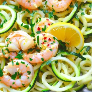 To make Minute Lemon Garlic Shrimp Zoodles, you will need: - 1 pound large shrimp, peeled and deveined - 2 medium zucchinis, spiralized into zoodles - 3 tablespoons olive oil - 4 cloves garlic, finely minced - 1 large lemon, zested and juiced - Salt and freshly ground black pepper, to taste You can add a bit of heat and flavor with these optional ingredients: - 1/2 teaspoon red pepper flakes - Fresh parsley, finely chopped (for garnish) To prepare this dish, gather these tools: - Large skillet - Spiralizer (for zoodles) - Tongs (for serving) - Knife and cutting board - Measuring spoons Having the right tools makes cooking easier and more fun! Start by gathering your ingredients. You will need: - 1 pound large shrimp, peeled and deveined - 2 medium zucchinis, spiralized into zoodles - 3 tablespoons olive oil - 4 cloves garlic, finely minced - 1 large lemon, zested and juiced - 1/2 teaspoon red pepper flakes (optional for heat) - Salt and freshly ground black pepper, to taste - Fresh parsley, finely chopped (for garnish) Make sure your shrimp are ready to go. Peel and devein them if needed. Next, spiralize the zucchinis into zoodles. This will give you a fun, noodle-like base for the dish. Heat 2 tablespoons of olive oil in a large skillet over medium heat. Once hot, add minced garlic and red pepper flakes. Sauté for about 30 seconds. You want the garlic to smell great, not burn. Next, raise the heat to medium-high. Toss in the shrimp and season with salt and pepper. Cook for 2-3 minutes on each side. The shrimp will turn bright pink when done. Remove the shrimp and place them on a plate. Squeeze fresh lemon juice over them and add lemon zest for extra flavor. In the same skillet, add the last tablespoon of olive oil. Toss in the zoodles. Sauté for 2-3 minutes. They should be tender but still firm. Finally, return the shrimp to the skillet. Mix everything well and let it heat for one more minute. Taste your dish and adjust the seasoning if needed. Now it's time to plate your dish! Use tongs to serve generous portions of zoodles on each plate. Top them with the juicy shrimp. For a pop of color, sprinkle freshly chopped parsley on top. For a finishing touch, add lemon wedges on the side. This makes the plate look bright and inviting. Enjoy your healthy, delicious meal! To cook shrimp right, start with fresh or thawed shrimp. Use medium-high heat to avoid overcooking. Add shrimp to the hot skillet in a single layer. Cook for 2-3 minutes per side. Look for a bright pink color and opaque flesh. Remove them from the heat right when they are done. This keeps them tender and juicy. When making zoodles, choose firm zucchinis. Spiralize them just before cooking to keep them fresh. Sauté zoodles for 2-3 minutes. They should stay slightly crunchy, or al dente. Overcooking makes them mushy and watery. Toss them gently with a bit of olive oil to add flavor. To boost flavor, use fresh herbs like parsley. Fresh herbs add brightness to the dish. You can also try basil or dill for a twist. For spice, add red pepper flakes while cooking shrimp. Lemon juice and zest provide a zesty kick. Experiment with other spices like paprika for extra depth. {{image_4}} You can switch shrimp for other proteins. Chicken breast is a great choice. Cut it into small pieces. Cook it just like the shrimp. You can also try scallops. They cook quickly and add a nice taste. For a plant-based option, use chickpeas. They offer protein and a hearty bite. Zoodles are already low-carb and gluten-free. If you want more options, use spaghetti squash. It’s a fun twist and very healthy. You can also try shirataki noodles. They are made from konjac and have almost no carbs. Both options keep your dish light and fresh. Adding more veggies makes your dish colorful and tasty. Try bell peppers for crunch and sweetness. You can also add spinach for extra nutrients. Just toss them in with the zoodles. Other great options include cherry tomatoes or broccoli florets. Each adds flavor and texture to your meal. Store leftover shrimp zoodles in an airtight container. Keep the dish in your fridge. It will stay fresh for about 2-3 days. Try to separate the shrimp from the zoodles. This helps prevent the zoodles from getting too soggy. To reheat, use a skillet over medium heat. Add a splash of olive oil to keep it moist. Cook for about 3-5 minutes, stirring often. This way, the shrimp stays juicy and the zoodles do not overcook. You can also microwave it for 1-2 minutes. Just cover it to keep the moisture in. Freezing shrimp zoodles can be tricky. Shrimp freeze well, but zoodles do not hold up. If you want to freeze it, store just the shrimp in a freezer-safe bag. Make sure to remove air before sealing. You can enjoy the shrimp later and make fresh zoodles when you're ready to eat. It takes just 20 minutes to make this dish. You spend 10 minutes prepping the ingredients and 10 minutes cooking. It’s a quick meal that fits into any busy schedule. Yes, you can use frozen shrimp. Just make sure to thaw them first. Place them in cold water for about 15 minutes. This helps them cook evenly. If you lack zucchini, try using spaghetti squash or carrots. Both can add a nice crunch. You can also use other veggies like bell peppers or cucumbers for a fresh twist. To spice up your dish, add more red pepper flakes. You can also mix in some hot sauce or diced jalapeños. Adjust the heat to match your taste. This blog post shares a tasty recipe for Minute Lemon Garlic Shrimp Zoodles. You learned about key ingredients and tools. We covered steps to prepare, cook, and serve this dish. I shared tips for the best shrimp and zoodles. You also discovered variations and storage methods to keep meals fresh. This dish is quick, easy, and packed with flavor. You can customize it to fit your needs. Enjoy cooking and make it your own!
