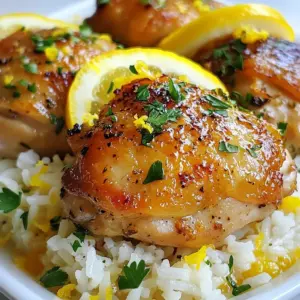 - 4 boneless, skinless chicken thighs - 1 cup long-grain rice - 2 cups chicken broth - 1 large onion, diced - 3 cloves garlic, minced - 1 lemon (zest and juice) - 2 tablespoons olive oil - 1 teaspoon dried thyme - 1 teaspoon dried rosemary - 1 teaspoon paprika - Salt and pepper to taste - Fresh parsley, chopped (for garnish) To make this dish, you will need: - A mixing bowl for marinating - A large skillet for cooking - A knife and cutting board for prepping ingredients - Measuring cups and spoons to ensure accuracy - A fork for fluffing the rice This meal is not only tasty but also packed with nutrients. Each serving roughly contains: - Calories: 350 - Protein: 25g - Carbohydrates: 30g - Fat: 15g - Fiber: 2g This dish provides a balance of protein and carbs, making it a great choice for a wholesome meal. The chicken offers essential proteins, while the rice gives you energy. Plus, the herbs add flavor without extra calories! {{ingredient_image_2}} To start, grab a mixing bowl. Add 2 tablespoons of olive oil, the juice of 1 lemon, and the zest from that lemon. Then, toss in 3 cloves of minced garlic, 1 teaspoon of dried thyme, 1 teaspoon of dried rosemary, 1 teaspoon of paprika, and a sprinkle of salt and pepper. Mix this well. Next, add 4 boneless, skinless chicken thighs to the bowl. Make sure each piece gets coated with the marinade. Cover the bowl and let it chill in the fridge for at least 30 minutes. This step lets all those yummy flavors soak in. After marinating, heat a skillet on medium heat. Add 1 tablespoon of olive oil and wait until it shimmers. Carefully place the marinated chicken thighs into the skillet. Sear them for about 5 to 7 minutes on each side. Look for a golden brown color. Once cooked through, remove the chicken and set it aside on a plate. This step adds a nice crust and locks in the juices. In the same skillet, add 1 diced large onion. Sauté it for about 3 to 4 minutes until it turns soft and fragrant. Next, stir in 1 cup of long-grain rice. Sauté this for another 2 minutes to coat the rice in the flavors left in the skillet. This step builds the base of taste for your dish. Now, pour in 2 cups of chicken broth. Increase the heat until it gently boils. Once boiling, tuck the seared chicken thighs back into the skillet with the rice. Reduce the heat to low, cover the skillet with a lid, and let it simmer for about 20 minutes. This allows the rice to absorb the broth and become fluffy. After 20 minutes, take it off the heat and let it sit, still covered, for 5 more minutes. Finally, use a fork to fluff the rice and separate the grains. Sprinkle fresh parsley on top for color and flavor. Enjoy every bite of your Lemon Herb Chicken and Rice! To make the most flavorful marinade, combine olive oil, lemon juice, lemon zest, garlic, thyme, rosemary, paprika, salt, and pepper in a bowl. Mix these well to blend the flavors. The lemon juice adds a bright taste, while the herbs bring depth. Add the chicken thighs and ensure they are fully coated. Cover the bowl and chill it for at least 30 minutes. This step allows the chicken to absorb all those tasty flavors. For a great sear, heat a tablespoon of olive oil in your skillet. Wait until the oil shimmers before adding the marinated chicken. This step is key. Place the chicken thighs in the skillet, leaving space between them. Sear them for about 5-7 minutes on each side. You want a deep golden brown color, as this adds flavor. Once done, set the chicken aside on a plate. This helps keep it juicy. To cook the rice perfectly, first sauté diced onion in the same skillet. This adds extra flavor to the rice. Stir in the long-grain rice and cook it for about 2 minutes. This step coats the rice with the onion and oil flavors. Then, add chicken broth and bring it to a boil. Carefully nestle the seared chicken back into the rice. Cover the skillet and simmer for 20 minutes. This helps the rice become fluffy and soak up all the broth. Pro Tips Marinate for Better Flavor: Allow the chicken to marinate for at least an hour, or even overnight if possible. This will help the flavors penetrate the meat more deeply, resulting in a more flavorful dish. Check Rice Consistency: If the rice seems undercooked after the suggested time, add a splash more chicken broth and let it sit covered for an additional 5 minutes. This helps ensure perfectly fluffy rice. Use Fresh Herbs: While dried herbs work well, fresh thyme and rosemary can elevate the dish even further. Add them towards the end of cooking for a brighter flavor. Serve with a Twist: For an extra zesty kick, serve with additional lemon wedges on the side. This allows everyone to customize their dish according to personal preference. {{image_4}} You can switch a few ingredients if you want. Use chicken breasts instead of thighs for a leaner option. Brown rice works well if you prefer it over long-grain rice. If you have fresh herbs, feel free to use them instead of dried ones. Basil and oregano give a nice twist. You can also use vegetable broth for a lighter flavor. Want to kick up the taste? Add red pepper flakes for heat. You can also mix in sun-dried tomatoes for a burst of flavor. A splash of white wine during cooking adds depth. For a tangy twist, stir in some capers or olives. Fresh lemon slices on top brighten up the dish. Serve this dish on a large platter for a beautiful look. Pair it with a fresh side salad to balance flavors. Garlic bread goes great alongside this meal. If you want a bit of crunch, add roasted vegetables. Drizzle some balsamic glaze on your plate for extra flair. To store leftovers, let the chicken and rice cool to room temperature. Then, transfer it to an airtight container. You can keep it in the refrigerator for up to three days. This keeps the flavors fresh and safe to eat later. When you are ready to eat, reheat the chicken and rice on the stove or in the microwave. If using the stove, add a splash of chicken broth to keep it moist. Heat over low until warm. For the microwave, heat in 30-second intervals, stirring in between. Ensure it is hot all the way through. You can freeze the chicken and rice for longer storage. Place the cooled dish in a freezer-safe container. Seal it tightly to avoid freezer burn. It can last up to three months in the freezer. When ready to eat, thaw it in the fridge overnight before reheating. Yes, you can use chicken breasts instead of thighs. Chicken breasts are leaner. They may cook faster than thighs. Adjust the cooking time to avoid dryness. Sear them for about 4-6 minutes per side. Check for an internal temperature of 165°F. This ensures your chicken is safe to eat. Marinate the chicken for at least 30 minutes. For best results, marinate for up to 1 hour. This allows the lemon juice and herbs to soak in well. If you have more time, marinating overnight will deepen the flavors. Just remember to keep the chicken in the fridge while marinating. This dish pairs well with various sides. Roasted vegetables bring a nice balance. A fresh garden salad adds crunch and color. You could also serve it with garlic bread for a hearty touch. For a light option, lemon wedges brighten the plate and add zing. Yes, you can make this dish in a slow cooker. First, sear the chicken to add flavor. Then, layer the rice, broth, and onions in the slow cooker. Add the seared chicken on top. Cook on low for about 4-6 hours. This will make the chicken tender and flavorful. This blog post covered everything you need to create a tasty Lemon Herb Chicken and Rice. We explored the key ingredients, step-by-step cooking methods, and helpful tips to make it perfect. You learned about ingredient substitutes and how to store leftovers effectively. My final thought is this dish is versatile and simple. You can impress anyone with a little practice. Enjoy making it your own! Happy cooking!
