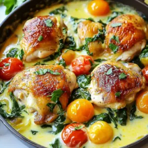 - 4 boneless, skinless chicken thighs - 1 tablespoon extra virgin olive oil - 1 medium onion, finely diced - 3 cloves garlic, minced - 1 cup fresh spinach, roughly chopped - 1 cup cherry tomatoes, halved - 1 cup low-sodium chicken broth - 1 packet (1 oz) ranch seasoning mix - 1/2 cup cream cheese, softened to room temperature - 1/2 cup shredded mozzarella cheese - Salt and black pepper to taste - Fresh parsley, chopped, for garnish The main part of this dish is the chicken. I love using boneless, skinless thighs. They stay juicy and cook well. The creamy sauce comes from cream cheese and ranch seasoning. This mix gives a rich flavor that I find hard to resist. I also add fresh spinach and cherry tomatoes. They bring color and nutrition to the meal. The ranch seasoning mix is key here. It adds a burst of flavor. I always look for a low-sodium option to control salt levels. Along with the ranch, I use salt and black pepper for taste. For garnish, I like to sprinkle fresh parsley on top. It makes the dish look bright and inviting. If you want to change the protein, try chicken breasts or even turkey. For a dairy-free option, replace cream cheese with a vegan cream cheese. You can also use almond milk instead of chicken broth. If you want more veggies, add bell peppers or zucchini. They work great in the skillet and add more flavor. {{ingredient_image_2}} To start, season the chicken thighs with salt and black pepper. Use enough to coat both sides well. Next, heat the olive oil in a large skillet over medium-high heat. Once the oil shimmers, add the chicken thighs to the skillet. Sear the chicken for 5-7 minutes on each side. You want them golden brown and fully cooked inside. The safe internal temperature is 165&deg;F. After cooking, take the chicken out and set it aside on a plate while you make the sauce. In the same hot skillet, add the finely diced onion. Cook it for about 3-4 minutes until it turns soft and fragrant. This step adds a sweet flavor to the sauce. Next, add the minced garlic and stir for 30 seconds. You want the garlic to be lightly golden. Then, toss in the halved cherry tomatoes. Let them cook for about 2 minutes until they soften. Now pour in the low-sodium chicken broth and sprinkle the ranch seasoning mix. Stir everything together and bring it to a gentle simmer. This helps all the flavors blend well. Dollop in the softened cream cheese. Stir until the sauce is creamy and smooth. Add the roughly chopped spinach and let it wilt slightly. This adds color and nutrients to the dish. Return the cooked chicken thighs to the skillet. Coat them well with the creamy ranch sauce. Then, evenly sprinkle the shredded mozzarella cheese over the chicken. Cover the skillet with a lid and let it cook for another 2-3 minutes. This melts the cheese, making it delicious and bubbly. Before serving, garnish with freshly chopped parsley. This adds a bright touch to your dish. Enjoy your creamy ranch chicken skillet hot and fresh! To ensure your chicken is cooked properly, always check the internal temperature. Use a meat thermometer. The chicken should reach 165&deg;F. This keeps it safe to eat and juicy. Sear the chicken until it is golden brown on both sides. This adds flavor and locks in moisture. For creamy sauce consistency, start with softened cream cheese. It mixes easier and avoids lumps. Stir the sauce gently to blend in the cream cheese. If it feels too thick, add more chicken broth a little at a time. This keeps the sauce smooth and rich. For serving suggestions, I love to serve the creamy ranch chicken skillet right from the pan. It looks homey and inviting! If you prefer, transfer it to a large serving platter. This adds a nice touch for guests. Pair it with crusty bread or serve it over rice. Both options soak up the delicious sauce well. To enhance visual appeal, sprinkle fresh parsley on top before serving. The bright green color contrasts nicely with the creamy sauce. You can also add a few extra cherry tomato halves for a pop of color. This makes your dish look even more appetizing. The ideal side dishes for this meal include a simple green salad or steamed veggies. They balance the richness of the chicken. Garlic bread is another favorite. It adds a nice crunch. For beverage pairings, a chilled white wine works well. A light Sauvignon Blanc complements the flavors nicely. If you prefer non-alcoholic options, try sparkling water with a slice of lemon. It refreshes your palate and pairs well with the dish. Pro Tips Brining the Chicken: For extra juicy chicken, brine the chicken thighs in a mixture of water and salt for 30 minutes before cooking. This helps to keep them moist during the cooking process. Fresh Herbs for Flavor: Consider adding fresh herbs like thyme or dill when cooking the onions for an extra layer of flavor in the dish. Adjusting Creaminess: If you prefer a lighter sauce, you can substitute half of the cream cheese with Greek yogurt for a tangy twist without sacrificing creaminess. Serving Suggestions: Serve over pasta or quinoa for a heartier meal, and don&rsquo;t forget to drizzle some of the sauce over the sides for added flavor! {{image_4}} You can easily change the flavor of your creamy ranch chicken skillet. Try adding different spices like paprika or chili powder for a kick. Fresh herbs such as basil or thyme will also enhance the taste. If you love cheese, switch up the mozzarella. Consider gouda or cheddar for a richer flavor. For those who need a gluten-free meal, simply choose a gluten-free ranch seasoning mix. This small change makes the dish safe for gluten-sensitive eaters. If you're aiming for a low-carb option, skip the cream cheese and use cauliflower instead. It adds creaminess without the carbs. If you're looking for vegan options, swap the chicken with seitan or tofu. Both provide great texture and flavor. For the cream cheese, use a plant-based version to keep it dairy-free. You can also mix in different veggies like bell peppers or zucchini. These swaps bring new tastes and colors to the dish. To store leftovers, put the creamy ranch chicken in an airtight container. This keeps it fresh and safe to eat. Make sure it cools down first. You can store it in the fridge for up to three days. Use glass or BPA-free plastic containers. These are great at keeping your food fresh. They are also easy to clean and reuse. The best way to reheat this dish is on the stove. Simply place it in a skillet over low heat. Stir it gently to warm it up evenly. To keep the sauce creamy, add a splash of chicken broth or milk while reheating. This will help restore its rich texture and flavor. Yes, you can freeze this dish! It freezes well for up to two months. First, let the chicken cool completely. Then place it in a freezer-safe container. When you are ready to eat, thaw it in the fridge overnight. Reheat it on the stove for the best results. What should I serve with Creamy Ranch Chicken Skillet? You can pair this dish with many sides. Some great options include: - Crusty bread for dipping. - Rice to soak up the sauce. - A fresh green salad for crunch. These sides add flavor and balance to your meal. Can I use frozen chicken thighs? Yes, you can use frozen chicken thighs. Just make sure to thaw them first. Thawing keeps the chicken juicy and helps it cook evenly. You can thaw them in the fridge overnight or in cold water for faster results. How can I make this recipe spicier? To spice things up, you could: - Add red pepper flakes to the sauce. - Mix in some diced jalape&ntilde;os. - Use a spicy ranch seasoning. These changes will bring a nice kick to your creamy ranch chicken. What can I use instead of ranch seasoning? If you don't have ranch seasoning, try: - A mix of dried herbs like dill, parsley, and garlic powder. - A packet of Italian seasoning for a different flavor. - Homemade ranch dressing for extra creaminess. These options still give your dish a tasty flavor. How do I know the chicken is cooked through? The best way to check is by using a meat thermometer. The chicken should reach an internal temperature of 165&deg;F. If you don&rsquo;t have a thermometer, cut into the thickest part. The meat should be white, not pink. Can I use a different cooking method, like baking? Yes, you can bake the chicken if you prefer. Just sear it first, then: - Place it in a baking dish. - Pour the sauce over the chicken. - Bake at 375&deg;F for about 25-30 minutes. This method will keep the chicken moist and flavorful. This blog post covered everything you need for a great Creamy Ranch Chicken Skillet. We talked about key ingredients, how to prepare the chicken, and tips for a perfect meal. Remember, you can swap ingredients to fit your taste and dietary needs. Cooking should be fun and easy, so don&rsquo;t stress! Enjoy this dish with friends or family. Try it this week, and watch everyone love your cooking!