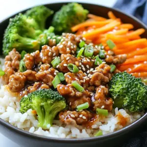 - 1 pound ground turkey - 1 cup jasmine rice - 2 tablespoons soy sauce - 2 tablespoons teriyaki sauce - 1 tablespoon sesame oil - 1 tablespoon olive oil - 2 cloves garlic, minced - 1 teaspoon fresh ginger, grated - 1 cup broccoli florets - 1 carrot, julienned - 4 green onions, chopped - Sesame seeds for garnish When you create your Teriyaki Turkey Rice Bowls, the ingredients make all the difference. I love using ground turkey for its lean quality. It cooks up nicely and absorbs all the flavors from the sauces. Jasmine rice is my go-to choice. Its fluffy texture pairs perfectly with the savory turkey. Soy sauce adds a salty depth, while teriyaki sauce brings sweetness. The balance of these flavors creates a dish that sings! In the aromatics, sesame oil adds a nutty note. It pairs well with garlic and ginger, both of which boost flavor. I always use fresh ginger for its punchy taste. It really elevates the dish. For veggies, I use broccoli florets and julienned carrots. They add color and crunch. Green onions give a fresh bite, and sesame seeds finish off the dish beautifully. They add a nice touch of elegance and a little extra flavor. Gather these ingredients, and you&rsquo;re ready to create a meal that&rsquo;s both tasty and easy! {{ingredient_image_2}} To start, prepare jasmine rice. Rinse one cup of rice under cold water. This removes extra starch. Then, cook it according to the package instructions. Once it's fluffy, set it aside. Keep it warm for later. You can cover it with a towel or lid to trap the heat. Next, grab a large skillet. Heat two tablespoons of olive oil over medium heat. Once the oil is hot, add two cloves of minced garlic and one teaspoon of grated ginger. Stir them for about one to two minutes. This step is key for a fragrant aroma. It makes the dish more inviting and flavorful. Now, add one pound of ground turkey to the skillet. Use a spatula to break it into smaller pieces. Cook for about five to seven minutes. The turkey should turn brown and be fully cooked. Season it with salt and pepper to your taste. This adds depth to the dish. After the turkey is cooked, pour in two tablespoons of soy sauce and two tablespoons of teriyaki sauce. Stir well to coat the turkey evenly. Then, drizzle in one tablespoon of sesame oil. Mix it thoroughly. This will enrich the flavors and create a savory base. While the turkey cooks, steam one cup of broccoli florets and one julienned carrot. Use a separate pot for this. Steam the veggies for about three to five minutes. They should be tender-crisp, not mushy. This keeps them vibrant and adds color to your bowl. Now it&rsquo;s time to assemble! Start with a generous serving of jasmine rice as the base. Spoon the savory teriyaki turkey mixture over the rice. Then, pile on the steamed vegetables. This creates a colorful and tasty meal. Finally, sprinkle with chopped green onions and sesame seeds. This adds a lovely crunch and freshness. To make the best jasmine rice, rinse it well. This removes excess starch. Use a ratio of 1 cup rice to 1.5 cups water. Cook it until fluffy and tender. A rice cooker works great for this. It keeps the rice warm too. If using a stovetop, watch it closely. Take it off heat when water is gone. Ground turkey can be bland. I always season it well. Use salt and pepper while cooking. For extra kick, add garlic powder or onion powder. You can also try chili flakes for some heat. If you want more sauce, soy sauce or hoisin sauce can work well too. How you arrange your bowl matters. Start with rice as your base. Then, add the turkey mixture on top. Pile the veggies next for color. Use deep bowls for serving; they hold everything better. Finish with green onions and sesame seeds. This makes your dish look and taste amazing. Pro Tips Use Fresh Ingredients: Always opt for fresh vegetables and herbs to enhance the flavor and nutritional value of your rice bowls. Customize Your Sauce: Adjust the ratio of soy and teriyaki sauce according to your taste preferences; try adding a splash of rice vinegar for a tangy twist. Meal Prep Friendly: This recipe is great for meal prep! Cook extra turkey and rice to store in the fridge for quick lunches throughout the week. Experiment with Toppings: Feel free to add toppings like avocado, pickled ginger, or even a soft-boiled egg for a unique twist on your rice bowls. {{image_4}} You can switch the turkey for other proteins. Ground chicken works great for a lighter taste. Ground beef adds a rich flavor if you prefer something heartier. For a plant-based option, try using firm tofu. Just press the tofu to remove water, then cube it. Saut&eacute; it until golden for a tasty substitute. If you want to change the rice, brown rice is a healthy choice. It has more fiber and a nutty flavor. Cauliflower rice is another option. It&rsquo;s low-carb and gives a fresh twist. You can also flavor your rice by cooking it in broth or adding spices like garlic powder or ginger. This adds depth to your dish. Feel free to add more veggies. Bell peppers bring color and sweetness. Snap peas add a nice crunch. You can also use seasonal vegetables like zucchini or asparagus for freshness. Mixing different vegetables keeps the dish exciting and nutritious. After enjoying your teriyaki turkey rice bowls, store leftovers right away. Cool the food to room temperature before placing it in the fridge. Use airtight containers to keep the turkey and rice fresh. Label the containers with the date for easy tracking. If you want to save the teriyaki turkey mixture for later, freezing is a great option. Place the cooled turkey in freezer-safe bags, removing as much air as you can. This helps prevent freezer burn. For reheating, thaw the mixture overnight in the fridge. Heat it in a skillet over medium heat until warm. In the fridge, the teriyaki turkey rice bowls last about 3 to 4 days. If you notice any off smells or changes in color, it's best to toss them. Always check for signs of spoilage to keep your meals safe and delicious. It takes about 15 minutes to prep and 15 minutes to cook. In total, you will need around 30 minutes to make these delicious rice bowls. This quick time frame makes it easy to enjoy a gourmet meal on a busy night. Yes, you can prepare the turkey and rice in advance. Cook the turkey and store it in the fridge for up to three days. Reheat it on the stove or in the microwave. You can also cook the rice ahead and keep it warm or refrigerate it. Just add some water when reheating to keep it fluffy. If you need a substitute, you can use soy sauce or hoisin sauce. For a homemade version, mix soy sauce with honey, rice vinegar, and sesame oil. This will give you a sweet and salty flavor similar to teriyaki. Yes, these bowls are a healthy choice. Ground turkey is lean, and the dish includes colorful veggies. Broccoli and carrots provide vitamins and fiber. Jasmine rice adds energy for your day. Overall, this meal is balanced and nutritious. To sum up, we explored how to make delicious Teriyaki Turkey Rice Bowls. We covered key ingredients like ground turkey, jasmine rice, and fresh vegetables. I shared step-by-step instructions that make cooking easy. You learned tips for enhancing flavor and ways to vary the dish. Remember, this meal is not only tasty; it&rsquo;s also a healthy option. Give it a try and make it your own. Your taste buds will thank you!