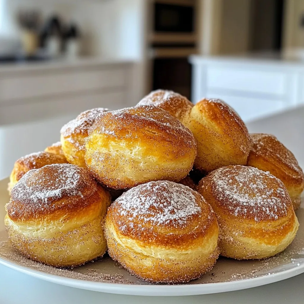 To make these tasty breakfast puffs, you need a few key ingredients. Here is what you will need: - 1 cup all-purpose flour - 2 tablespoons granulated sugar - 1 tablespoon baking powder - ½ teaspoon salt - ½ cup milk - 1 large egg - 2 tablespoons unsalted butter, melted - 1 teaspoon vanilla extract - ½ cup cinnamon sugar (combine ¼ cup granulated sugar with 1 tablespoon cinnamon) These ingredients work together to create the perfect puff. The flour gives it structure, while the sugar adds sweetness. Baking powder helps the puffs rise, making them light and fluffy. To boost the flavor, you can add some optional ingredients. Here are a few ideas: - Powdered sugar for dusting Powdered sugar adds a sweet touch on top. You can sprinkle it right before serving for a pretty look. Measuring ingredients is key to success in this recipe. Use standard measuring cups and spoons for accuracy. Here are some tips: - Scoop flour into the measuring cup. - Level off the top with a knife. - For granulated sugar, fill the cup and level it. - Liquid ingredients should be measured in a clear measuring cup for precision. Accurate measurements ensure your breakfast puffs turn out perfect every time. Happy cooking! {{ingredient_image_2}} Start by preheating your oven to 375°F (190°C). This step is key for even baking. Next, prepare your muffin tin. You can line it with paper liners or grease it well with cooking spray. This will help prevent the puffs from sticking. In a large mixing bowl, add 1 cup of all-purpose flour, 2 tablespoons of granulated sugar, 1 tablespoon of baking powder, and ½ teaspoon of salt. Use a whisk to mix these dry ingredients until they are well combined. This ensures a uniform texture in your breakfast puffs. In another bowl, whisk together ½ cup of milk, 1 large egg, 2 tablespoons of melted unsalted butter, and 1 teaspoon of vanilla extract. Keep whisking until the mixture looks smooth. This step adds moisture and flavor to the puffs. Now, carefully pour the wet mixture into the bowl with the dry ingredients. Use a spatula or wooden spoon to gently stir them together. Mix until just combined. Be careful not to overmix. This keeps the puffs light and fluffy. Using an ice cream scoop or a large spoon, fill each muffin cup about two-thirds full with the batter. Make sure you distribute the batter evenly among all the cups. This helps all your puffs bake evenly. Place the muffin tin in the preheated oven. Bake for 12 to 15 minutes. The tops should turn golden brown. To check for doneness, insert a toothpick into the center of a puff. If it comes out clean, they are ready. While the puffs bake, make your cinnamon sugar coating. In a shallow bowl, combine ½ cup of cinnamon sugar. You can mix ¼ cup of granulated sugar with 1 tablespoon of cinnamon. Stir well so it's evenly mixed. After baking, let the puffs cool in the tin for about 5 minutes. This makes them easier to handle. Carefully turn the warm puffs out onto a wire rack. Roll each puff in the cinnamon sugar mixture. Make sure they are fully coated. For a nice touch, you can also dust the tops with powdered sugar if you like. Enjoy your delicious puffs! To keep your breakfast puffs light, mix just until combined. After adding the wet ingredients to the dry ones, use a spatula to fold gently. You don’t want to see dry flour, but don’t stir too much. Overmixing makes them dense, not fluffy. To bake evenly, fill each muffin cup the same amount. Aim for two-thirds full with batter. Also, rotate the muffin tin halfway through baking. This helps all sides cook the same. Ovens can have hot spots, so this step is key. Every oven is a bit unique. Start checking your puffs at the 12-minute mark. If they look golden and a toothpick comes out clean, they’re done. If not, add a minute or two. Trust your eyes and nose; they’ll guide you. Serve your puffs warm on a pretty plate to impress guests. Add a small bowl of extra cinnamon sugar for fun. You can also dust them with powdered sugar for a sweet touch. Fresh fruit or yogurt on the side makes a nice balance too. Pro Tips Use Fresh Ingredients: Always use fresh eggs and milk for the best flavor and texture in your breakfast puffs. Don't Overmix: Mix the batter just until combined to keep the puffs light and fluffy. Overmixing can lead to dense puffs. Experiment with Flavors: Feel free to add other spices like nutmeg or cardamom to the cinnamon sugar for a unique twist! Serve Warm: These puffs are best enjoyed warm, so serve them immediately after rolling in cinnamon sugar for maximum delight. {{image_4}} You can make your breakfast puffs even tastier. Just add chocolate chips or nuts to the batter. For chocolate, use about half a cup of mini chips. If you prefer nuts, walnuts or pecans work well. Chop them up and fold them in gently. This adds a nice crunch and flavor. You can mix both too! Spices can change the taste of your breakfast puffs. Instead of just cinnamon, try nutmeg or cardamom for a different twist. You can mix these spices with the cinnamon for more depth. Just use the same amount as the cinnamon. Feel free to experiment with your favorite spices! For a sweet glaze, mix powdered sugar with a bit of milk or cream. Start with one cup of powdered sugar and add milk slowly. Whisk until smooth. Drizzle it over the warm puffs instead of rolling them in cinnamon sugar. This gives a nice shine and sweetness. You can even add vanilla extract for extra flavor. To store leftover breakfast puffs, let them cool completely. Place them in an airtight container. This keeps them fresh for up to two days at room temperature. If you prefer, you can also store them in the fridge for up to a week. Just be sure to cover them well to avoid drying out. To reheat the puffs, preheat your oven to 350°F (175°C). Place the puffs on a baking sheet and warm them for about 5-7 minutes. This will make them soft and fluffy again. You can also use a microwave if you’re in a hurry. Heat for 10-15 seconds, but be careful not to overheat them. They can become tough if too hot. If you want to save the puffs for later, freezing is a great option. Wrap each puff in plastic wrap and place them in a freezer bag. They can last for up to three months in the freezer. When you’re ready to eat them, let them thaw in the fridge overnight. Then, reheat as mentioned before. Enjoy your tasty breakfast puffs anytime! Cinnamon sugar breakfast puffs likely come from French cuisine. Many French pastries use dough and sugar. This recipe takes inspiration from those light, fluffy treats. The warm cinnamon sugar adds a sweet touch. It is a great way to start your day! Yes, you can prepare the dough ahead of time. Mix the dry and wet ingredients separately. Store them in the fridge for up to 24 hours. When ready, just combine and bake. You can also bake the puffs and store them. Keep them in an airtight container for freshness. The puffs are done when they turn golden brown. A toothpick inserted into the center should come out clean. This means the inside is cooked well. Keep an eye on them during the last few minutes. Each oven may bake a bit differently. Yes! You can use gluten-free all-purpose flour. Make sure it has a good mix of starch. This will help achieve a similar texture. You may need to adjust the baking time slightly. Always check for doneness as you bake. These puffs pair well with many things. You can serve them with fresh fruit or yogurt. A drizzle of honey or maple syrup adds extra sweetness. For a fun twist, try adding chocolate or nuts. Enjoy them warm for the best taste! This article covered how to make French Cinnamon Sugar Breakfast Puffs. We looked at the key ingredients and their measurements. The step-by-step instructions helped you bake these puffs perfectly. I shared tips to avoid common mistakes and offered creative variations you can try. Always remember, baking is fun and full of tasty surprises. Enjoy these puffs fresh or try new flavors. Get creative and make this recipe your own!