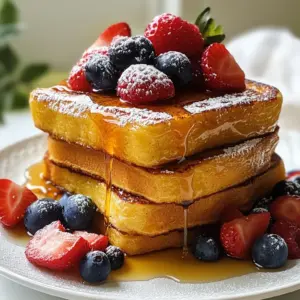 Here&rsquo;s what you need to make perfect French toast: - 4 large eggs - 1 cup whole milk - 1 teaspoon vanilla extract - 1 teaspoon ground cinnamon - 1 tablespoon granulated sugar - 8 slices of thick bread (brioche or challah) - 2 tablespoons unsalted butter - Toppings: maple syrup, fresh berries, powdered sugar These ingredients work together to create a rich, fluffy treat. The eggs and milk form the base of the custard. The vanilla and cinnamon add warmth and flavor. The sugar balances the mix, making each bite sweet and delightful. Using thick bread like brioche or challah gives your French toast a soft, custardy center. The unsalted butter helps achieve that golden, crispy outer layer. Don&rsquo;t forget the toppings! Maple syrup, fresh berries, and powdered sugar elevate the dish to a new level. When you gather these ingredients, you set the stage for a breakfast that delights. Enjoy the process and let the flavors shine! {{ingredient_image_2}} To start, grab a large mixing bowl. Add the eggs, whole milk, vanilla extract, ground cinnamon, and sugar. Whisk these ingredients together until smooth. You want the mixture to be frothy and well-mixed. This step is key for light and fluffy French toast. Next, heat a non-stick skillet over medium heat. Add a tablespoon of unsalted butter to the skillet. Let it melt and cover the pan evenly. Take a slice of your thick bread and dip it in the egg mixture. Make sure both sides are coated, but don&rsquo;t soak it too long. Let the extra mixture drip off before cooking. Place the slice in the skillet. Cook for 2-3 minutes on each side. Look for a nice golden-brown color. If needed, add more butter for the next slices. Repeat this with the rest of the bread until all are cooked. Once all the French toast slices are ready, serve them warm on a plate. Drizzle each slice with maple syrup. Add some fresh berries on top for a pop of color and flavor. A light dusting of powdered sugar makes it look special. Enjoy your delicious meal! To get soft and fluffy French toast, focus on the egg mixture. Use fresh eggs and whisk them well. This adds air and makes your toast rise. Mix in whole milk for creaminess. Vanilla and cinnamon give flavor and warmth. Soak the bread gently, just enough to coat. If you soak too long, the bread may fall apart. Let any extra mixture drip off before cooking. This helps the toast stay light and fluffy. One common mistake is using thin bread. Thick slices, like brioche or challah, hold up better. Another error is cooking at too high a heat. Medium heat allows even cooking and prevents burning. Don&rsquo;t skip the butter in the pan. It adds flavor and helps the toast brown nicely. Lastly, avoid overcrowding the skillet. Cook in batches if needed to ensure each slice has space. You can easily change the flavor of your French toast. To make it sweeter, add chocolate chips or Nutella to the mix. For a fruity twist, blend in mashed bananas or pureed strawberries. You can also experiment with spices like nutmeg or cardamom. If you want a savory option, try adding cheese or herbs. The key is to balance flavors while keeping the base recipe intact. Pro Tips Use Day-Old Bread: Slightly stale bread absorbs the egg mixture better without getting too soggy, resulting in a fluffier texture. Customize the Spice: Experiment with different spices like nutmeg or cardamom for a unique flavor twist that complements the sweetness. Keep It Warm: If cooking in batches, place cooked French toast on a baking sheet in a warm oven (200&deg;F) to keep them warm while you finish the rest. Garnish Creatively: Enhance your presentation with a variety of toppings such as whipped cream, chocolate chips, or a sprinkle of citrus zest for added flavor. {{image_4}} You can make French toast even sweeter. Try Nutella for a rich treat. Just spread it on one side of the bread before dipping. You can also add chocolate chips. Sprinkle them on the bread after soaking in the egg mix. The heat will melt them, making each bite extra special. Fresh fruit like bananas or strawberries works great too. Just slice them up and layer them on top for a fruity twist. If you want a savory twist, think outside the box. Try adding cheese. A slice of cheddar or cream cheese adds a nice touch. You can also use cooked spinach. Just mix it into the egg mix before soaking the bread. This gives you a nice flavor boost. You can even add herbs like chives or basil for more taste. These options make French toast fun and different! You can enjoy French toast even if you&rsquo;re gluten or dairy-free. Use gluten-free bread made from rice or almond flour. It works just as well. For dairy-free, substitute the milk with almond or oat milk. The taste remains delicious, and you won&rsquo;t miss the dairy. Just follow the same steps as usual, and you will have a tasty breakfast that fits your needs. To store leftover French toast, let it cool first. Place it in an airtight container. You can keep it in the fridge for up to three days. If you want to enjoy it later, freezing is a good option. When you're ready to eat the leftover French toast, you can reheat it easily. Use your toaster or a skillet. For the toaster, pop it in until it's warm. If using a skillet, heat it on low for a few minutes. Add a bit of butter for extra flavor. To freeze French toast, slice it first. Lay the slices in a single layer on a baking sheet. Freeze them for about an hour until solid. Then, transfer the slices to a freezer bag. Label the bag with the date. French toast can be frozen for up to three months. Yes, you can use almond milk. It makes a nice, lighter French toast. Just keep in mind that almond milk may change the flavor a bit. Choose unsweetened almond milk for the best taste. You can make French toast without eggs by using mashed bananas or a mix of ground flaxseeds and water. For each egg, use one ripe banana or one tablespoon of flaxseed with three tablespoons of water. Mix well and soak your bread. Thick bread works best for French toast. Brioche and challah are my favorites. Their rich texture soaks up the egg mixture well. You can also use sourdough for a tangy twist. Yes, you can make French toast ahead of time. Cook the slices, then cool them on a wire rack. Store them in the fridge. To reheat, just pop them in the toaster or warm them in the oven. To keep French toast warm, place it on a baking sheet in the oven at 200&deg;F (93&deg;C). This way, it stays warm while you finish cooking the rest. Many toppings pair well with French toast. I love using maple syrup, fresh berries, and powdered sugar. You can also try whipped cream, nuts, or even chocolate sauce for a sweet treat. To make French toast healthier, use whole grain bread. You can also reduce the sugar or skip it altogether. Add toppings like fresh fruit or yogurt for extra nutrition. Yes, you can freeze French toast. Let it cool, then wrap each slice in plastic wrap. Store them in a freezer bag. When ready, just reheat in the toaster or oven. French toast lasts about 3-4 days in the fridge. Keep it in an airtight container to maintain freshness. Just reheat it when you&rsquo;re ready to enjoy again. This blog post covered everything you need to make great French toast. We looked at the ingredients, cooking steps, and tips for the perfect dish. You learned about sweet and savory variations, plus how to store leftovers. Keep these ideas in mind for tasty breakfasts or brunches anytime. Remember, practice makes perfect, so don&rsquo;t hesitate to customize your French toast. Enjoy your cooking adventures and create delicious meals for yourself and others.