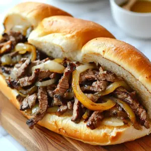 - 1 lb ribeye steak - 1 large onion - 1 large bell pepper - 4 slices provolone cheese - 4 hoagie rolls - Sliced mushrooms - Hot peppers - Olive oil - Salt and pepper The main ingredients are simple but key to a great cheesesteak. The ribeye steak gives the dish its rich flavor. Slice it thinly for the best texture. The onion and bell pepper add sweetness and crunch. Provolone cheese melts nicely, creating that gooey goodness we all love. Hoagie rolls hold everything together, making each bite a treat. Feel free to add sliced mushrooms for extra earthiness or hot peppers for a spicy kick. These optional add-ins let you customize your cheesesteak to your taste. For seasoning, olive oil helps cook the veggies and steak without burning. Salt and pepper enhance all the flavors. Just a pinch can make a big difference. {{ingredient_image_2}} 1. First, freeze the ribeye steak for about 30 minutes. This helps make slicing easier. 2. Once it's firm, use a sharp knife to cut the steak. Cut against the grain for tender strips. 1. Heat 1 tablespoon of olive oil in a large skillet over medium heat. 2. Add the thinly sliced onions and bell peppers. If you want, add sliced mushrooms too. 3. Sauté for 5-7 minutes until the veggies are tender and slightly caramelized. 4. Season with salt and pepper to taste and set them aside once cooked. 1. In the same skillet, add the remaining tablespoon of olive oil. Increase the heat to medium-high. 2. Add the thinly sliced steak and cook for about 3-5 minutes. Stir occasionally for even browning. 3. Season with salt and pepper to enhance the flavor. 1. Once the steak is browned, add the sautéed vegetables back to the skillet. 2. Mix everything well to ensure even heating. 1. Reduce the heat to low to melt the cheese. 2. Place the provolone cheese slices on top of the steak and veggie mix. 3. Cover and let it melt for about 2-3 minutes. 1. While the cheese melts, slice the hoagie rolls lengthwise. Do not cut all the way through. 2. If you like, lightly toast the rolls in a pan or under a broiler until crispy. 3. Generously scoop the steak and cheese mixture into each hoagie roll. Fill them well to enjoy every bite. Ribeye steak is the best choice for a Philly cheesesteak. It has great flavor and tenderness. Other cuts can be tougher and less tasty. Look for marbling, which adds juiciness. When sourcing meat, visit a local butcher or farmers market. Ask for high-quality ribeye. Fresh meat makes a big difference. To get that sweet, caramelized flavor, cook veggies slowly. Start with medium heat and use olive oil. Stir often to prevent burning. Aim for golden-brown edges on your onions and bell peppers. Add a pinch of salt to pull out the moisture. You can also add sliced mushrooms for extra taste. Layering is key for a great cheesesteak. Start with a base of steak, then add veggies on top. This keeps everything together. Use hoagie rolls that are soft but sturdy. Serve them on a wooden board for a nice touch. Add pickled hot peppers and crispy chips on the side for color and crunch. Pro Tips Chill for Better Slicing: Place the ribeye steak in the freezer for about 30 minutes before slicing. This firming process will allow for cleaner, thinner cuts, resulting in a more tender sandwich. Caramelize for Flavor: Sauté the onions and bell peppers until they are caramelized, which will enhance their natural sweetness and add depth to the overall flavor of your cheesesteak. Layer the Cheese: For an even melt, layer the cheese slices over the steak and vegetables, covering the mixture completely. This ensures every bite is rich and cheesy. Toast the Rolls: Lightly toasting the hoagie rolls adds a delightful crunch and helps prevent them from becoming soggy when filled with the juicy steak mixture. {{image_4}} If you want to change things up, try different cheeses. Provolone is great, but there are many options. Here are some substitutes you can use: - Mozzarella - Cheddar - Swiss Each cheese brings its own flavor. Cheddar adds sharpness, while mozzarella gives a nice stretch. You can mix and match these cheeses for fun flavor pairings. For instance, combine cheddar and provolone for a tasty blend. While hoagie rolls are classic, other types of bread work too. You can try: - French baguette - Ciabatta - Sourdough Feel free to explore gluten-free breads. Many brands offer rolls that taste great and hold up well. Just make sure they are sturdy enough for the filling. Toppings can make your cheesesteak special. Here are some ideas: - Sautéed mushrooms - Grilled onions - Jalapeños You can also spice things up with sauces. Try adding hot sauce or a drizzle of garlic aioli. These choices can add depth and excitement to your meal. To keep your Philly cheesesteak fresh, wrap each sandwich tightly in foil. This helps retain moisture and flavor. Place the wrapped sandwiches in an airtight container or a resealable plastic bag. Store them in the fridge. When you're ready to enjoy, try reheating in the oven. Set it to 350°F (175°C) and heat for about 10-15 minutes. This keeps the bread crisp and the cheese melty. If you have extra steak mixture, you can freeze it. Allow the mixture to cool first. Then, place it in a freezer-safe bag. Squeeze out as much air as possible. Label with the date. To thaw, move the bag to the fridge overnight. For reheating, warm it in a skillet over medium heat. This will help maintain texture and flavor. Leftover Philly cheesesteaks last about 3-4 days in the fridge. Always check for signs of spoilage. If you see mold or notice an off smell, it's best to toss it. You want to enjoy great food, not risk your health. The best meat for a Philly cheesesteak is ribeye steak. Ribeye is tender and flavorful. It has the right fat content to keep it juicy. If you can't find ribeye, use sirloin or flank steak as alternatives. Both options work, but they may not be as tender. Yes, you can make a cheesesteak without cheese. For a dairy-free option, try using avocado or hummus. Both add creaminess and flavor. You can also use vegan cheese if you want a closer taste to the original. For a vegetarian Philly cheesesteak, use mushrooms as the main ingredient. Sauté sliced mushrooms with onions and bell peppers. Add spices like smoked paprika or garlic powder for flavor. You can also use plant-based meat substitutes for a similar texture. Common toppings for a Philly cheesesteak include: - Sliced jalapeños - Fried onions - Mushrooms - Sweet peppers - Hot sauce - Ketchup These toppings add extra flavor and texture to your sandwich. Choose your favorites to personalize your meal! To make a great Philly cheesesteak, you need key ingredients like ribeye, onions, and bell peppers. Cooking them right brings out amazing flavors. You can add extras, like mushrooms or hot peppers, to suit your taste. Remember, good preparation and assembly make a big difference. Don't forget storage tips for leftovers. With variations in cheese and bread, you can customize your sandwich. Enjoy making your own perfect version of this classic dish. It’s simple, fun, and totally worth it.