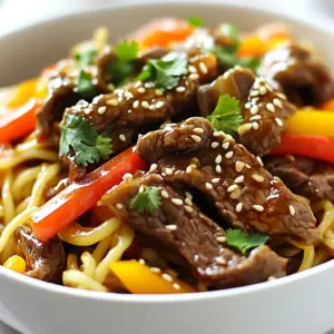 - 300g beef sirloin, thinly sliced against the grain - 250g egg noodles - 3 tablespoons soy sauce - 2 tablespoons hoisin sauce - 1 tablespoon oyster sauce (or mushroom sauce for vegetarian) The beef sirloin gives a tender and rich flavor. Egg noodles add a nice chewy texture. The soy and hoisin sauces create a sweet and savory taste. Oyster sauce, or its vegetarian substitute, enhances the umami. - 2 cloves garlic, finely minced - 1-inch piece of ginger, freshly grated - 1 bell pepper (any color), sliced into thin strips - 1 medium carrot, julienned - 3 spring onions, chopped, whites separated from greens Garlic and ginger add warmth and depth to the dish. Bell pepper and carrot bring color and crunch. Spring onions give a fresh bite, especially the green parts added at the end. - 1 tablespoon cornstarch - 2 tablespoons water - Sesame seeds and fresh coriander for garnish Cornstarch mixed with water forms a slurry. This thickens the sauce nicely. Sesame seeds and coriander add a lovely finish and a burst of flavor when you serve. {{ingredient_image_2}} To start, boil a large pot of water. Once it reaches a rolling boil, add the egg noodles. Cook them for about 4-5 minutes, or until they are al dente. This means they should be firm but not hard. Once done, drain the noodles and set them aside in a bowl. Keeping them separate helps later when you mix everything. In a medium-sized bowl, mix the thinly sliced beef with soy sauce, hoisin sauce, oyster sauce, and sesame oil. Use a spoon to coat the beef well. This marinade adds a lot of flavor. Let it marinate for about 15 minutes. This time allows the beef to soak in all those tasty flavors. Take a small bowl and add 1 tablespoon of cornstarch. Pour 2 tablespoons of water into the bowl. Whisk it together until you have a smooth mixture. This slurry is key for thickening your sauce later. Set it aside for now. Heat a large skillet or wok on medium-high heat. Add a tablespoon of oil. Once the oil is hot, add the minced garlic and grated ginger. Sauté them for about 30 seconds until fragrant. Next, toss in the sliced bell pepper and julienned carrot. Stir-fry these veggies for 3-4 minutes. You want them to be soft but still bright and crunchy. With the vegetables ready, push them to one side of the skillet. Increase the heat slightly. Add the marinated beef to the center of the pan. Cook for 3-4 minutes, stirring occasionally. The beef should turn brown and be cooked through. Mixing in the veggies at this time helps blend the flavors. Now, add the drained egg noodles directly into the skillet with the beef and vegetables. Pour the cornstarch slurry over everything. Stir constantly for 1-2 minutes. This will help the sauce thicken and coat all the ingredients evenly. You want every bite to be full of flavor! - Optimal heat levels for stir-frying: Use medium-high heat. This helps cook the beef quickly and keeps it juicy. If the heat is too low, the beef will steam instead of sear. - Best cookware for even cooking: A large skillet or wok works best. These allow for more space. This helps to stir and toss the ingredients without crowding. - Suggestions for additional spices or herbs: Try adding crushed red pepper for heat or a pinch of five-spice powder for depth. Fresh herbs like basil or cilantro can add brightness. - Recommended serving sauce options: A drizzle of chili oil or a splash of lime juice can enhance the dish. Soy sauce on the side allows for extra flavor control. - Overcooking ingredients: Keep an eye on the beef and veggies. Overcooked ingredients lose their flavor and texture. Aim for a tender beef with a slight crunch in the veggies. - Incorrect marination times: Marinating beef for too long can make it mushy. Stick to about 15 minutes for the best flavor and texture. Pro Tips Slice Against the Grain: For tender beef, always slice against the grain. This shortens the muscle fibers, resulting in a more tender bite. Marinate for Maximum Flavor: Allowing the beef to marinate for at least 15 minutes will enhance the flavors and make the dish even more delicious. Don’t Overcook the Vegetables: Stir-frying the vegetables just until they are slightly softened helps retain their vibrant color and crunch, adding texture to the dish. Adjust the Sauce to Your Taste: Feel free to tweak the soy, hoisin, and oyster sauces according to your preference for sweetness or saltiness. {{image_4}} You can easily make sticky beef noodles vegetarian or vegan. For beef, use tofu or tempeh. These plant-based proteins absorb flavors well. They also provide a nice texture. For sauces, swap oyster sauce with mushroom sauce. It adds a rich umami taste. You can still use soy sauce and hoisin sauce. They are great for flavor. Add more veggies for nutrition. Try mushrooms, snap peas, or zucchini. These will give color and crunch. They also boost dietary fiber. If you need gluten-free options, there are great noodle substitutes. Use rice noodles or gluten-free pasta. They work well with the sauce and flavors. For sauces, check labels. Many soy sauces have gluten. Look for tamari or coconut aminos as a safe choice. They taste great and keep the dish flavorful. Want to spice things up? Add chili paste or crushed red pepper flakes. This gives heat and depth. Adjust the amount based on your taste. You can also explore different cuisines. Add Thai basil for a Thai twist. Or, try adding sesame seeds and scallions for a Chinese flair. Mixing in these elements keeps the dish exciting. To keep your sticky beef noodles fresh, use airtight containers. Glass or plastic containers with tight lids work well. Store the noodles in the fridge for up to three days. This way, they stay tasty and safe to eat. When reheating, use a skillet or microwave. For the skillet, add a splash of water to keep the noodles moist. Stir the noodles over medium heat until warm. If using a microwave, cover the bowl with a damp paper towel. This helps to avoid sogginess. You can freeze sticky beef noodles if you want to save them for later. Place the cooled noodles in a freezer-safe container. Make sure to leave some space at the top for expansion. They can last for up to three months in the freezer. When ready to eat, thaw them overnight in the fridge before reheating. You can use mushroom sauce if you want a vegetarian option. Soy sauce also works well for a lighter flavor. If you have allergies, try a mix of soy sauce and a little sugar. This can mimic the sweet and salty taste of oyster sauce. The beef is ready when it turns brown. Look for no pink spots on the meat. It should feel firm but still tender. Use a meat thermometer if you have one. The safe internal temperature is 145°F (63°C). Yes, you can try rice noodles, udon, or even soba noodles. Each type will give a different taste and texture. Just make sure to cook them according to their package instructions. You want them to be tender but not mushy. This recipe is not very spicy as written. You can add red pepper flakes for heat. Adjust the amount based on your taste. If you want it mild, skip the spice altogether. Look for Asian restaurants or noodle houses. They often serve sticky beef noodles. Use apps like Yelp or Google Maps to search nearby places. Read reviews to find the best spots. You learned how to make sticky beef noodles, from ingredients to storage. Using beef sirloin, egg noodles, and a mix of rich sauces creates great flavor. Remember, marinating is key for taste. Avoid common mistakes like overcooking your veggies. You can also explore vegetarian options or regional twists for variety. Enjoying this dish can be a fun adventure in the kitchen. Give it a try, and you won’t be disappointed!