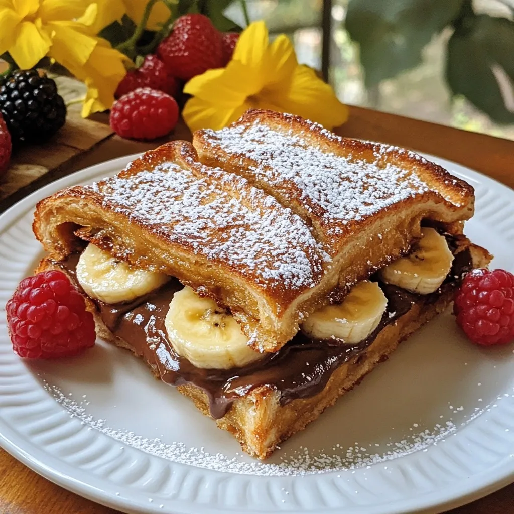 To make Air Fryer Nutella Toast Pies, you need a few simple items. Here’s what you'll need: - Bread options: 4 slices of white or whole grain bread - Nutella: 1/2 cup of the tasty spread (you can use your favorite chocolate spread) - Additional ingredients: 1 ripe banana, thinly sliced; 1 tablespoon unsweetened cocoa powder; 1/2 teaspoon ground cinnamon; 2 tablespoons unsalted butter, melted - Optional toppings: Powdered sugar for dusting and fresh berries like strawberries, blueberries, or raspberries for garnish These ingredients create a warm, sweet treat that is easy to make and fun to eat. You can mix and match flavors too! Want a nutty twist? Try adding peanut butter with the Nutella. Want a fruity flavor? Use apples instead of bananas. The options are endless! {{ingredient_image_2}} Start by using a rolling pin to flatten the bread slices. Aim for about 1/4 inch thickness. This step is key. A thinner slice helps the pies seal better. It also makes them easier to handle. Take two of the flattened bread slices. Spread a generous tablespoon of Nutella on each slice. Make sure it is even for great flavor. Next, layer on the banana slices. Spread them evenly over the Nutella. This adds a nice, creamy taste to each bite. In a small bowl, mix the cocoa powder and cinnamon. Sprinkle half of this mix over the bananas. This gives a fun chocolatey spice kick. Now, place the other two slices of flattened bread on top. Press down gently to seal the pies. You want to keep the filling inside. For a fun touch, use a fork to crimp the edges. This also adds a nice design. Next, brush the tops with melted butter using a pastry brush. This helps create a crispy crust. Preheat your air fryer to 350°F (175°C). Once hot, arrange the pies in the basket in a single layer. Cook for about 6-8 minutes until golden brown. After cooking, let the pies cool for one minute. Optionally, dust with powdered sugar before serving. Enjoy your tasty treat! To get a crispy crust, use a light brush of melted butter on top. This helps the pies brown nicely. Also, make sure to preheat your air fryer. Preheating it to 350°F (175°C) ensures even cooking and a nice crunch. You can easily customize your Nutella toast pies. Try adding a pinch of nutmeg or a dash of vanilla to your cocoa mix. If you want to swap out Nutella, consider using peanut butter or almond butter. Both add a great taste and still pair well with bananas. Serving these pies can be fun! Cut them in half to show off the filling. You can also arrange fresh berries around the pies. Strawberries, blueberries, and raspberries not only look pretty but add a fresh burst of flavor. Dust with powdered sugar for a sweet touch that looks special. Pro Tips Use Fresh Bread: Opt for fresh bread for the best texture and flavor. Stale bread can lead to a less enjoyable pie. Experiment with Fillings: Feel free to swap out the banana for other fruits like strawberries or raspberries for a different flavor profile. Don't Overfill: Be cautious not to overfill your pies, as this can make sealing difficult and lead to leaking during cooking. Adjust Cooking Time: Keep an eye on the pies while they cook, as air fryer models may vary, and you may need to adjust the cooking time slightly. {{image_4}} You can easily change the flavor of your Air Fryer Nutella Toast Pies. Instead of Nutella, try peanut butter or almond butter. These spreads offer a nutty taste that pairs well with the other ingredients. You can also add nuts or chocolate chips to the filling. Chopped hazelnuts or walnuts add crunch. Chocolate chips melt and give extra sweetness. Mix and match until you find your favorite flavor! If you don’t have bananas, you can use thin apple slices or strawberries instead. Both fruits add a sweet touch. For those needing gluten-free options, use gluten-free bread. This keeps the recipe safe for those with gluten allergies. Make sure your spread is also gluten-free if needed. These swaps keep the taste and fun! These toast pies are great for breakfast or dessert. Serve them warm with a scoop of ice cream or a dollop of yogurt. The cold creaminess contrasts nicely with the warm pies. You can also enjoy them with fresh berries on the side. Berries brighten the plate and add a fruity flavor. This makes for a delightful treat any time of day! To keep your Air Fryer Nutella toast pies fresh, store them in an airtight container. This helps prevent them from getting soggy or stale. You can use a: - Plastic container with a tight lid - Glass container with a seal - Zip-top bag, removing as much air as possible Make sure to let them cool completely before storing. This keeps moisture from building up inside. To enjoy your pies again, reheating is easy. You want to keep them crispy. Here’s how: - Air Fryer: Preheat to 350°F (175°C). Reheat for about 3-4 minutes until they’re warm and crispy. - Oven: Preheat to 350°F (175°C). Place the pies on a baking sheet for 5-7 minutes. Check them often to avoid overcooking. Enjoy your tasty treat again! Yes, you can use frozen bread. Just let it thaw before you start. This helps the bread remain soft and easy to flatten. If you use frozen bread, ensure it’s not too soggy after thawing. A little moisture is fine, but you want it to hold the filling well. You can swap Nutella for many other spreads. If you want a nut-free option, try sunbutter or soy nut butter. For a vegan choice, use a chocolate spread made from coconut oil and cocoa. You can even use almond butter for a lighter taste. Each option gives a unique twist to your toast pies. You can tell the pies are done when they look golden brown. Check for a crispy exterior. If you press gently, they should feel firm but not hard. Let them cool for a minute before serving. Enjoy that tasty crunch when you bite in! This blog covers everything you need to make delicious toast pies. We discussed ingredients like different breads, Nutella, and toppings. Then, we went through the steps to prepare, assemble, and cook these treats. I shared tips for the best texture and flavor, plus fun variations and how to store leftovers. Toast pies are fun and easy to make. You can customize them however you want. Enjoy experimenting and sharing these tasty bites with friends and family!