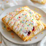 - 2 cups all-purpose flour - 3 tablespoons granulated sugar - 1/2 teaspoon salt - 1/4 teaspoon baking powder - 1/2 cup unsalted butter, chilled and cut into small cubes - 6-8 tablespoons ice-cold water - 1/2 cup mixed berry jam (choose strawberry, raspberry, or blueberry) - 1 cup powdered sugar - 2-3 tablespoons milk - Food coloring (optional for frosting) - Colorful sprinkles (for decoration) To make Easy Homemade Frosted Pop Tarts, gather these simple ingredients. You need flour for the base. Sugar adds sweetness. Salt enhances flavor. Baking powder helps them rise. Next, get chilled butter, which makes the dough flaky. Ice-cold water helps bind all the pieces together. For the filling, mixed berry jam gives a fruity burst. You can pick any mix of strawberry, raspberry, or blueberry. For the frosting, powdered sugar and milk create the perfect topping. Add food coloring if you want vibrant colors. Finally, colorful sprinkles add a fun touch. These ingredients are easy to find, and they make a tasty treat. You can mix and match flavors to make your own version. Enjoy the process of making these pop tarts with your favorite fillings! {{ingredient_image_2}} 1. In a large bowl, mix 2 cups of flour, 3 tablespoons of sugar, 1/2 teaspoon of salt, and 1/4 teaspoon of baking powder. Whisk them until they are smooth and lump-free. 2. Next, add 1/2 cup of chilled butter cut into small cubes. Use your fingers or a pastry cutter to mix until it looks like coarse crumbs. You want small pieces of butter to stay. 3. Slowly add 6-8 tablespoons of ice-cold water, one tablespoon at a time. Mix gently with a fork until the dough starts to form. You might not need all the water, so add it a little at a time. 4. Once mixed, divide the dough in half. Shape each half into a rectangle. Wrap them in plastic wrap and chill in the fridge for at least 30 minutes. This makes the dough easier to roll out later. 1. After chilling, roll out one rectangle on a floured surface until it is about 1/8 inch thick. 2. Use a knife or pizza cutter to cut the rolled dough into rectangles about 4x3 inches. Repeat this with the other rectangle. 3. Take half of the rectangles and spread 1 tablespoon of mixed berry jam on each, leaving a small border around the edges. 4. Place an unfilled rectangle on top of each jam-covered piece. Press the edges together with your fingers. Use a fork to crimp the edges and seal them well. 1. Preheat your oven to 375°F (190°C). Line a baking sheet with parchment paper to help prevent sticking. 2. Place the Pop Tarts on the baking sheet. Use a fork to poke a few small holes on top. This lets steam escape while baking. 3. Bake for 20-25 minutes. They should look golden brown and flaky when done. Let them cool completely on the baking sheet. 1. In a small bowl, mix 1 cup of powdered sugar with 2-3 tablespoons of milk. Stir until smooth and pourable. 2. If you want, add a few drops of food coloring to make your frosting colorful. 3. Once the Pop Tarts are cool, drizzle the frosting on top in a fun pattern. Sprinkle colorful sprinkles on top for extra fun. Chilled butter is key for flaky Pop Tarts. Cold butter keeps the dough light. When mixing, leave some small pieces of butter. This helps create that perfect texture. Adjusting the water is also important. Start with a few tablespoons. Add more only if needed. You want a dough that holds together, not too sticky. To get a golden brown finish, bake at 375°F (190°C). Check the Pop Tarts after 20 minutes. Look for a nice, flaky top. Prevent sogginess by poking small holes in the tops. This lets steam escape, keeping your Pop Tarts crispy. For a fun presentation, serve the Pop Tarts on a colorful plate. You can also use a rustic wooden board. Add fresh berries on the side for extra color and flavor. Pair them with milk or a fruity drink. This makes for a delightful treat! Pro Tips Chill Your Ingredients: Ensure that your butter is well-chilled before mixing. This helps create a flakier crust, making your Pop Tarts even more delicious! Use Parchment Paper: Line your baking sheet with parchment paper to prevent sticking and ensure easy removal of the Pop Tarts after baking. Experiment with Fillings: Don't hesitate to try different types of jams or even sweetened cream cheese as a filling for a variety of flavors! Decorate Creatively: Get creative with your frosting and sprinkles! Use different colors or patterns to make your Pop Tarts visually appealing. {{image_4}} You can use many fillings in your homemade Pop Tarts. If you want a fruity twist, try using different jams. Peach and apricot jams are great options. They bring a sweet flavor that pairs well with the flaky crust. You can also use chocolate or Nutella for a rich, creamy filling. Simply spread a layer inside the dough before sealing. This gives you a tasty treat that kids and adults will love. The frosting can take your Pop Tarts to the next level. A simple chocolate frosting is easy to make. Just mix powdered sugar with cocoa powder and milk until smooth. You can also add flavors like vanilla or almond extract. A few drops will give your frosting a unique taste. Feel free to mix and match colors too. This makes your Pop Tarts not only tasty but also fun to look at. Need to make your Pop Tarts fit your diet? You can use gluten-free flour instead of all-purpose flour. Many brands offer great options that work well. If you want a vegan version, substitute the butter with coconut oil or a vegan butter. Use almond or oat milk in the frosting instead of regular milk. These swaps keep the flavor while making the recipe more inclusive for everyone. To keep your homemade Pop Tarts fresh, store them in an airtight container. This helps prevent them from getting stale. You can keep them at room temperature for about three days. If you want to enjoy them longer, the refrigerator is a good option. Just remember, they may lose some crispness in the fridge. If you want to freeze your Pop Tarts, first let them cool completely. Wrap each one tightly in plastic wrap. Then, place them in a freezer-safe bag or container. They can stay fresh for up to three months. When you’re ready to eat them, take out the Pop Tarts and let them thaw in the fridge overnight. To reheat frozen Pop Tarts, preheat your oven to 350°F (175°C). Place them on a baking sheet and heat for about 10-15 minutes. This will help them regain their crisp texture and taste fresh again. Enjoy your tasty treat! Yes, you can prepare the dough ahead of time. Make the dough and shape it into rectangles. Wrap each piece in plastic wrap and store it in the fridge for up to two days. This helps save time on busy mornings. Just remember to let it sit at room temperature for about 10 minutes before rolling it out. If you don’t have a pastry cutter, don’t worry! You can use your fingers to mix the butter into the flour. You can also use two forks to cut the butter into the flour. Another option is to use a food processor. Just pulse the mixture until it looks like coarse crumbs. Look for a golden brown color on the tops of your Pop Tarts. They should also feel firm to the touch. If they look pale or soft, give them a few more minutes in the oven. The perfect Pop Tart should be flaky and crisp. Making homemade pop tarts is a fun kitchen project. You learned about the key ingredients and how to prepare the dough. We explored shaping, filling, and baking your tasty treats. Plus, I shared tips for perfecting the process and variations to keep things exciting. In the end, these treats are not just delicious; they’re customizable. You can fill them with your favorite jams or even chocolate. So, get creative, have fun, and enjoy your homemade pop tarts!