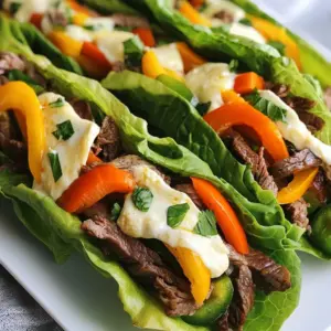 To make Keto Philly Cheesesteak Roll Ups, you will need the following ingredients: - 1 lb thinly sliced beef (ribeye or flank steak preferred) - 1 tablespoon extra-virgin olive oil - 1 bell pepper (preferably a mix of colors), sliced - 1 small onion, thinly sliced - 1 teaspoon garlic powder - 1 teaspoon onion powder - Salt and freshly ground black pepper to taste - 8 oz cream cheese, softened at room temperature - 1 cup shredded provolone or mozzarella cheese - 4 large lettuce leaves (Roma or iceberg varieties work well) - Optional: 1 tablespoon fresh parsley, chopped (for garnish) Each serving of these roll ups packs a flavorful punch while keeping your carb count low. Here’s a quick rundown of the nutrition: - Calories: Approximately 350 - Protein: About 25g - Fat: Roughly 28g - Carbohydrates: Around 5g - Fiber: 2g - Net Carbs: 3g These roll ups fit perfectly into a keto diet, offering great taste without the carbs. For this recipe, I suggest the following brands and substitutes to enhance your dish: - Beef: Look for high-quality cuts like ribeye or flank steak from brands like Omaha Steaks or Certified Angus Beef. - Cheese: Use Philadelphia cream cheese for a smooth texture. For shredded cheese, look for Sargento or Kraft provolone. - Olive oil: Choose extra-virgin olive oil from brands like California Olive Ranch for the best flavor. - Lettuce: Romaine or iceberg are great. Organic options from your local market are always a good choice. - Peppers and onions: Fresh, colorful bell peppers and sweet onions will really brighten up your dish. This selection ensures you get the best flavor and quality in every bite! {{ingredient_image_2}} First, gather all your ingredients. You need: - 1 lb thinly sliced beef (ribeye or flank steak preferred) - 1 tablespoon extra-virgin olive oil - 1 bell pepper (preferably a mix of colors), sliced - 1 small onion, thinly sliced - 1 teaspoon garlic powder - 1 teaspoon onion powder - Salt and freshly ground black pepper to taste - 8 oz cream cheese, softened at room temperature - 1 cup shredded provolone or mozzarella cheese - 4 large lettuce leaves (Roma or iceberg varieties work well) - Optional: 1 tablespoon fresh parsley, chopped for garnish Make sure to slice the beef, bell pepper, and onion ahead of time. This saves you time when cooking. Heat a large skillet over medium-high heat. Add the olive oil right away. Once the oil is hot, toss in the sliced onions and bell peppers. Sauté them for about 5 minutes. Stir occasionally until they soften and smell great. Afterward, transfer them to a bowl and set aside. Now, in the same skillet, add the thinly sliced beef. Sprinkle it with garlic powder, onion powder, salt, and black pepper. Cook the beef for about 4-5 minutes. It should brown nicely and be fully cooked. After it's done, add the cooked peppers and onions back into the skillet. Let them simmer together for 2 more minutes. This helps all the flavors blend well. Remove the skillet from the heat and let it cool slightly. While your beef mixture cools, grab a separate bowl. Combine the softened cream cheese and shredded cheese in it. Mix well until it's smooth and creamy. Now, take a large lettuce leaf and lay it flat on a clean surface. Place a spoonful of the beef and vegetable mix in the center. Add a generous dollop of the creamy cheese mix on top of the beef. Carefully wrap the lettuce leaf tightly around the filling. Start at one end and roll while tucking in the sides. This keeps everything secure. Repeat this for the rest of the lettuce leaves and filling. For a nice touch, slice the roll-ups in half diagonally. You can also use toothpicks to hold each piece together. Optionally, sprinkle some chopped parsley on top for a fresh look. Enjoy your roll-ups right away for the best taste! To make your beef tasty, start with the right cut. I recommend ribeye or flank steak. These cuts are tender and full of flavor. Slice your beef thinly for quick cooking. Season it well with garlic powder, onion powder, salt, and pepper. This gives it a rich taste. Cook it just until browned, about 4-5 minutes. Overcooking can make it tough. Mix in the sautéed onions and peppers for extra flavor. For the best roll-ups, choose sturdy lettuce. Romaine and iceberg work well. They hold the filling without tearing. Romaine gives a nice crunch, while iceberg is refreshing and crisp. Wash and dry the leaves well before using. This helps the filling stay in and not leak out. You can prep these roll-ups ahead of time. Cook the beef and veggies, then let them cool. Store them in the fridge for up to three days. You can also prepare the cheese mixture ahead. Just keep it in a sealed container. When ready to eat, assemble the roll-ups. This way, you have a quick meal ready to go. If you have leftovers, store them in the fridge wrapped tightly. Enjoy them within two days for the best taste. Pro Tips Select the Right Cut: Using ribeye or flank steak not only enhances the flavor but also ensures tenderness, making your roll-ups more enjoyable. Perfectly Sautéed Veggies: Sauté the bell peppers and onions until they are soft and fragrant; this step adds depth to the overall flavor of your dish. Cool Before Wrapping: Let the beef mixture cool slightly before wrapping it in the lettuce leaves. This helps to prevent the leaves from wilting and keeps your roll-ups crisp. Try Different Cheeses: Experiment with different cheeses like cheddar or gouda for a unique twist on the classic cheesesteak flavor profile. {{image_4}} Want to add some heat? You can make spicy Keto Philly cheesesteak roll ups. Simply add sliced jalapeños or a dash of hot sauce to the beef mixture. The spicy kick pairs well with the creamy cheese. Adjust the heat based on your taste. This twist makes the dish exciting for those who love bold flavors. For a vegetarian version, swap out the beef for your favorite plant-based protein. Options like mushrooms or tempeh work great. You can also add more vegetables, like spinach or zucchini, to enhance texture and flavor. Keeping the cream cheese and cheese mix will still give you that rich, creamy base. This way, everyone can enjoy a hearty meal. Not a fan of provolone or mozzarella? You can switch cheeses based on your preference. Cheddar gives a sharp taste, while pepper jack adds a nice zest. Vegan cream cheese is a great substitute too, making it dairy-free. Experimenting with cheeses can change the flavor profile and make each roll up unique. After you enjoy your Keto Philly Cheesesteak Roll Ups, you might have some left. To keep them fresh, store them in an airtight container. Place parchment paper between layers to avoid sogginess. They stay good for up to three days in the fridge. If you want to save some for later, freezing is a great option. Wrap each roll-up tightly in plastic wrap. Then, place them in a freezer-safe bag or container. This way, you can enjoy them for up to a month. Just remember to label the bag with the date. To reheat your roll-ups, you can use the microwave or oven. If using the microwave, heat them on a plate for about 30-45 seconds. For the oven, preheat it to 350°F and heat for about 10-15 minutes. Keep an eye on them to avoid drying out. Enjoy your meal just like the first time! Yes, you can use other meats. Chicken or turkey work well. Thinly sliced pork can also be tasty. Just adjust the cooking time based on the meat you choose. Each type will bring its unique flavor to the roll-ups. To make this dish dairy-free, use dairy-free cheese. There are many brands with great taste. You can also swap the cream cheese for a nut-based spread. Always check labels to ensure they meet your needs. These roll-ups go well with many sides. Consider a fresh salad with greens. Roasted vegetables are also a nice choice. You can serve them with cauliflower rice for a filling meal. Another option is a simple pickle platter for crunch. In this article, we covered all you need for perfect Keto Philly Cheesesteak Roll Ups. We detailed the key ingredients and their nutrition, offered step-by-step cooking instructions, and shared helpful tips. You discovered tasty variations, storage methods, and addressed common questions. These roll-ups are not just easy to make but also fun to enjoy. Try them out and adjust to your taste. Happy cooking!
