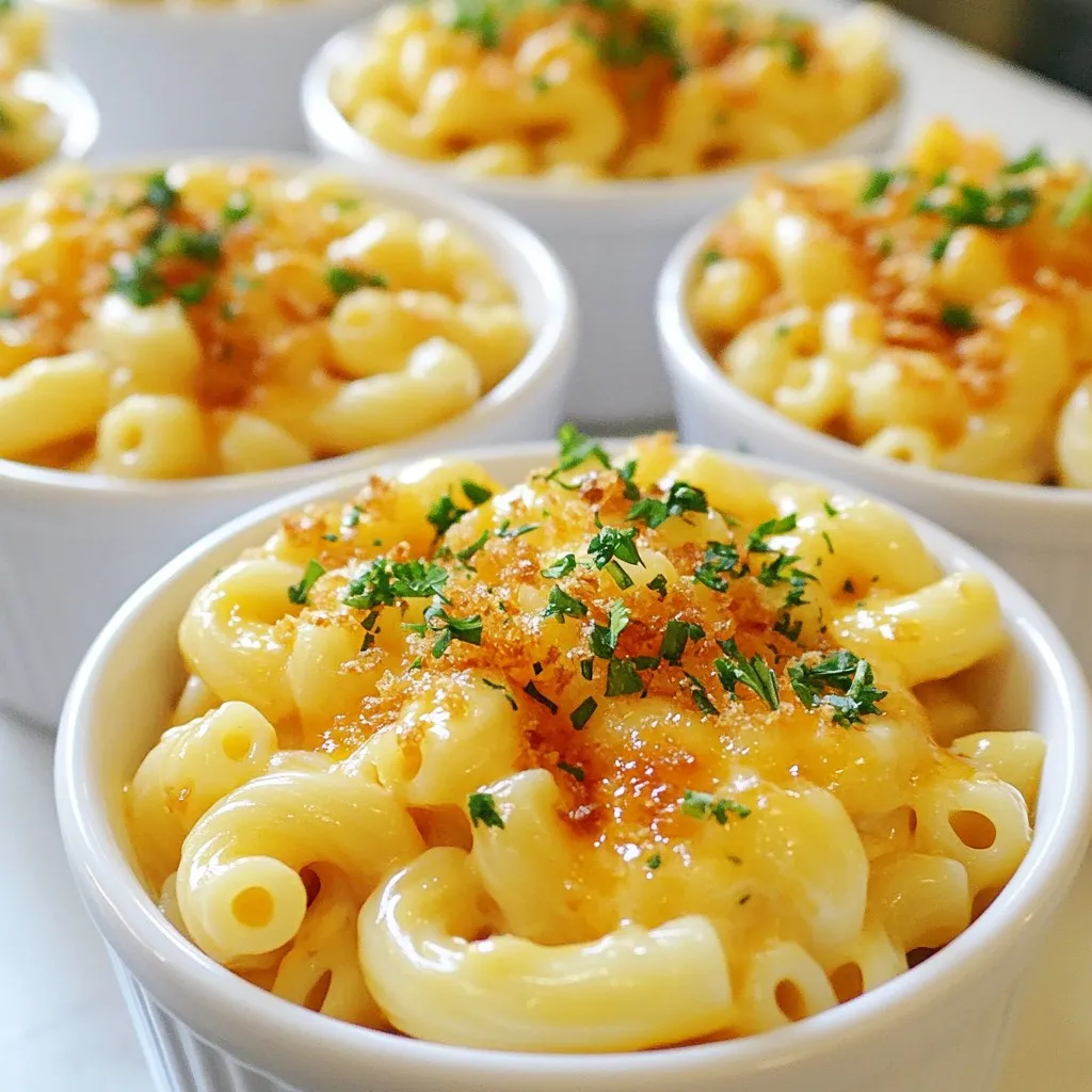- 2 cups elbow macaroni - 2 tablespoons unsalted butter - 2 boneless, skinless chicken breasts, diced - 4 cloves garlic, finely minced - 1/3 cup honey - 1 tablespoon soy sauce - 1 cup heavy cream - 2 cups shredded sharp cheddar cheese - 1/2 teaspoon smoked paprika - Salt and freshly ground black pepper to taste - 1/4 cup fresh parsley, chopped These main ingredients form the heart of the dish. You have creamy cheese, savory chicken, and sweet honey all working together. The elbow macaroni holds the sauce well, giving each bite a rich taste. - Red pepper flakes for heat - Fresh herbs like thyme or basil - Lemon juice for brightness Adding optional ingredients can level up your dish. Red pepper flakes give it a spicy kick. Fresh herbs add depth, while lemon juice can cut through the richness. - Use gluten-free pasta for a gluten-free version - Swap heavy cream for coconut milk for a dairy-free option - Replace chicken with tofu for a vegetarian dish These variations let you tailor the recipe to fit your needs. You can enjoy this dish regardless of dietary restrictions, ensuring everyone can savor the delight of Honey Garlic Butter Chicken Mac & Cheese. {{ingredient_image_2}} Start by boiling a large pot of salted water. Once it boils, add 2 cups of elbow macaroni. Cook the pasta until it is al dente, as per the package instructions. This usually takes around 7 to 9 minutes. After cooking, drain the pasta and set it aside in a large bowl. This step ensures your pasta will blend perfectly with the sauce later. In a large skillet, melt 1 tablespoon of unsalted butter over medium heat. Then, add 2 diced chicken breasts. Season the chicken with salt, pepper, and 1/2 teaspoon of smoked paprika. Cook the chicken for 5 to 7 minutes until it turns golden brown. Make sure it's cooked through, then remove it from the skillet and place it on a plate. This keeps the chicken juicy and full of flavor. Using the same skillet, add the remaining tablespoon of butter. Once melted, toss in 4 minced garlic cloves. Sauté for 1 to 2 minutes until the garlic smells great. Be careful not to burn it, as burnt garlic can ruin the dish. Next, pour in 1/3 cup of honey and 1 tablespoon of soy sauce. Stir well and let it simmer for 2 to 3 minutes. This thickens the sauce and adds a sweet, savory taste. Lower the heat and pour in 1 cup of heavy cream. Stir continuously to blend it well. Gradually add 2 cups of shredded sharp cheddar cheese. Keep stirring until the cheese melts fully, creating a smooth, creamy sauce. This is the heart of your mac and cheese, so take your time to ensure it’s perfect. Now, add the drained macaroni and cooked chicken back into the cheese sauce. Stir gently to coat everything evenly. Taste the mixture and adjust the salt and pepper if needed. This step makes sure every bite is bursting with flavor. Transfer your Honey Garlic Butter Chicken Mac & Cheese to a serving dish. You can also divide it into individual bowls. Finally, sprinkle 1/4 cup of chopped fresh parsley on top. This adds color and a fresh taste that brightens the dish. Enjoy your meal! To make a creamy cheese sauce, start with low heat. This helps the cheese melt smoothly. Use shredded cheese for a better melt. Gradually add the cheese to the cream. Stir often until it blends well. If the sauce is too thick, add a splash of milk. This will give it a nice flow. Always taste your sauce and adjust the salt. For juicy chicken, cut it into small pieces. This helps them cook fast and evenly. Use a hot skillet and let the chicken sear. This adds flavor and locks in moisture. Don’t overcrowd the pan; cook in batches if needed. Always check that the chicken is fully cooked. It should be golden brown and no longer pink inside. To store leftovers, let the mac and cheese cool first. Place it in an airtight container. This keeps it fresh and prevents drying out. Store it in the fridge for up to three days. To reheat, use low heat in a pan. Add a splash of milk to keep it creamy. Stir often to heat evenly. For this recipe, you will need basic kitchen tools. A large pot for boiling pasta is essential. A large skillet helps cook the chicken and sauce. Use a wooden spoon for stirring. A good cheese grater is handy for shredding cheese. Don’t forget measuring cups and spoons for accuracy. These tools make the cooking process easier and more fun! Pro Tips Cook Pasta Al Dente: Ensure that the macaroni is cooked al dente, as it will continue to cook slightly when mixed with the hot cheese sauce. Use Fresh Garlic: Fresh garlic gives a stronger flavor than pre-minced garlic. Just a couple of minutes of sautéing will enhance its natural sweetness. Cheese Choices: For a different flavor profile, try mixing sharp cheddar with other cheeses like Gruyère or mozzarella for extra creaminess. Garnish for Freshness: Don’t skip the parsley! It adds a burst of color and freshness that balances the richness of the mac and cheese. {{image_4}} You can enjoy this dish gluten-free. Swap elbow macaroni for gluten-free pasta. Use tamari instead of soy sauce. Tamari has a similar flavor and works well in this recipe. Add veggies to boost nutrition. Broccoli, peas, or spinach are great choices. You can toss them in during the last few minutes of cooking the pasta. This step adds color and makes the dish healthier. If you love spice, add red pepper flakes or hot sauce. Mix these into the garlic and honey sauce for a kick. You can also use pepper jack cheese instead of cheddar for a spicy twist. This change brings heat and flavor to your mac and cheese. To keep your Honey Garlic Butter Chicken Mac & Cheese fresh, let it cool first. Once cool, place it in an airtight container. Store it in the fridge for up to three days. This method keeps the flavors intact and the texture nice. When you're ready to enjoy leftovers, reheat them gently. You can use the microwave or a stovetop. If using a microwave, heat in short bursts, stirring in between. If using the stovetop, add a splash of milk or cream. This helps bring back the creamy texture while warming it up. You can freeze this dish for later. Place the cooled mac and cheese in a freezer-safe container. It can last up to three months in the freezer. To reheat, thaw it overnight in the fridge. Then, warm it in the oven or on the stovetop, adding a bit of milk to revive the creaminess. Yes, you can use other types of pasta. Penne, shells, or fusilli work well. Just make sure to adjust the cooking time based on the pasta you choose. Each pasta shape holds the cheese sauce differently. This adds a fun twist to the dish. Sharp cheddar cheese is ideal for this recipe. It melts well and gives a strong flavor. You can also mix in mozzarella for a creamier texture. Experimenting with gouda or pepper jack can add unique tastes. To make this dish dairy-free, substitute heavy cream with coconut cream. Use dairy-free cheese options, like almond or cashew cheese. Ensure your butter is also dairy-free, like a plant-based option. This way, you keep the creamy texture and taste. Yes, you can prepare this dish in advance. Cook the macaroni and chicken, then mix them with the cheese sauce. Store it in the fridge for up to two days. When ready to serve, reheat it gently on the stove or in the oven. This dish pairs well with a light salad or steamed veggies. A simple green salad with vinaigrette adds a fresh contrast. You can also serve it with garlic bread for a comforting meal. Enjoy! This blog post provided a full guide to making Honey Garlic Butter Chicken Mac & Cheese. We covered essential ingredients, step-by-step cooking instructions, and helpful tips for success. You also got ideas for variations and storage tips. Remember, you can adjust this dish to fit your taste or diet. Have fun creating and sharing this tasty meal with others. Enjoy the flavors and make it your own!