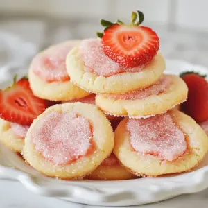 To make soft strawberry sugar cookies, gather these key ingredients: - 1 cup unsalted butter, softened to room temperature - 1 cup granulated sugar - 1/2 cup powdered sugar - 2 large eggs - 1 tablespoon pure vanilla extract - 3 cups all-purpose flour - 1 teaspoon baking soda - 1/2 teaspoon baking powder - 1/4 teaspoon fine salt - 1 cup fresh strawberries, pureed until smooth - 1/2 cup white chocolate chips (optional for a sweet twist) - Additional granulated sugar for rolling Butter gives cookies a rich flavor and soft texture. Softened butter blends well with sugars to create a light and fluffy base. The granulated sugar adds sweetness, while powdered sugar makes the cookies tender. Eggs help bind the dough and add moisture. Using large eggs ensures a good mix and proper rise. The dry mix is crucial for structure. Flour provides the main body, while baking soda and baking powder help the cookies rise. Fine salt enhances the flavor, balancing the sweetness. Whisk these dry ingredients well to avoid lumps, ensuring your cookies bake evenly. Fresh strawberries bring a fruity flavor and lovely pink hue. Pureeing them ensures they mix smoothly into the dough. If you want an extra treat, add white chocolate chips. They melt nicely and offer a sweet contrast to the tart strawberries. You can skip them if you prefer a classic strawberry flavor. {{ingredient_image_2}} Creaming the butter and sugars is the first step. In a large bowl, add 1 cup of softened butter, 1 cup of granulated sugar, and 1/2 cup of powdered sugar. Use an electric mixer and beat for about 3-4 minutes. You want the mix to be light and fluffy. This helps make your cookies soft. Next, add 2 large eggs to the mix, one at a time. Make sure to mix well after each egg. Then, pour in 1 tablespoon of vanilla extract and 1 cup of pureed strawberries. Blend until everything is smooth and mixed well. Now, we need to whisk the dry ingredients. In a separate bowl, combine 3 cups of all-purpose flour, 1 teaspoon of baking soda, 1/2 teaspoon of baking powder, and 1/4 teaspoon of fine salt. Whisk until there are no lumps. Slowly add this dry mix to the wet ingredients. Mix on low speed or by hand just until combined. Do not overmix. If you want to add white chocolate chips, fold in 1/2 cup now. This gives a nice sweet twist to your cookies. It&rsquo;s time to shape and scoop the dough. Use a cookie scoop or a tablespoon to drop rounded portions onto a lined baking sheet. Leave about 2 inches of space between each cookie. Roll each cookie ball in extra granulated sugar. This adds sweetness and a nice texture. Preheat your oven to 350&deg;F (175&deg;C). Bake the cookies for 10-12 minutes. They should have light golden edges, and the centers might look a bit underbaked. This keeps them soft. Once baked, let the cookies cool on the sheet for about 5 minutes. Then, move them to a wire rack to cool completely. Enjoy the sweet smell of strawberries filling your kitchen! Temperature of Ingredients To make soft strawberry sugar cookies, start with room temperature butter. Cold butter does not cream well. It will make your cookies tough. Use eggs at room temperature too. This helps create a smooth, even dough. Avoiding Overmixing Mix just until combined. Overmixing will make the cookies dense. You want a light and airy texture. When adding dry ingredients to wet, mix on low speed. Stop as soon as you see no dry flour. The dough should feel soft and a bit sticky. Adding White Chocolate Chips Consider adding white chocolate chips for a sweet twist. They melt beautifully and pair well with strawberry. If you like, fold them in gently after mixing the dough. This adds a creamy contrast to the fruity flavor. Other Flavor Additions You can try other flavors too! A pinch of lemon zest brightens the strawberry taste. Almond extract adds a nice depth. If you want a richer cookie, add cocoa powder for a chocolatey version. Experiment and see what you enjoy! Pro Tips Chill the Dough: For an even softer cookie, chill the dough for at least 30 minutes before baking. This helps the cookies maintain their shape and enhances the flavors. Use Fresh Strawberries: Always opt for fresh strawberries for the puree to achieve the best flavor and texture in your cookies. Frozen strawberries can add excess moisture. Check for Doneness: The cookies should be slightly underbaked in the center when you take them out of the oven. They will continue to cook on the baking sheet while cooling. Experiment with Toppings: Feel free to add a sprinkle of sea salt on top of the cookies before baking for a sweet and salty flavor profile that enhances the strawberry taste. {{image_4}} You can swap strawberries for other berries. Using raspberries or blueberries works great. Both fruits bring their own unique taste. For raspberries, you may need to adjust the sugar. They are tart, so a bit more sugar helps balance the flavor. Blueberries add sweetness and a juicy burst in each bite. You can use pureed fruit instead of strawberries. This keeps the cookies soft and adds fun flavors. If you need gluten-free cookies, use a gluten-free flour blend. This will not change the taste much. Make sure to check the blend for best results. For a vegan option, replace butter with coconut oil or vegan butter. Use flax eggs instead of regular eggs. To make a flax egg, mix 1 tablespoon of ground flaxseed with 3 tablespoons of water. Let it sit for a few minutes until it thickens. These swaps keep the cookies soft and tasty. To keep your soft strawberry sugar cookies fresh, you have a couple of options. - Room Temperature vs. Refrigeration: Store cookies in an airtight container at room temperature for up to five days. This keeps them soft and tasty. If you live in a hot or humid place, refrigeration might be a good idea. However, the cold can make them a bit harder. - Freezing for Longer Storage: For longer storage, freeze the cookies. Place them in a freezer-safe bag or container. They can last for up to three months. Make sure to separate layers with parchment paper to avoid sticking. Sometimes, cookies can lose their soft texture. Here&rsquo;s how to bring them back to life. - Reheating Tips: Preheat your oven to 350&deg;F (175&deg;C). Place the cookies on a baking sheet and heat for about five minutes. This warms them up and softens them again. You can also use the microwave. Heat each cookie for about 10-15 seconds. - Keeping Cookies Soft: To keep cookies soft while stored, add a slice of bread in the container. The bread will keep moisture in, making your cookies stay soft longer. You can also use a piece of apple or a marshmallow for the same effect. Strawberry sugar cookies stay fresh for about five days at room temperature. To keep them soft, store them in an airtight container. If you want them to last longer, you can freeze them. Just wrap each cookie tightly in plastic wrap. They can last up to three months in the freezer. Yes, you can use frozen strawberries. Thaw and drain them first to remove extra water. Blend them until smooth, just like fresh ones. Keep in mind, frozen strawberries may change the cookie's texture a bit. They might be a little softer, but they&rsquo;ll still taste amazing. You can serve strawberry sugar cookies with different drinks. Here are some great pairings: - Milk: A classic choice that complements the cookie's sweetness. - Tea: A light herbal or fruity tea enhances the strawberry flavor. - Coffee: A rich coffee balances the sweetness of the cookies. For serving ideas, try these: - Decorative Serving Ideas: Arrange cookies on a pretty plate. Add fresh strawberry slices around them for color. - Presentation: Dust a little powdered sugar on top for a nice touch. You can even drizzle melted white chocolate over them if you want to impress your guests. You learned how to make delicious strawberry sugar cookies. We covered the ingredients needed, from butter to pureed strawberries. I shared clear instructions for preparing the dough and baking. You now have tips for soft cookies, tasty variations, and best storage practices. These cookies are fun and easy to make. Try different flavors and enjoy! You will impress your friends and family. Happy baking!