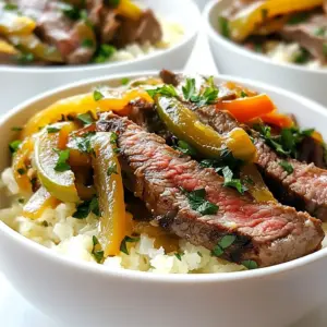 To make the Low-Carb Philly Cheesesteak Bowls, gather these fresh ingredients: - 1 pound ribeye steak, thinly sliced against the grain - 1 medium green bell pepper, sliced into strips - 1 medium onion, sliced into half-moons - 2 cloves garlic, minced - 2 tablespoons olive oil, divided - 1 teaspoon salt (adjust to taste) - &frac12; teaspoon black pepper - 1 teaspoon smoked paprika - 1 cup provolone cheese, shredded - 2 cups cauliflower rice (can use fresh or frozen) - Fresh parsley, chopped (for garnish) These ingredients create a tasty, low-carb meal. The ribeye steak brings rich flavor. The bell pepper and onion add sweetness and crunch. Garlic gives it a nice kick. Olive oil helps cook everything evenly. The seasonings bring out the best in the steak. Provolone cheese melts beautifully over the top. Cauliflower rice serves as a great base. Finally, fresh parsley adds a pop of color. {{ingredient_image_2}} - Heat the skillet: Start by pouring 1 tablespoon of olive oil into a large skillet. Set the heat to medium-high and wait for the oil to shimmer. This means it is hot enough. - Sear the steak: Add thinly sliced ribeye steak in batches. Do not crowd the pan. Season with salt, black pepper, and smoked paprika. Cook for 2-3 minutes until the edges brown. Remove the steak and set it aside. - Saut&eacute; the vegetables: In the same skillet, add the other tablespoon of olive oil. Lower the heat to medium. Add sliced onion and green bell pepper. Saut&eacute; for 5-7 minutes until they become tender. Stir in minced garlic and cook for one more minute until it smells great. - Mix steak and veggies: Return the cooked steak to the skillet. Stir everything together. Heat for about 2 minutes until warm. - Prepare the cauliflower rice: In a different pot, cook cauliflower rice as the package says. If using fresh rice, saut&eacute; it in a pan with salt and pepper for 5-7 minutes until soft. - Assemble the bowls: In each bowl, add a big scoop of cauliflower rice. Top it with the steak and vegetable mix. - Melt the cheese: Sprinkle shredded provolone cheese over the hot mix. Let the cheese melt a little from the heat. - Garnish and serve: Add chopped fresh parsley on top for color and flavor. Enjoy your meal! - Avoid overcrowding the skillet: When cooking, add only enough steak to cover the pan. This helps the meat sear well. If you add too much at once, it will steam instead of sear. - Best practices for searing steak: Use a hot skillet and don't move the steak too much. Let it brown on one side before flipping. This gives it a nice crust and boosts flavor. - Alternate cheese options: If you want, you can swap provolone for cheese like mozzarella or cheddar. Each adds a different taste and texture to the dish. - Vegetable swaps: Feel free to change the bell pepper and onion. Mushrooms or zucchini work great too. They add flavor and keep things low-carb. - Serving suggestions: Use wide, deep bowls to make your dish pop. The colors from the steak and veggies look great together. - Enhancing flavor: A drizzle of olive oil on top boosts flavor and gives a nice shine. You can also add some fresh herbs for a burst of color and taste. Pro Tips Choose the Right Cut: Ribeye steak is ideal for this recipe due to its marbling, which adds flavor and tenderness. However, you can substitute with flank steak or sirloin for a leaner option. Slice Against the Grain: Always slice your steak against the grain to ensure the meat is tender and easy to chew. This will make a significant difference in the texture of your dish. Customize Your Veggies: Feel free to add other vegetables such as mushrooms or spinach for extra flavor and nutrition. Just saut&eacute; them along with the onion and bell pepper. Perfectly Melted Cheese: For a gooey cheese topping, cover the skillet with a lid for a minute after adding the provolone. The steam will help melt the cheese evenly. {{image_4}} For those on a keto diet, low-carb Philly cheesesteak bowls are a great choice. You can swap out high-carb ingredients for low-carb ones. Instead of regular rice, use cauliflower rice. It adds a nice texture without the carbs. If you're looking for vegetarian versions, try using portobello mushrooms as the base. They have a hearty texture and absorb flavors well. You can also use tempeh or tofu instead of steak. Season them with the same spices to keep that classic taste. You can change the flavor of your bowl with spices. Adding Italian seasoning gives it an herbaceous twist. If you like heat, sprinkle in chili flakes. This small change can make a big difference in taste. For sauces and toppings, hot sauce brings heat and depth. A drizzle of mayonnaise adds creaminess. You can also try a garlic aioli for a flavorful kick. These additions let you personalize your dish. Pair your low-carb Philly cheesesteak bowls with a fresh salad. A simple side of mixed greens balances the meal and adds crunch. Another option is low-carb bread. You can use it to scoop up the bowl, giving you that classic sandwich feel. These bowls work well for lunch or dinner. They&rsquo;re also great for meal prep. You can make a big batch, store it, and enjoy it throughout the week. Just reheat and enjoy! To store leftovers, first let the bowls cool. Then, transfer them to airtight containers. This keeps the flavors fresh and prevents drying. When reheating, use the microwave or a skillet. Heat until warm, stirring occasionally. This helps keep the steak and veggies juicy. Yes, you can freeze this dish. Allow it to cool first. Separate the steak and veggies from the cauliflower rice. Place each in freezer-safe bags. This way, each part stays fresh. When ready to eat, thaw overnight in the fridge. Reheat on the stove or microwave. In the fridge, expect your bowls to last about 3-4 days. Check for any off smells or changes in color. If the veggies look slimy or the steak has a strange odor, it&rsquo;s time to toss them. Always trust your senses to keep food safe. What is a low-carb diet? A low-carb diet limits carbs to help with weight loss. It often focuses on protein and healthy fats. Foods like vegetables, meats, and cheese are key. This diet can help stabilize blood sugar and reduce hunger. Can I make this recipe ahead of time? Yes, you can prep this dish early. Cook the steak and veggies, then store them separately. Keep the cauliflower rice in the fridge as well. This way, you can assemble your bowls quickly when you're ready to eat. What substitutes can I use for cauliflower rice? If you don't have cauliflower rice, try using zucchini noodles or broccoli rice. Both of these options keep the dish low in carbs and add great flavor. You can also use shredded cabbage for a crunchy twist. How do I achieve tender steak? To get tender steak, slice the ribeye against the grain. This means cutting across the muscle fibers. Also, don&rsquo;t overcook it; just sear until browned. Letting it rest after cooking also helps keep it juicy. What is the best method to saut&eacute; vegetables? Start by heating the skillet with oil until it shimmers. Add the veggies in a single layer. Stir occasionally to let them cook evenly. Cook until they are soft and slightly caramelized, about 5-7 minutes. How many carbs are in low-carb Philly cheesesteak bowls? These bowls have about 8 grams of carbs per serving. Most carbs come from the cauliflower rice and veggies. It's a great option if you want to enjoy a hearty meal while keeping carbs low. What are the calorie and protein content? Each serving has roughly 400 calories and 30 grams of protein. The ribeye steak provides most of the protein, while the cheese adds flavor and richness. This makes it a filling meal without too many calories. Is this recipe suitable for meal prep? Absolutely! This recipe is perfect for meal prep. You can store the cooked ingredients in separate containers. Just reheat before serving, and you&rsquo;ll have a tasty meal ready in minutes. This blog post covered how to make delicious low-carb Philly cheesesteak bowls. You learned about the key ingredients, step-by-step instructions, and helpful tips. We explored variations, like vegetarian options, and discussed storage tips. In closing, this dish is easy to customize and perfect for any meal. Enjoy trying out different flavors and serving ideas. Make this bowl your own!