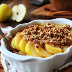 - 4 large apples, peeled, cored, and sliced - 1 teaspoon ground cinnamon - 1 tablespoon pure maple syrup - 1 tablespoon fresh lemon juice - 1 cup rolled oats - 1/2 cup almond flour - 1/3 cup coconut oil, melted - 1/4 cup packed brown sugar - 1/4 teaspoon sea salt - 1/2 teaspoon pure vanilla extract - 1/4 cup chopped nuts (optional) This recipe serves six. Each serving has about: - Calories: 250 - Protein: 3g - Carbohydrates: 35g - Fat: 12g - Fiber: 4g - Sugar: 10g This dessert is lower in calories than many pies. It offers sweetness from apples and maple syrup. The oats give you fiber, adding to its health benefits. - Large mixing bowl - Separate mixing bowl - Baking dish (about 8x8 inches) - Oven - Measuring cups and spoons - Knife and cutting board With just a few simple tools, you can whip up this delicious vegan apple crumble. The right equipment makes the process easy and fun! {{ingredient_image_2}} First, set your oven to 350&deg;F (175&deg;C). This step warms the oven so your crumble cooks evenly. It will help the apples soften and the topping get crispy. Grab a large mixing bowl. Add 4 large apples, peeled, cored, and sliced. I like to use Granny Smith or Fuji apples for their tart taste. Then, sprinkle in 1 teaspoon of ground cinnamon. Pour in 1 tablespoon of pure maple syrup and 1 tablespoon of fresh lemon juice. Toss the apples gently until they are all coated. This mix brings out the sweet and tart flavors. In a different bowl, combine 1 cup of rolled oats and 1/2 cup of almond flour. Melt 1/3 cup of coconut oil and add it to the mix. Add 1/4 cup of packed brown sugar, 1/4 teaspoon of sea salt, and 1/2 teaspoon of pure vanilla extract. Stir until it looks crumbly. If you want some crunch, mix in 1/4 cup of chopped nuts, like walnuts or pecans. Take a greased baking dish, about 8x8 inches. Spread the apple mix evenly on the bottom. This layer gives a sweet base for your crumble. Now, sprinkle the crumble topping over the apple layer. Make sure to cover the apples well. Place the dish in the oven and bake for 30-35 minutes. The apples should be tender, and the topping should turn golden brown. Once done, let it cool for about 10 minutes. This wait makes the flavors richer and more enjoyable. When making vegan apple crumble, choose the right apples. I recommend using Granny Smith or Fuji apples. These apples are tart and firm, perfect for baking. You want apples that hold their shape when cooked. A mix of sweet and tart apples can also add depth to your dish. Getting the crumble topping just right is key. Use rolled oats and almond flour for great texture. Don&rsquo;t forget the melted coconut oil; it helps bind everything together. For crunch, add chopped nuts like walnuts or pecans. Mix until crumbly, but don&rsquo;t overdo it. You want a nice, chunky topping that will crisp up beautifully in the oven. Serve your apple crumble warm for the best experience. A scoop of dairy-free ice cream or coconut whipped cream makes it extra special. You can also sprinkle cinnamon on top for a nice touch. For a fresh look, add a few apple slices on the side. This dessert is perfect for gatherings or a cozy night in! Pro Tips Choose the Right Apples: For the best flavor, opt for tart apples like Granny Smith or Fuji, which hold their shape during baking and provide a nice contrast to the sweetness of the crumble. Texture Matters: Adding chopped nuts to your crumble topping not only enhances the crunch but also adds a lovely nutty flavor that pairs perfectly with the apples. Don&rsquo;t Overbake: Keep an eye on the crumble while it's baking. Once the topping is golden brown and the apples are tender, it's time to take it out to prevent the topping from becoming too hard. Let It Rest: Allowing the apple crumble to cool for about 10 minutes before serving helps the flavors meld together and makes it easier to serve. Enjoy it warm for the best experience! {{image_4}} You can change the sweetener in your apple crumble. Maple syrup gives a nice flavor. Agave nectar is a great option too. You can also use coconut sugar for a deeper taste. Each sweetener adds its own twist to this dish. Adjust the amount based on how sweet you like it. If you want to switch the nuts, try different kinds. Almond flour works well but so does cashew or hazelnut flour. If you have nut allergies, use oat flour instead. This keeps the crumble tasty and safe. You can also skip nuts entirely for a nut-free option. Add fun flavors to your apple crumble! Mix in a pinch of nutmeg for a warm touch. Dried fruits like raisins or cranberries add sweetness too. You can even toss in some fresh ginger for a spicy kick. These add-ins make each bite more exciting and special. Don&rsquo;t be afraid to experiment! Store any leftover vegan apple crumble in an airtight container. Place it in your fridge. It will stay fresh for up to three days. If you don't finish it, don't worry! Just make sure it cools completely before sealing it up. To reheat your leftover crumble, use an oven or a microwave. For the oven, preheat to 350&deg;F (175&deg;C). Place the crumble in an oven-safe dish. Cover it with foil to keep it moist. Heat for about 10-15 minutes, or until warm. If using a microwave, heat a single portion for 30-60 seconds. Check to make sure it&rsquo;s warm all the way through. You can freeze vegan apple crumble for later use. Just let it cool completely first. Wrap it tightly in plastic wrap and then foil. This helps prevent freezer burn. It can stay good in the freezer for up to three months. When ready to eat, thaw it in the fridge overnight. Then, reheat it in the oven for the best texture. Yes, you can. Almond flour works well in this recipe. You can also try oat flour or whole wheat flour. Each flour gives a different taste and texture. Experiment to find your favorite! To make this vegan apple crumble gluten-free, use certified gluten-free rolled oats. Also, substitute almond flour with gluten-free all-purpose flour. This keeps all the flavors while being safe for those with gluten allergies. This crumble pairs well with many treats. Serve it warm with dairy-free vanilla ice cream. Coconut whipped cream is a great choice too. For a twist, add a sprinkle of cinnamon on top. Your vegan apple crumble lasts about three to four days in the fridge. Store it in an airtight container to keep it fresh. Reheat it in the oven or microwave for a tasty treat later! This vegan apple crumble recipe is easy and fun to make. You learned about the ingredients, equipment, and step-by-step instructions, plus tips for a perfect dish. We also explored variations and how to store leftovers. Embrace your creativity in the kitchen and enjoy this tasty dessert with friends and family. I hope you try this recipe and share your own twists on it. Happy baking!