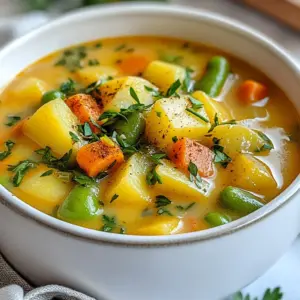 To make Cozy Veggie Pot Pie Soup, you'll need: - 2 tablespoons extra virgin olive oil - 1 medium onion, finely diced - 3 cloves garlic, minced - 2 medium carrots, peeled and diced - 2 stalks celery, diced - 1 cup potatoes, peeled and cut into small cubes - 1 cup green beans, trimmed and chopped - 1 cup corn kernels (fresh or frozen) - 1 cup peas (fresh or frozen) - 4 cups vegetable broth - 1 teaspoon dried thyme - 1 teaspoon dried rosemary - 1 teaspoon smoked paprika - 1 cup coconut milk - Salt and freshly ground black pepper to taste - Fresh parsley, roughly chopped (for garnish) - 1 sheet puff pastry (optional, for topping) You can add more fun to this soup with these: - Chopped bell peppers - Spinach or kale - Mushrooms, sliced - Your favorite herbs like basil or oregano If you don't have an ingredient, try these swaps: - Olive oil can be replaced with vegetable oil. - Coconut milk can be swapped for almond milk or heavy cream. - You can use any broth, like chicken or beef, if you prefer. - Frozen vegetables can work well in place of fresh ones. - Use any type of potatoes, like sweet potatoes, for a twist. Feel free to adjust based on what you have! This soup is forgiving and fun to customize. {{ingredient_image_2}} Start with fresh vegetables. Chop them into small, even pieces. This helps them cook evenly. First, heat 2 tablespoons of extra virgin olive oil in a large pot over medium heat. Once hot, add 1 medium onion, finely diced. Saut&eacute; for about 3-4 minutes until it becomes soft and clear. Next, stir in 3 cloves of minced garlic. Cook for another minute for a rich aroma. Now, add 2 medium carrots, peeled and diced, along with 2 stalks of diced celery. Cook these for another 5 minutes, stirring often to avoid sticking. After the veggies soften, it&rsquo;s time to add more. Toss in 1 cup of peeled and cubed potatoes, 1 cup of chopped green beans, 1 cup of corn kernels, and 1 cup of peas. Mix everything well. Next, pour in 4 cups of vegetable broth. Add 1 teaspoon each of dried thyme, dried rosemary, and smoked paprika. Season with salt and pepper to taste. Increase the heat until it boils. Once boiling, reduce the heat to low. Let it simmer uncovered for about 20-25 minutes. Check that all the vegetables become soft. After simmering, it&rsquo;s time for the magic. Stir in 1 cup of creamy coconut milk. Mix well and let it heat for another 5 minutes. If you choose to use puff pastry, preheat your oven according to the package instructions. Bake the pastry until it turns golden and puffy. Once baked, break it into pieces and serve it on top of your soup. This adds a nice crunch. Finally, serve the soup hot in bowls, garnishing each with chopped fresh parsley. Enjoy your cozy veggie pot pie soup! To make your Cozy Veggie Pot Pie Soup shine, focus on the base. Start with a good olive oil. Heat it until it shimmers. Saut&eacute; the onion until soft. This step builds a rich flavor. Next, add garlic for a fragrant touch. Don't rush it; let the garlic cook for just a minute. The herbs are key here. Use dried thyme and rosemary. These give the soup a warm, earthy taste. Smoked paprika adds a nice depth, too. Stir in the coconut milk last for creaminess and richness. It will tie all the flavors together. One common mistake is overcooking the vegetables. Keep an eye on them. They should be tender but not mushy. Adding too much salt early can also ruin your soup. Season gently, tasting as you go. Another mistake is using low-quality vegetable broth. A good broth makes a big difference. If your soup is too thin, don't worry! You can thicken it by stirring in a little more coconut milk or letting it simmer longer. Lastly, don&rsquo;t forget the garnish! Fresh parsley adds color and a fresh taste. Serve your Cozy Veggie Pot Pie Soup in big bowls. It&rsquo;s perfect for a chilly night. If you want a crunch, add puff pastry on top. Bake it until golden brown. Then break it into pieces for texture. You can pair the soup with crusty bread or a side salad. This makes the meal even heartier. For a fun twist, serve it with a dollop of sour cream or a sprinkle of cheese. Enjoy this comforting soup with family or friends! Pro Tips Use Seasonal Vegetables: Incorporating seasonal veggies not only enhances the flavor but also adds a variety of colors and nutrients to your soup. Adjust the Thickness: If you prefer a thicker soup, you can blend a portion of the soup until smooth before adding the coconut milk. Add Protein: For a heartier meal, consider adding cooked lentils or shredded rotisserie chicken to boost the protein content of your soup. Herb Substitutions: Fresh herbs can elevate the dish even more; try using fresh thyme and rosemary instead of dried for a fragrant finish. {{image_4}} You can easily boost the protein in your cozy veggie pot pie soup. Consider adding cooked lentils or chickpeas. These are great plant-based options that add texture and nutrition. If you prefer meat, try shredded chicken or turkey. Cook it separately and stir it in before serving. This way, you customize your meal to fit your diet. To make this soup dairy-free, use coconut milk as the recipe suggests. It adds creaminess without dairy. For a gluten-free version, skip the puff pastry or use a gluten-free alternative. Many stores offer gluten-free puff pastry. You can even serve the soup with gluten-free bread for dipping. Always check labels to ensure all ingredients fit your needs. This soup is fun to adapt with seasonal veggies. In spring, add asparagus or peas for freshness. Summer makes zucchini and bell peppers perfect choices. In fall, try sweet potatoes or butternut squash for a richer flavor. Winter is great for hearty root veggies like parsnips. Get creative and mix up the veggies based on what's in season for extra flavor and nutrients. After enjoying your Cozy Veggie Pot Pie Soup, store any leftovers in an airtight container. Make sure the soup cools down to room temperature first. This helps keep it fresh longer. You can keep it in the fridge for up to four days. If you want to savor the soup later, freezing is a great option. To reheat the soup, pour it into a pot over medium heat. Stir it often to help it warm evenly. Heat until it reaches your desired temperature. If the soup thickens while cooling, add a splash of vegetable broth or water while reheating. This keeps it creamy and delicious. Freezing the soup is simple and great for meal prep. Use a freezer-safe container or a heavy-duty freezer bag. Leave some space at the top of the container to allow for expansion. The soup can last in the freezer for up to three months. When ready to enjoy, thaw it in the fridge overnight before reheating. This makes a cozy meal easy to enjoy any time. Yes, you can make this soup ahead of time. It stores well in the fridge for 3-4 days. Just let it cool completely before placing it in a container. When you're ready to eat, simply reheat it on the stove. This makes it easy for busy weeknights. You can also freeze the soup. It will last up to three months in the freezer. Just remember to leave some space in the container for expansion. If your soup is too thin, you have a few options. First, you can mash some of the potatoes. This will help create a creamy texture. Another option is to add a cornstarch slurry. Mix one tablespoon of cornstarch with two tablespoons of cold water. Stir it into the soup and let it simmer until thickened. You can also add more coconut milk to enhance the creaminess. Absolutely! This soup is very flexible. You can use any vegetables you like. Try bell peppers, zucchini, or even mushrooms for a different flavor. Just make sure to cut them into similar sizes. This way, they will cook evenly. Seasonal veggies can add a fresh twist. Feel free to get creative with what you have on hand! This blog covered the key ingredients for soup, steps to make it, and tips for flavor. You learned how to prepare veggies, create a rich base, and add creaminess. I also shared common mistakes and serving ideas to enhance your dish. Remember, you can adjust the recipe with proteins or seasonal veggies. Store leftovers properly, and reheating is simple. With this guide, you can make tasty soup that suits your needs. Enjoy experimenting and have fun in your kitchen!