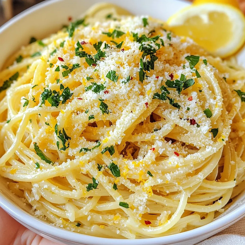 - 8 oz spaghetti or your preferred pasta - 4 tablespoons unsalted butter - 6 cloves garlic, finely minced - 1 teaspoon red pepper flakes (adjust according to your spice preference) - ½ cup freshly grated Parmesan cheese - 2 tablespoons fresh parsley, finely chopped - Salt and freshly ground black pepper to taste - Zest of 1 lemon - Juice of half a lemon The base of garlic butter pasta is simple. You need pasta, butter, and garlic. These three ingredients create a rich and tasty sauce. The butter adds creaminess, while garlic gives a punch of flavor. Parmesan cheese adds a nice salty touch. - Extra lemon juice for brightness - A splash of white wine for depth - Chopped nuts for crunch - Fresh herbs like basil or thyme These optional ingredients can take your dish to the next level. Extra lemon juice brightens the dish. A splash of white wine adds depth. Chopped nuts give a nice crunch. Fresh herbs add more layers of flavor. - Spaghetti - Fettuccine - Linguine - Penne You can use any pasta you like. Spaghetti is classic and works great. Fettuccine holds the sauce well. Linguine adds a fun twist. Penne is good if you want something different. Choose what you enjoy most! {{ingredient_image_2}} Start by boiling a large pot of salted water. Make sure it bubbles well. Add 8 oz of spaghetti or your favorite pasta. Cook it according to the package instructions. Aim for an al dente texture. Before draining, save 1 cup of the pasta water. Once done, drain the pasta and place it in a colander. In a big skillet, melt 4 tablespoons of unsalted butter over medium heat. Wait until it bubbles. Now, add 6 finely minced garlic cloves to the pan. Stir them for about 2 minutes. You want the garlic to turn golden and smell good. Be careful not to burn it, as burnt garlic tastes bitter. Next, mix in 1 teaspoon of red pepper flakes. Stir it for another 30 seconds. This will add a nice kick to the garlic butter. Gently add the drained pasta into the skillet. Toss it well to coat it in the garlic butter. If it seems too dry, pour in the reserved pasta water a little at a time. This will help achieve the right texture. Now, stir in ½ cup of freshly grated Parmesan cheese, the zest of 1 lemon, and juice from half a lemon. Mix well to melt the cheese and blend all flavors together. Finally, season with salt and freshly ground black pepper to taste. Remove the skillet from heat and sprinkle 2 tablespoons of finely chopped parsley on top. This adds a lovely color and freshness. Enjoy your delightful garlic butter pasta! To make the garlic butter shine, use fresh garlic. Fresh garlic gives a strong taste that dried garlic cannot match. Mince the garlic finely to release more flavor. Cook the garlic slowly to avoid burning. When garlic burns, it turns bitter and ruins the dish. Add red pepper flakes for a kick. Adjust the amount to suit your spice level. You can also add lemon zest for a bright touch. It adds freshness that balances the rich butter. Remember to taste as you cook. This ensures the flavors blend perfectly. If you have leftovers, store them in an airtight container. This keeps the pasta fresh for up to three days. Before sealing, let the pasta cool to room temperature. If you seal it hot, it may trap steam and spoil faster. When you're ready to eat, check for any signs of spoilage. If it smells off or looks different, don’t eat it. You can reheat the pasta on the stove or in the microwave. Add a splash of water or extra butter to prevent it from drying out. Serve garlic butter pasta in a shallow bowl for a nice look. Top it with extra Parmesan cheese for a cheesy boost. Fresh parsley adds color and a hint of flavor. For a zesty twist, add a lemon wedge on the side. This allows guests to squeeze fresh juice over their pasta. Pair it with a simple salad or crusty bread for a complete meal. You could also add grilled chicken or shrimp for protein. This makes the dish more filling and satisfying. Pro Tips Use Fresh Ingredients: Fresh garlic and parsley will greatly enhance the flavor of your pasta. Opt for high-quality Parmesan cheese for a richer taste. Adjust the Spice Level: Feel free to modify the amount of red pepper flakes to suit your heat preference. You can also add a pinch of black pepper for extra warmth. Save the Pasta Water: The reserved pasta cooking water is starchy and helps to create a creamy sauce. Add it gradually to achieve the desired consistency. Enhance with Protein: For a heartier dish, consider adding grilled chicken, shrimp, or sautéed vegetables to the pasta for added flavor and nutrition. {{image_4}} You can easily boost your garlic butter pasta by adding protein. Chicken and shrimp work great. To add chicken, cook bite-sized pieces in the skillet until golden. For shrimp, toss them in when the garlic is fragrant. Cook until they turn pink and opaque. This adds a nice texture and flavor to your dish. If you want a veggie twist, try adding spinach or broccoli. For spinach, stir it in right after you add the pasta. It wilts quickly and adds color. Broccoli can be steamed or sautéed before mixing in. Both options make the meal more filling and nutritious. Herbs can elevate the taste of your pasta. Basil, thyme, or oregano all add depth. Mix in fresh herbs at the end for a bright flavor. If you want a bolder taste, try a sprinkle of dried herbs during cooking. This little change can transform your dish into something special. To store garlic butter pasta, let it cool first. Place it in an airtight container. Make sure to seal it well to keep out air. You can store it in the fridge for up to three days. If you notice any moisture, wipe it down before sealing. Reheat your garlic butter pasta on the stove for the best results. Add a splash of water or broth to a skillet. Heat it over low to medium heat. Stir gently until the pasta is warm. You can also use the microwave. Place the pasta in a bowl, cover it, and heat in short bursts. Stir between each burst to avoid hot spots. You can freeze garlic butter pasta, but it’s best to skip the cheese if you plan to freeze it. Place the cooled pasta in a freezer bag. Remove as much air as possible before sealing. It can last up to two months in the freezer. To thaw, place it in the fridge overnight. Reheat it gently on the stove, adding a little water for moisture. Garlic butter pasta lasts about three to four days in the fridge. Store it in an airtight container for best results. The flavors will meld and deepen over time. However, the pasta may become a bit softer. To keep it fresh, add a bit of olive oil before storing. Yes, you can use any pasta you like! Spaghetti is great, but try penne, fettuccine, or even gluten-free options. Each type adds its own texture and flavor. Just remember to adjust cooking times based on the pasta you choose. If you want to skip the butter, use olive oil or a vegan butter alternative. Olive oil gives a nice flavor and keeps it light. You can also try coconut oil for a hint of sweetness. Just remember, the taste will change a bit, but it will still be delicious! Garlic butter pasta is simple and tasty. We covered essential ingredients, cooking steps, and helpful tips. I shared easy ways to boost flavor and store leftovers. You can choose different pasta or add proteins and veggies. Remember, garlic butter pasta is versatile. Try new herbs to keep it exciting. Enjoying this dish can be easy and fun. Now, go cook and create your own version of garlic butter pasta!