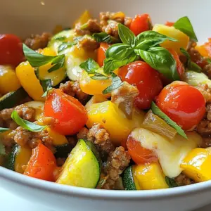 - 1 pound ground turkey - 2 medium zucchinis, diced - 1 bell pepper (either red or yellow), diced - 1 small onion, finely chopped - 2 cloves garlic, minced - 1 cup cherry tomatoes, halved - 1 teaspoon Italian seasoning - 1 teaspoon smoked paprika - &frac12; teaspoon red pepper flakes (optional, for a kick) - Salt and freshly ground black pepper, to taste - 2 tablespoons extra virgin olive oil - &frac12; cup shredded mozzarella cheese (optional for creaminess) - Fresh basil leaves, for garnish When I make this Turkey Zucchini Skillet, I focus on fresh, vibrant ingredients. The ground turkey is lean and healthy. Zucchini adds a nice crunch and a pop of color. I love using bell peppers for their sweetness. The onion gives a great base flavor, and garlic adds a nice touch. For seasoning, I keep it simple but packed with flavor. Italian seasoning brings warmth, while smoked paprika adds depth. If you like spice, the red pepper flakes are a fun option. Always season with salt and black pepper to make everything shine. The cooking essentials are equally important. Extra virgin olive oil is my go-to for saut&eacute;ing. It adds richness without overpowering. If you want creaminess, sprinkle mozzarella cheese on top. Fresh basil is a must for garnish. It brightens the dish and makes it look stunning. Gather these ingredients to create a delightful and healthy meal. This skillet comes together quickly, making it perfect for a weeknight dinner. {{ingredient_image_2}} - Chopping vegetables Start by dicing the two zucchinis and one bell pepper. Make sure they are in bite-sized pieces. Finely chop one small onion and mince two cloves of garlic. This helps the flavors blend well. - Saut&eacute;ing aromatics Heat two tablespoons of extra virgin olive oil in a large skillet over medium heat. Once it shimmers, add the chopped onion and bell pepper. Saut&eacute; for about three to four minutes. Stir often until the onion turns soft and clear. Then, add the minced garlic and cook for another minute. The garlic should smell nice but not burn. - Browning the turkey Now, raise the heat slightly and add one pound of ground turkey. Use a spatula to break it apart into small pieces. Cook this for five to seven minutes. Keep stirring until the turkey is no longer pink and is browned. - Adding seasonings Season the turkey with one teaspoon of Italian seasoning, one teaspoon of smoked paprika, and half a teaspoon of red pepper flakes if you like heat. Add salt and black pepper to taste. Stir well to make sure the spices mix evenly. - Incorporating zucchini and tomatoes Gently fold in the diced zucchinis and one cup of halved cherry tomatoes. Cook this mixture for about five to six minutes. The zucchini should get soft but not mushy, so watch it closely. - Melting cheese If you want a creamy finish, sprinkle half a cup of shredded mozzarella cheese on top. Cover the skillet with a lid and lower the heat. Let it cook for two to three minutes. This will melt the cheese nicely. - Garnishing before serving Once done, remove the skillet from the heat. Garnish with fresh basil leaves. This adds color and a fresh taste. Serve hot, and enjoy your Turkey Zucchini Skillet! How to avoid overcooking zucchini To keep zucchini crisp, cook it just until tender. Add it to the skillet after the turkey is browned. Stir gently and watch it closely. Cook for about five to six minutes. This way, it will stay firm and not turn mushy. Ensuring turkey is fully cooked Always check that the ground turkey is fully cooked. It should be browned with no pink left. Use a meat thermometer for accuracy. The internal temperature should reach 165&deg;F. This ensures it is safe to eat and tasty. Best sides to complement the dish Pair the Turkey Zucchini Skillet with a fresh side salad. A light cucumber salad adds a nice crunch. Brown rice or quinoa also works well. They soak up flavors and add fiber. Presentation ideas Serve the skillet right from the pan for a rustic touch. You can also plate individual servings. Drizzle with extra olive oil for shine. Top with fresh basil leaves for color and aroma. Opting for lean turkey Choosing lean ground turkey is key for a healthy dish. It has less fat compared to other meats. This choice helps in making a lighter meal without losing flavor. Customizing with low-fat cheese If you want a creamy texture, use low-fat mozzarella cheese. It adds richness without too many calories. Melt it on top just before serving for a delicious finish. Pro Tips Choose Lean Turkey: Opt for lean ground turkey to keep the dish healthier while still being flavorful. Seasoning Variations: Feel free to experiment with different herbs and spices, such as oregano or cumin, to customize the flavor. Texture Matters: Avoid overcooking the zucchini to maintain its texture and vibrant color in the dish. Serving Suggestions: Pair this dish with a side of quinoa or brown rice for a complete meal that adds extra fiber. {{image_4}} You can change the vegetables in this dish. Try using asparagus, spinach, or mushrooms. Each option brings a new taste. You can also use squash or carrots for a sweeter flavor. If you want a different protein, consider using ground chicken or lean beef. Both options work well and still keep the meal light. You can even try plant-based ground meat for a vegan twist. Herbs can boost flavor a lot. Adding fresh oregano or thyme gives a nice depth. You can mix in some chopped parsley for brightness, too. For spice, try adding cumin or chili powder. Both can add a warm kick. If you like heat, don&rsquo;t skip the red pepper flakes. You can switch proteins easily. Shrimp or diced chicken are great alternatives. Each offers its own unique taste. For sauces, consider a splash of soy sauce or a bit of sriracha. These can add extra flavor and fun to your meal. You might also top the skillet with avocado or a dollop of sour cream. To store leftovers from your Turkey Zucchini Skillet, let it cool first. Once cooled, put it in an airtight container. This keeps the dish fresh and tasty. I recommend using glass containers or BPA-free plastic ones. These containers seal well and help prevent odors from other foods. You can freeze the cooked skillet for later. Use a freezer-safe container or a heavy-duty freezer bag. Be sure to remove extra air to avoid freezer burn. When ready to eat, thaw it overnight in the fridge. Reheat in a skillet over medium heat. Add a splash of water or broth to keep it moist. Your refrigerated leftovers last about 3 to 4 days. Always check for signs of spoilage. Look for off smells or changes in color. If you notice any of these signs, it's best to toss the dish. This way, you ensure that you eat only fresh and safe food. You can pair this dish with several tasty sides. Here are some ideas: - A fresh garden salad with mixed greens. - Quinoa or brown rice for a filling option. - Crusty bread to soak up the flavors. For beverages, try these suggestions: - A chilled glass of white wine. - Sparkling water with lemon for a refreshing twist. - Herbal tea for a light finish. To make this skillet vegan, swap the turkey and cheese. Use these substitutes: - Replace ground turkey with lentils or chickpeas for protein. - Use nutritional yeast instead of mozzarella cheese for a cheesy flavor. You can also add more veggies to enhance the dish. This recipe is healthy and balanced. Here&rsquo;s a quick look at its nutrition: - Calories: About 350 per serving. - Protein: 30 grams from turkey. - Carbs: 12 grams mainly from veggies. - Fat: 20 grams from olive oil and cheese. The ingredients provide many health benefits. Turkey is lean and rich in protein. Zucchini adds fiber and hydration. Cherry tomatoes are packed with vitamins and antioxidants. Enjoy this dish for a nutritious meal! In this post, we explored how to make a tasty Turkey Zucchini Skillet. I covered the main ingredients, like ground turkey, zucchini, and spices. You learned step-by-step instructions for preparation and cooking. We also shared tips on serving and storing leftovers. This dish is not only easy to make but also healthy. Try different veggies or spices to make it your own. Enjoy your cooking adventure!