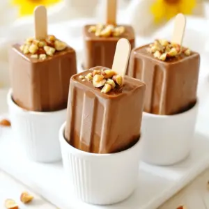 Nutella is the star of these popsicles. You need 1 cup of this creamy spread. It gives a rich chocolate and hazelnut flavor that you will love. For a smooth texture, use 1 &frac12; cups of whole milk and &frac34; cup of heavy cream. These dairy ingredients make the popsicles creamy and rich. They blend well with Nutella. You might want to add sweetness. Use 2 tablespoons of granulated sugar, but this is optional. Taste the mixture as you go. A teaspoon of vanilla extract adds depth. A pinch of salt enhances all flavors. Chopped hazelnuts are a great topping. Use &frac14; cup to add crunch and texture. You can also drizzle extra Nutella on top when serving. This makes the popsicles even more appealing. {{ingredient_image_2}} Start by gathering your ingredients. In a medium bowl, mix 1 cup of Nutella, 1 &frac12; cups of whole milk, and &frac34; cup of heavy cream. Add 2 tablespoons of granulated sugar if you want more sweetness. Don&rsquo;t forget 1 teaspoon of vanilla extract and a pinch of salt. Use a whisk or spatula to blend until smooth. This mixture should look rich and creamy. Taste it to see if the sweetness is right for you. Adjust if needed by adding more sugar. Once your base is smooth, it&rsquo;s time to pour. Carefully fill your popsicle molds, leaving about half an inch at the top. This space allows the popsicles to expand as they freeze. Don&rsquo;t rush this step; pour slowly to avoid spills. You want each mold to have an even amount of the mixture. Now for some crunch! Take &frac14; cup of chopped hazelnuts and sprinkle them on top of each filled mold. This adds texture and makes the popsicles look pretty. After that, gently press the popsicle sticks into the center of each mold. Make sure they are straight and secure. Place the molds in your freezer. Freeze them for at least 4 to 6 hours. You want them to be completely solid before you take them out. This waiting time builds the excitement for your treat! To enjoy your popsicles, it&rsquo;s time to remove them. Run warm water over the outside of the molds for about 10-15 seconds. This helps loosen them. If they are still stuck, gently pull them out. Enjoy your delicious Nutella popsicles right away or store them for later! To get the right sweetness, taste your mix after blending. If it needs more sugar, add it slowly. Stir until it dissolves well. Remember, sweetness can differ based on your taste. For a less sweet treat, skip the added sugar. A smooth texture makes a great popsicle. Mix the Nutella and dairy well. Use a whisk or spatula to blend everything together. Make sure there are no lumps. A pinch of salt helps enhance the flavors too. Removing popsicles can be tricky. To make it easier, run warm water over the molds. This step only takes 10-15 seconds. If they still stick, gently twist the sticks to release them. Enjoy your popsicles without hassle! Pro Tips Choose Quality Nutella: The flavor of your popsicles depends significantly on the quality of Nutella you use. Opt for the classic for the best taste. Experiment with Milk Alternatives: For a dairy-free version, substitute whole milk with almond, coconut, or oat milk. This will change the flavor slightly, but it can be delicious! Layering Flavors: Consider adding a layer of chopped hazelnuts or other nuts in the middle of the popsicle for an extra surprise crunch as you enjoy them. Storage Tips: To maintain the freshness of your popsicles, wrap them in plastic wrap or store them in an airtight container after removing them from the mold. {{image_4}} You can create a fun twist with a chocolate hazelnut swirl. To make this, mix extra Nutella into your base before pouring it into the molds. Just add a swirl of Nutella on top after pouring in the base. Use a knife to gently swirl it in. This gives you beautiful patterns and rich flavors. Bananas pair well with Nutella. To make these popsicles, blend one ripe banana into the base mixture. This adds natural sweetness and a smooth texture. The banana flavor shines through, making every bite delicious. You can also add banana slices to the molds for extra fun. Strawberries and Nutella create a tasty treat. Start by blending fresh strawberries into a puree. You can mix this puree into the base or layer it in the molds. If you layer it, pour some base, add the puree, then top off with more base. This gives you a fruity surprise in each bite. These variations not only change the flavor but also add fun textures and colors. Enjoy experimenting with these ideas! To keep your Nutella popsicles fresh, store them in a freezer-safe bag. Make sure to seal the bag tightly. You can also wrap each popsicle in plastic wrap for extra protection. Label the bag with the date you made them. This way, you&rsquo;ll know how long they&rsquo;ve been in the freezer. Frozen popsicles can last up to three months in the freezer. After this time, they may lose flavor and texture. Always check for ice crystals, which can indicate they are past their prime. If they look or smell off, it&rsquo;s best to toss them. When you want to enjoy a popsicle, take it out of the freezer. Let it sit for a minute or two at room temperature. This makes it easier to remove from the mold. If you have leftovers, you can refreeze them. Just ensure they are well-wrapped to avoid freezer burn. Remember, repeated thawing and refreezing may change their texture, so try to enjoy them fresh! Yes, you can use milk alternatives. Almond milk, oat milk, or coconut milk work well. Choose unsweetened versions to keep the flavor balanced. Adjust the sweetness if needed, as some alternatives are sweeter than whole milk. This choice makes the popsicle lighter and adds unique flavors. You can add many toppings to your popsicles! Try mini chocolate chips, shredded coconut, or crushed cookies. Fresh fruit like sliced strawberries or bananas also adds a fresh twist. Get creative with toppings to match your taste. They can change the look and flavor of your popsicles. To make these popsicles vegan, substitute the dairy. Use a plant-based milk and a vegan cream alternative. You can also find vegan Nutella or use a similar chocolate hazelnut spread. This way, you can enjoy all the same flavors without animal products. Absolutely! You can use different flavors of Nutella. Try hazelnut chocolate or even seasonal flavors like pumpkin spice. Each flavor will add a unique taste to your popsicles. Just remember to adjust the sweetness based on the flavor you choose. Enjoy experimenting with various tastes! In this post, we explored how to make delicious Nutella popsicles. We covered the key ingredients, mixing techniques, and easy steps to freeze them. I shared tips to adjust sweetness and keep a smooth texture. You can try fun flavors like banana or strawberry. Remember to store them properly for the best taste. With these simple guides, you can enjoy a tasty treat anytime. Dive into your kitchen, create your own flavors, and have fun with it!