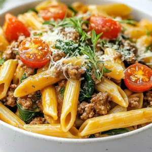 - 12 oz whole wheat pasta (penne or fusilli) - 1 lb lean ground beef (90% lean) - 1 cup Greek yogurt (plain) - 1 cup low-sodium beef broth - 1 cup fresh spinach, chopped - 1 cup cherry tomatoes, halved - 1 medium onion, diced - 3 cloves garlic, minced - 1 teaspoon Italian seasoning - 1/2 teaspoon red pepper flakes (optional) - Salt and pepper to taste - 2 tablespoons olive oil - Grated Parmesan cheese for serving (optional) I like to keep my measurements precise. For the pasta, use a kitchen scale or measuring cup to get 12 ounces. The lean ground beef should be 1 pound. A standard measuring cup works well for the Greek yogurt, beef broth, and even your chopped spinach and halved tomatoes. For the onion, you can have one medium-sized onion, diced fine. Use three cloves of garlic minced to really capture that flavor. Feel free to get creative! If you don’t have whole wheat pasta, any pasta type works. You can swap lean beef for ground turkey or chicken. If you want a creamier sauce, add more Greek yogurt. Fresh herbs, like basil or parsley, can boost flavor. You can also leave out red pepper flakes if you prefer milder dishes. Grated Parmesan cheese is optional but adds a nice touch! {{ingredient_image_2}} Start by filling a large pot with water. Add a good amount of salt. Bring the water to a boil. Once boiling, add 12 oz of whole wheat pasta. Cook until it is al dente, about 8-10 minutes. Drain the pasta, but save 1 cup of the pasta water. Set the pasta aside for later. While the pasta cooks, heat 2 tablespoons of olive oil in a large skillet over medium heat. Once hot, add 1 medium diced onion and 3 cloves of minced garlic. Sauté for about 3-4 minutes until the onion is soft. Next, add 1 lb of lean ground beef. Season it with salt, pepper, 1 teaspoon of Italian seasoning, and 1/2 teaspoon of red pepper flakes if you like heat. Cook for 5-7 minutes, stirring often. Break the beef apart as it cooks until it turns brown. Now, reduce the heat to low. Pour in 1 cup of low-sodium beef broth. Then add 1 cup of plain Greek yogurt. Stir well until the mixture is smooth and creamy. If you want a thinner sauce, slowly add the reserved pasta water one tablespoon at a time. Keep stirring until you reach your preferred thickness. Add 1 cup of chopped fresh spinach and 1 cup of halved cherry tomatoes to the skillet. Stir gently and cook for about 2-3 minutes. You want the spinach to wilt and the tomatoes to soften. Then, carefully fold the cooked pasta into the skillet. Toss everything together until the pasta is well coated with the creamy sauce. Taste and adjust seasoning if needed. Spoon the creamy beef pasta into individual plates or bowls. For a tasty touch, sprinkle some grated Parmesan cheese on top. If you want it to look great, serve it in a large bowl and add freshly chopped herbs. You can also place a few extra cherry tomatoes on the side for color. Enjoy! To get the best pasta, use a big pot. Add plenty of water and salt. The salt helps the pasta taste better. Bring the water to a rolling boil before adding your pasta. Stir it well to stop it from sticking. Cook until it is al dente, which means it should still have a little bite. Drain the pasta but save a cup of the water. This starchy water can help to thicken your sauce later. To boost flavor, sauté your onion and garlic until soft and fragrant. This step adds a lot of depth. Adding Italian seasoning and red pepper flakes gives a nice kick. When you add the beef, break it apart well. This helps it cook evenly and mix better with the sauce. Finally, folding in fresh spinach and cherry tomatoes adds color and texture. They give a fresh taste that brightens the dish. If you want a leaner dish, use ground turkey or chicken. You can also swap Greek yogurt with a plant-based yogurt for a dairy-free option. For a gluten-free meal, choose gluten-free pasta. If you need a vegetarian dish, replace the beef with mushrooms or lentils for protein. Adjust the seasonings based on your taste. Always taste as you go! Pro Tips Use Whole Wheat Pasta: Whole wheat pasta not only adds more fiber but also enhances the nutritional value of your dish, making it more filling and healthier. Lean Ground Beef: Opt for 90% lean ground beef to keep the dish lower in fat while still providing the protein punch you’re looking for. Greek Yogurt Substitute: If you want a creamier texture, you can substitute the Greek yogurt with a low-fat cream cheese, but keep in mind it will alter the flavor slightly. Adjusting the Sauce: Always reserve some pasta water to adjust the sauce’s consistency. This starchy water helps the sauce cling better to the pasta. {{image_4}} You can boost the protein in this dish easily. Try adding cooked chicken, turkey, or shrimp. You can also mix in lentils, chickpeas, or beans for extra protein. Each adds unique flavors and textures. Using a mix of different proteins can make the dish even more satisfying. For a meatless version, swap the ground beef for mushrooms or tempeh. Both options add a hearty texture. Use vegetable broth instead of beef broth to keep it vegan. You can also replace Greek yogurt with a plant-based yogurt for creaminess. Spinach and tomatoes still work great in this mix. Change up the flavor by adding herbs and spices. Fresh basil, parsley, or oregano can brighten the dish. You might also like a pinch of cumin or paprika for warmth. If you enjoy heat, add more red pepper flakes or a dash of hot sauce. Each spice or herb can give this pasta a new twist. Store leftover creamy beef pasta in an airtight container. Let the dish cool down first. This keeps it fresh. You can store it in the fridge for up to three days. Make sure the container is sealed tight to prevent drying out. To reheat, use a skillet over medium heat. Add a splash of beef broth or water. This helps keep the sauce creamy. Stir gently to avoid burning. You can also use a microwave. Heat in short bursts to warm evenly. Check often to avoid overheating. If you want to freeze the pasta, do it right after cooking. Let it cool completely before packing. Use a freezer-safe container or bag. It can last up to three months in the freezer. To reheat, thaw in the fridge overnight. Then, use the skillet method for best results. To boost the protein in this dish, you can add more meat. Try using chicken, turkey, or even adding beans or lentils for a plant-based option. Another idea is to mix in more Greek yogurt or add cottage cheese. These ingredients will not only add protein but also enhance the creaminess. Whole wheat pasta works great in this dish. I love using penne or fusilli because they hold the sauce well. You can also try gluten-free pasta if you prefer. Just be sure to cook it according to the package instructions for the best texture. Absolutely! Ground turkey or chicken can work well too. You can even use cooked shredded beef or pork for a different flavor. Just make sure to adjust the cooking time as needed, especially for cooked meats. Greek yogurt is key for the creamy texture and adds protein. If you want a substitute, use sour cream or cottage cheese. However, this may change the flavor slightly. If you want a dairy-free option, try using cashew cream or coconut cream. This creamy beef pasta lasts about 3-4 days in the fridge. Store it in an airtight container to keep it fresh. Reheat it gently on the stove or in the microwave. If the sauce thickens, add a little water or broth to loosen it up. In this post, we explored high-protein ingredients, step-by-step cooking methods, and tips for success. I shared ways to personalize your dish with flavors and dietary needs. Remember to store leftovers properly for maximum taste. With these ideas and methods, you can create a creamy, delicious meal that fits your lifestyle. Enjoy the process, experiment with variations, and make this recipe yours!