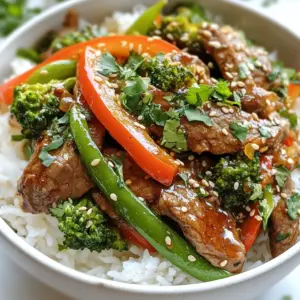 To make a tasty Spicy Garlic Beef Stir-Fry Bowl, you need: - 1 lb beef sirloin, thinly sliced against the grain - 1 red bell pepper, sliced into thin strips - 1 cup broccoli florets, bite-sized - 1 cup snap peas, trimmed and cleaned - 3 green onions, finely chopped (whites and greens separated) These main ingredients give your dish great flavor and texture. For the right taste, gather these essential seasonings and oils: - 2 tablespoons vegetable oil (divided) - 4 cloves garlic, minced (divided) - 1 tablespoon fresh ginger, minced - 1 tablespoon soy sauce, low-sodium preferred - 1 tablespoon chili garlic sauce, adjust for spice level - 1 teaspoon sesame oil These seasonings help create a rich and savory sauce that adds depth to the stir-fry. To make your dish pop, consider these optional garnishes: - Cooked jasmine rice or quinoa (for serving) - Sesame seeds (for garnish) - Fresh cilantro leaves (for garnish) These garnishes add a fresh touch and a beautiful finish to your meal. {{ingredient_image_2}} To start, you need to prepare the marinade. Take a medium bowl and add the sliced beef. Next, pour in the soy sauce and chili garlic sauce. Then, add half of the minced garlic. Mix the beef well, making sure every piece has sauce on it. Let the beef sit for about 15-20 minutes. This helps the flavors soak in and makes your dish more tasty. Now, let&rsquo;s cook the beef. Grab a large wok or deep skillet. Heat 1 tablespoon of vegetable oil over medium-high heat. Wait until the oil is shimmering but not smoking. Carefully add the marinated beef in a single layer. Don&rsquo;t stir it right away; let it sear for about 2-3 minutes. This browns the beef nicely. After that, flip the beef slices and cook for an additional 2 minutes. Once done, remove the beef from the pan and set it aside on a plate. In the same wok, add the other tablespoon of vegetable oil if needed. When the oil is hot, stir in the rest of the garlic and the minced ginger. Next, add the red bell pepper, broccoli, and snap peas. Stir-fry these veggies for about 4-5 minutes. Toss them often to keep them from burning. You want them to be tender-crisp and look bright in color. After your veggies are ready, add the cooked beef back to the pan. Also, toss in the chopped green onion whites. Drizzle with sesame oil for extra flavor. Mix everything together well. Heat it through for about 2 minutes. Now it&rsquo;s time to serve! Place generous portions of the stir-fry over bowls of fluffy jasmine rice or quinoa. To finish, sprinkle sesame seeds and fresh cilantro leaves on top for a beautiful look. Enjoy your Spicy Garlic Beef Stir-Fry Bowl! To cook beef well, slice it thin against the grain. This helps keep it tender. Marinate the beef for 15-20 minutes. Use soy sauce and chili garlic sauce for flavor. When cooking, heat the oil until it shimmers. Add the beef in a single layer. Let it sear for 2-3 minutes without stirring. This will give it a nice brown color. Flip it and cook for another 2 minutes. This method locks in juices and keeps the beef moist. For a great stir-fry, choose crunchy vegetables. Red bell pepper adds sweetness, while broccoli gives a nice bite. Snap peas are perfect for a crisp texture. You can also use carrots, bell peppers, or bok choy. These vegetables cook fast and keep their bright colors. This makes your dish look appealing and fresh. Always chop them into uniform sizes for even cooking. To control the spice, start small. Use just one tablespoon of chili garlic sauce. Taste the stir-fry before serving. If you want more heat, add more sauce slowly. You can also use fresh chili slices for extra heat. For a milder dish, skip the chili garlic sauce. Use more soy sauce instead for flavor without the heat. Adjusting spices can make this dish perfect for everyone. Pro Tips Slice Against the Grain: This technique helps to break down the muscle fibers, resulting in a more tender bite of beef. High Heat Cooking: Stir-frying over high heat ensures that the beef sears quickly, locking in juices while keeping the vegetables crisp. Customize Your Spice Level: Adjust the amount of chili garlic sauce based on your preference; start with less and add more if you like it spicier. Fresh Garnishes Matter: Adding fresh cilantro and sesame seeds just before serving enhances the flavor and presentation of the dish. {{image_4}} You can easily swap beef for chicken or tofu. Chicken breast works well if you slice it thinly. Tofu is a great option for a meat-free meal. Use firm or extra-firm tofu. Press the tofu to remove excess water for better texture. Marinate it just like the beef. Cook it until golden brown for a tasty result. The veggie mix adds crunch and color to your dish. You can include mushrooms, carrots, or zucchini. They cook quickly and add great taste. Try baby corn or bell peppers in different colors for fun. Cauliflower and bok choy also work well. You can use whatever veggies you have on hand. Just remember to cut them into bite-sized pieces for even cooking. Feel free to experiment with sauces to change the flavor. You could use teriyaki sauce or hoisin sauce for a sweeter taste. If you want more heat, add sriracha or a spicy chili paste. You can also try adding oyster sauce for depth. Use coconut aminos for a gluten-free option. Each sauce will give you a different twist on this dish. After you cook your spicy garlic beef stir-fry, let it cool to room temp. Store it in an airtight container. This keeps the flavors fresh. You can place it in the fridge for up to three days. If you have extra rice or quinoa, store those separately. This helps keep them from getting soggy. For reheating, use a skillet on medium heat. Add a splash of water or broth to keep it moist. Stir it often until heated through. You can also use the microwave. Place the stir-fry in a microwave-safe bowl and cover it. Heat in short bursts, stirring in between, until warm. Your stir-fry will last three days in the fridge. If you want to keep it longer, freeze it. Place the cooled stir-fry in freezer-safe containers. It can last up to three months in the freezer. To thaw, move it to the fridge overnight. Reheat as mentioned above. This way, you always have a tasty meal ready! Yes, you can make this stir-fry ahead of time. Prepare the beef and veggies, then store them in the fridge. Keep the sauce separate to keep flavors fresh. When you are ready to eat, just heat them up in a pan. This method saves you time and helps with meal prep. A stir-fry bowl pairs well with several sides. Try serving it with: - Jasmine rice - Quinoa - Cauliflower rice for a low-carb option - Steamed dumplings - A light salad to balance the meal Each option adds a unique flavor and texture, making your meal even better. To create a low-carb stir-fry bowl, swap the rice for cauliflower rice. This change lowers the carbs while keeping the taste. You can also add more veggies, like zucchini or bell peppers. These add volume without many carbs. Just make sure to keep the sauce light to enjoy a healthy dish. This blog covered everything you need to make a tasty Spicy Garlic Beef Stir-Fry Bowl. We explored key ingredients, crucial steps, and helpful tips for success. From marinating the beef to picking the right veggies, each part matters. You can even switch proteins or sauces for your taste. Remember to store leftovers correctly for the best flavor. Enjoy trying out these ideas in your kitchen! Cooking can be fun and simple, so don&rsquo;t hesitate to experiment. Happy cooking!