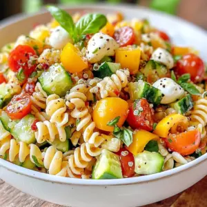 - 2 cups whole grain pasta (fusilli or penne is best) - 1 cup cooked quinoa (cool it before adding) - 1 cup cherry tomatoes, halved - 1 cup cooked chickpeas, drained and rinsed - 1/2 cup diced cucumber - 1/2 cup diced red bell pepper - 1/4 cup black olives, sliced - 1/2 cup mozzarella balls, halved or cubed - 1/4 cup fresh basil, chopped - 3 tablespoons olive oil (extra virgin for better flavor) - 2 tablespoons balsamic vinegar - 1 teaspoon dried oregano - 1 teaspoon garlic powder - Salt and pepper to taste This pasta salad packs a protein punch. The cooked quinoa and chickpeas are the stars. Quinoa offers all nine essential amino acids. It is a complete protein. Chickpeas are full of fiber and protein too. Together, they boost the salad&rsquo;s nutrition. Whole grain pasta adds even more protein and fiber. This combination helps keep you full and satisfied. Feel free to customize this salad! Add-ins can enhance taste and texture. Try diced avocado for creaminess. You can add artichoke hearts for a tangy touch. Sun-dried tomatoes bring richness and depth. Want some heat? Toss in sliced jalape&ntilde;os or red pepper flakes. These options let you build your perfect salad. {{ingredient_image_2}} Start by boiling water in a large pot. Add a pinch of salt to the water. Once boiling, add 2 cups of whole grain pasta. Cook it according to the package instructions until it is al dente. This means it should be firm when you bite into it. After cooking, drain the pasta carefully. Rinse it under cold water to stop the cooking process. Set it aside to cool. Take a medium saucepan and add 1/2 cup of quinoa and 1 cup of water. Bring this mixture to a boil. Once it boils, turn down the heat. Cover the pot and let it simmer for about 15 minutes. After this time, the quinoa should be fluffy and the water should be absorbed. Remove the pot from heat and let the quinoa cool. In a large mixing bowl, combine several fresh ingredients. Start with 1 cup of halved cherry tomatoes. Then, add 1 cup of cooked chickpeas that you drained and rinsed. Next, add 1/2 cup of diced cucumber and 1/2 cup of diced red bell pepper. Don't forget to include 1/4 cup of sliced black olives and 1/2 cup of halved mozzarella balls. Gently stir these ingredients together. Now, it&rsquo;s time to mix everything. Once both the quinoa and pasta are cool, add them to the bowl with the vegetables. This creates a hearty base for your salad. In a small bowl, whisk together the dressing. Use 3 tablespoons of olive oil and 2 tablespoons of balsamic vinegar. Add 1 teaspoon of dried oregano, 1 teaspoon of garlic powder, and a sprinkle of salt and pepper. Mix this well until all ingredients combine smoothly. Drizzle the dressing over the salad mixture. Use a large spoon to gently toss everything together. Make sure all the pasta and vegetables are coated in the dressing. Taste to see if it needs more seasoning. For the best flavor, cover the salad and refrigerate it for at least 30 minutes. This allows the flavors to blend. Serve the salad in a colorful bowl, garnished with fresh basil for a lovely touch. To cook perfect pasta, start with a large pot. Use plenty of salted water. Bring it to a rolling boil. Add the whole grain pasta and stir. Cook until it's al dente, which means firm to the bite. Check the package for exact cooking time. Drain the pasta and rinse it under cold water. This stops the cooking and helps keep it firm. Marinades can boost flavor in your pasta salad. Use olive oil and balsamic vinegar for a tasty dressing. Add garlic powder and dried oregano for more flavor. You can even marinate your veggies. Just let them soak in the dressing for at least 15 minutes. This makes every bite packed with delicious taste. Meal prep makes lunch easy and fun. Start by cooking the pasta and quinoa ahead of time. Store them in separate containers. Chop your veggies and keep them fresh in the fridge. When you're ready to eat, mix everything together. This keeps your salad crisp and tasty. You can also make a big batch. It lasts for up to three days in the fridge. Enjoy this healthy meal all week! Pro Tips Cook Pasta Al Dente: Ensure your pasta is cooked al dente to maintain its texture and prevent it from becoming mushy when mixed with the other ingredients. Use Fresh Ingredients: Opt for fresh vegetables and herbs to enhance the flavor and nutritional value of your salad. Fresh basil, in particular, can elevate the overall taste. Chill for Flavor: Allowing the salad to chill for at least 30 minutes before serving helps the flavors meld together beautifully, resulting in a more delicious dish. Customize Your Add-ins: Feel free to add or substitute other vegetables, proteins, or cheeses based on your preferences. This salad is versatile and can be tailored to your taste! {{image_4}} If you want a meatless dish, swap chickpeas for cannellini beans. They add a creamy texture and are high in protein. You can also add more veggies. Try roasted zucchini or artichoke hearts for depth. Fresh spinach or arugula brings a nice green touch. You can easily boost protein by adding grilled chicken or shrimp. Both options work well with the flavors in this salad. For a plant-based option, use tofu. Make sure to marinate it in some olive oil and herbs before adding. This will enhance the taste and keep your meal exciting. While the olive oil and balsamic vinegar is great, you can mix it up. Try lemon juice for a fresh zing. Adding Dijon mustard gives a nice kick. For a creamier option, a Greek yogurt dressing works well. It adds tang and richness while keeping it healthy. To keep your high protein Italian pasta salad fresh, store it in an airtight container. This helps prevent moisture loss and stops odors from mixing. Make sure to chill the salad in the fridge right after you prepare it. This allows the flavors to meld while keeping it safe to eat. When stored correctly, the pasta salad stays fresh for about 3 to 5 days. Check for any signs of spoilage, like off smells or changes in texture. If you notice anything unusual, it's best to discard it. This will ensure you enjoy your salad at its best. You can freeze this pasta salad, but some ingredients may not hold up well. The pasta and quinoa freeze fine, but fresh veggies like tomatoes and cucumbers may become mushy. If you choose to freeze it, do so in a freezer-safe container. Use it within 1 to 2 months for the best taste and texture. When you're ready to eat, thaw it in the fridge overnight. Yes, you can make this pasta salad ahead of time. It tastes better after chilling. I recommend making it a few hours before serving. You can store it in the fridge for up to 3 days. Just keep it in a tight container to stay fresh. This high-protein salad is packed with nutrients. The whole grain pasta gives you energy. Quinoa and chickpeas provide protein and fiber. These ingredients help keep you full longer. The fresh vegetables add vitamins and minerals. Plus, the olive oil is a healthy fat that supports heart health. Absolutely! You can swap ingredients to fit your needs. If you're gluten-free, use gluten-free pasta. You can replace chickpeas with black beans for a different flavor. If you're vegan, skip the mozzarella or use a plant-based cheese. Feel free to mix and match based on what you like. To lower the calories, use less olive oil. You can also cut back on the cheese or use a lighter version. Adding more veggies instead of pasta can help too. Try using zucchini noodles or riced cauliflower for a fun twist. These swaps keep the flavors while making it lighter. This blog post covered how to create a tasty and healthy pasta salad. We detailed the main ingredients, tips for perfect cooking, and ways to change your dish. Storage tips keep your meals fresh for longer. Enjoy the flexibility of this recipe. You can mix and match flavors and ingredients as you like. Don&rsquo;t hesitate to experiment to find your favorite version. A healthy meal can be delicious, fun, and easy to prepare.