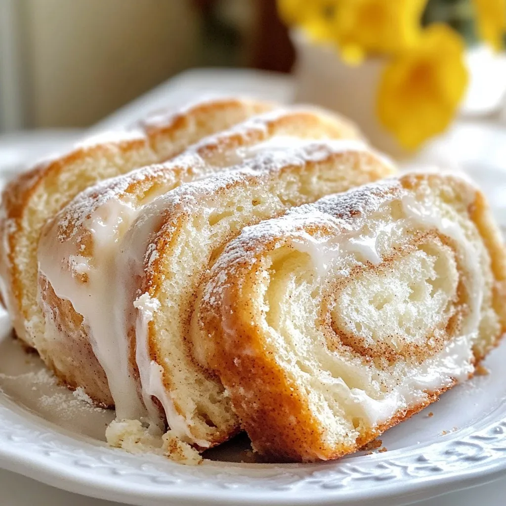 - 2 cups all-purpose flour - 1 tablespoon baking powder - ½ teaspoon salt - 1 teaspoon ground cinnamon - ¾ cup granulated sugar - ½ cup unsalted butter, softened - 2 large eggs, at room temperature - 1 teaspoon pure vanilla extract - 1 cup whole milk - ½ cup powdered sugar (for glaze) - 2 tablespoons milk (for glaze) To make Cinnamon Sugar Donut Bread, you will need basic pantry items. Begin with flour, which gives the bread structure. Baking powder helps it rise. Salt enhances the flavor. Ground cinnamon adds warmth and that classic donut taste. Next, you need sugar. Granulated sugar sweetens the bread, while powdered sugar is for the glaze. Unsalted butter provides richness. Use room temperature eggs for better mixing. Pure vanilla extract gives a lovely aroma, and whole milk makes the bread moist. Gather these ingredients before starting. This will help you stay organized. Trust me; it makes cooking much easier! {{ingredient_image_2}} - Preheat oven to 350°F (175°C). - Grease a 9x5 inch loaf pan to stop sticking. - Combine 2 cups flour, 1 tablespoon baking powder, ½ teaspoon salt, and 1 teaspoon cinnamon. - Whisk until well incorporated and set aside. - In a large bowl, cream ½ cup softened butter with ¾ cup granulated sugar. - Mix until light and fluffy, about 3-5 minutes. - Add 2 large eggs one at a time, mixing well after each. - Blend in 1 teaspoon vanilla extract until smooth. - Gradually add dry ingredients and 1 cup whole milk to the wet mixture. - Mix on low speed to avoid overmixing, keeping the bread tender. - Pour the batter into the prepared loaf pan. - Bake for 50-60 minutes. Insert a toothpick to check; it should come out clean. - In a small bowl, whisk together ½ cup powdered sugar with 2 tablespoons milk. - Mix until smooth and free of lumps. - Let the bread cool in the pan for about 10 minutes. - Drizzle the glaze over the warm bread for extra sweetness. To get the best texture in your Cinnamon Sugar Donut Bread, avoid overmixing the batter. When you mix too much, the bread can become tough. Mix just until the dry ingredients blend in. Using room temperature ingredients is also key. Cold butter or eggs can lead to uneven mixing. Let your butter and eggs sit out for about 30 minutes before you start baking. This small step makes a big difference in how your bread turns out. Want a richer flavor? Add more cinnamon! It really boosts the warm spice taste. You can also infuse vanilla for depth. A teaspoon of pure vanilla extract enhances the overall flavor. It gives your bread a lovely, sweet aroma and taste. When it's time to serve, slice generously. Thick slices look great and taste even better. Dust the top with powdered sugar for a sweet finish. For a pop of color, pair the bread with fresh berries. They add freshness and make your dish look beautiful. Enjoy every bite! Pro Tips Use Room Temperature Ingredients: Ensure your eggs and butter are at room temperature before mixing. This helps create a smooth batter and a light, fluffy texture in the bread. Don’t Overmix: When combining wet and dry ingredients, mix just until incorporated. Overmixing can lead to dense bread, so be gentle! Cool Before Glazing: Allow the bread to cool slightly before drizzling the glaze. This prevents the glaze from melting away and helps it adhere better to the surface. Store Properly: To keep the bread fresh, wrap it in plastic wrap or store it in an airtight container at room temperature. It can also be frozen for longer storage. {{image_4}} You can easily change the flavor of your cinnamon sugar donut bread. Try adding citrus zest for a bright twist. Lemon or orange zest works great. Just a teaspoon will give your bread a fresh taste. You can also use nutmeg or ginger instead of cinnamon. These spices will add warmth and depth to your bread. Experiment with these options for a fun surprise. If you want to switch things up, try a chocolate glaze instead of vanilla. It adds a rich flavor that many will love. For fun textures, consider adding chopped nuts or colorful sprinkles on top. These will make your bread stand out and look even more inviting. Each topping will add a unique touch that everyone will enjoy. For a healthier option, you can substitute whole wheat flour for all-purpose flour. This swap adds fiber and nutrients. Another great change is to use coconut oil instead of butter. This can make the bread lighter and add a hint of coconut flavor. These simple changes help you enjoy your treat while keeping it nutritious. To keep your cinnamon sugar donut bread fresh, store it in an airtight container at room temperature. This helps maintain its soft texture and sweet flavor. If you plan to keep it for a few days, wrap the bread in plastic wrap. This extra layer helps protect it from drying out and keeps it tasty longer. When stored properly, cinnamon sugar donut bread stays fresh for about 3 to 5 days. For longer storage, you can freeze it. Wrap the bread tightly in plastic wrap, then place it in a freezer bag. It can last up to three months in the freezer. Just remember to thaw it in the fridge overnight before serving. To enjoy your cinnamon sugar donut bread warm, you have a couple of great options. The oven works best for reheating. Preheat it to 350°F (175°C). Place the bread on a baking sheet and heat for about 10 minutes. This keeps it soft and brings back its lovely flavor. If you're short on time, you can use the microwave. Heat a slice for about 15 to 20 seconds. This method is quick but may make the bread a bit chewy. Choose the method that works best for you! Yes, you can use almond flour. However, it changes the bread's texture. Almond flour is denser and moisture-rich. You may need less liquid. Start with a 1:1 ratio, then adjust. Consider adding an extra egg for binding. Absolutely! Use plant-based butter instead of regular butter. For milk, try almond milk or oat milk. Most dairy-free options work well in baking. These swaps keep the bread moist and tasty. Serve this bread warm with coffee or tea. Pair it with fresh fruit for a bright touch. You can also add whipped cream or yogurt on the side. A scoop of vanilla ice cream is another fun choice. Look for a golden-brown crust. The bread should spring back when pressed gently. You can tap the bottom; it should sound hollow. A toothpick should come out clean, too. Yes! Use mini loaf pans for smaller servings. Reduce the baking time to about 25-30 minutes. Check for doneness with a toothpick. Adjust the recipe to fill the mini pans evenly. You now have all the steps to make a delicious Cinnamon Sugar Donut Bread. We covered the key ingredients, detailed instructions, and extra tips to enhance your baking. Remember to store it well to keep that fresh taste. Always feel free to explore variations and make this recipe your own. Your baking journey can be fun and rewarding! Enjoy sharing your tasty creations with family and friends.