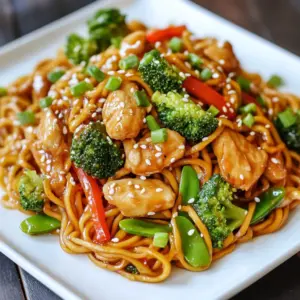 - 8 oz lo mein noodles - 1 lb boneless, skinless chicken breast, thinly sliced - 2 tablespoons vegetable oil - 1 cup broccoli florets - 1 red bell pepper, thinly sliced - 1 cup snap peas - 3 green onions, finely chopped - 3 cloves garlic, minced - 1-inch piece of fresh ginger, grated - 3 tablespoons soy sauce - 2 tablespoons oyster sauce - 1 teaspoon sesame oil - Salt and black pepper, to taste - Sesame seeds, for garnish I love using fresh ingredients for this easy chicken lo mein. Lo mein noodles are a must. They give the dish its signature texture. You can find them in most grocery stores. Next, I choose boneless, skinless chicken breast. It cooks quickly and stays juicy. Thinly slicing the chicken helps it cook fast and evenly. For veggies, I pick broccoli, red bell pepper, and snap peas. They add color and crunch. You can mix in other veggies if you like. Carrots and bell peppers also work well. Aromatics like garlic and ginger are key. They add depth to the dish. Make sure to mince the garlic and grate the ginger for the best flavor. Now, let&rsquo;s talk sauces. Soy sauce, oyster sauce, and sesame oil create a rich taste. Adjust the amount based on your flavor preference. Finally, I finish with salt, black pepper, and sesame seeds. They add a nice touch. The seeds give a little crunch on top. Having these ingredients ready makes cooking fun and easy. Enjoy your time in the kitchen as you prepare this delightful meal! {{ingredient_image_2}} - Start by boiling a large pot of salted water. - Once it boils, add the lo mein noodles. Cook them until they are al dente, as directed on the package. - After cooking, drain the noodles in a colander. Toss them with a bit of oil to keep them from sticking. - Heat a large skillet over medium-high heat and add vegetable oil. - Season the thinly sliced chicken with salt and black pepper. Saut&eacute; the chicken in the hot skillet for about 5 to 7 minutes. Cook until it turns golden brown. - Once cooked, remove the chicken from the skillet and set it aside on a plate. - In the same skillet, add more oil if needed. Add minced garlic and grated ginger. Stir for about 30 seconds until you smell the aroma. - Next, add the broccoli florets, sliced red bell pepper, and snap peas. Stir-fry these vegetables for about 4 to 5 minutes. They should be bright and tender. - Return the cooked chicken to the skillet with the vegetables. - Add the prepared lo mein noodles along with soy sauce, oyster sauce, and sesame oil. - Use tongs or a spatula to toss everything together. Cook for another 2 to 3 minutes until everything heats up. - Gently fold in the chopped green onions just before serving. - Serve your lo mein hot, and sprinkle sesame seeds on top for a nice crunch. - For a fun touch, use individual bowls or take-out containers for serving. - Alternative proteins: You can use tofu for a vegetarian option. Shrimp also works great. - Vegetable options: Carrots add sweetness. Bell peppers bring crunch. Use what you like. - Sauce variations: If you're gluten-free, try tamari instead of soy sauce. It tastes good too. - Importance of high heat: Always cook on high heat. This helps to sear the chicken and veggies. - Stir-frying tips: Keep stirring! This helps to cook evenly and prevent burning. - How to avoid mushy noodles: Cook noodles just until al dente. Drain them and toss with oil. - Accompaniments: Pair your lo mein with spring rolls or a light soup for balance. Cold drinks like iced tea work well too. - Bowl presentation ideas: Serve in colorful bowls. Layer the ingredients for a nice look. - Ideal garnishes: Top with sesame seeds and sliced green onions for added flavor and texture. Pro Tips Prep Your Ingredients: Before you start cooking, chop and prepare all your ingredients. This makes the cooking process smoother and ensures nothing is overcooked while you&rsquo;re busy prepping. Use Fresh Vegetables: Opt for fresh, seasonal vegetables for the best flavor and texture in your lo mein. Crisp veggies will add a delightful crunch to your dish. Adjust the Sauce: Taste your sauce as you mix it in, and adjust the soy and oyster sauce to your preference. If you like it saltier, add more soy sauce, or for a sweeter touch, a dash of sugar can help. Serve Immediately: Lo mein is best enjoyed fresh and hot. Serve it right away for the best texture and flavor, and avoid letting it sit too long, as the noodles can become soggy. {{image_4}} To make a veggie lo mein, simply skip the chicken. Use the same amount of lo mein noodles. You can add more vegetables to make it hearty. Try using carrots, bell peppers, or zucchini. You can also add mushrooms for extra flavor. The key is to stir-fry the veggies until they are bright and crisp. This adds color and keeps them healthy. To spice up your chicken lo mein, add some heat. You can use chili paste or sriracha for a kick. Start with a teaspoon and adjust based on your taste. You can also sprinkle in crushed red pepper flakes while cooking. For a nice depth of flavor, try adding a splash of hot sauce or a dash of cayenne pepper. These spicy elements will wake up the dish. If you want a different noodle choice, try rice noodles. They have a great texture and soak up sauce well. Just be sure to soak them before cooking. If you need a gluten-free option, rice noodles are perfect. You can also look for gluten-free lo mein noodles in stores. They provide a similar taste without the gluten. First, choose the right containers for storage. I recommend using airtight glass or plastic containers. These keep your lo mein fresh. Store your leftovers in the fridge. It will last for about 3 to 4 days. If you want to keep it longer, consider freezing it. For reheating, the best methods are the microwave or a skillet. If using a microwave, heat it in short bursts. Stir in between to ensure even heating. If you use a skillet, add a splash of water. This keeps the noodles non-sticky and moist. To freeze lo mein safely, let it cool first. Then, place it in freezer-safe containers. Make sure to leave some space for expansion. When you&rsquo;re ready to eat, thaw it overnight in the fridge. For reheating, use a skillet or microwave, just like when reheating leftovers. This keeps the flavors strong and delicious! Yes, you can make Easy Chicken Lo Mein ahead of time. This dish is great for meal prep. To make it ahead, cook the chicken and vegetables. You can also prepare the sauce in advance. Store everything in separate containers. When ready to eat, just combine them. Heat in a pan until warm. This method keeps your meal fresh and tasty. Chicken Lo Mein goes well with many sides and drinks. Here are some great options: - Spring rolls: These add a nice crunch. - Egg rolls: They offer a savory touch. - Fried rice: This makes a filling meal. - Steamed dumplings: They are perfect for dipping. - Green tea: It balances the flavors well. - Chilled beer: A light lager works nicely. To keep lo mein noodles from sticking, follow these tips: - Cook noodles al dente: This helps them stay firm. - Rinse with cold water: After draining, rinse the noodles. - Toss with oil: Add a drizzle of vegetable oil. - Stir frequently: While cooking, stir to separate them. These methods help maintain the perfect texture for your lo mein. You&rsquo;ve learned how to prepare a delicious Easy Chicken Lo Mein. We covered ingredients, step-by-step cooking, and tips for the perfect dish. Remember to use high heat and toss your noodles well. You can add your favorite veggies or spice things up to match your taste. Storing leftovers and how to reheat them were also important points. With these methods, you can enjoy Lo Mein that&rsquo;s just as good the next day. Enjoy cooking and experimenting with this versatile dish!