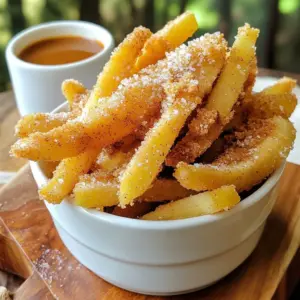 To make Air Fryer Apple Fries, gather these simple ingredients: - 3 medium apples (Fuji or Honeycrisp) - 1/2 cup all-purpose flour - 1 teaspoon ground cinnamon - 1/2 cup panko breadcrumbs - 2 tablespoons granulated sugar - 1/2 teaspoon salt - 1 large egg, beaten - Cooking spray or oil for greasing Each item plays a key role in creating that irresistible crunch. The apples provide sweetness, while the flour helps the coating stick. Ground cinnamon adds warmth and flavor. Panko breadcrumbs deliver that extra crunch we all love. Granulated sugar gives a hint of sweetness, and salt balances the flavors. The egg acts as a glue to hold everything together. Finally, cooking spray or oil ensures a crispy finish in the air fryer. Using Fuji or Honeycrisp apples is best for this recipe. They are sweet and firm, making them perfect for frying. You can also adjust the sugar and cinnamon depending on your taste. If you want a healthier option, consider reducing the sugar or using a sugar substitute. Now, you have everything you need to whip up these tasty apple fries. Let&rsquo;s get cooking! {{ingredient_image_2}} First, you need to peel the apples. I recommend using Fuji or Honeycrisp apples for a sweet flavor. Next, core the apples to remove the seeds. Slice them into thin strips, about the size of French fries. This helps them cook evenly. Place the apple strips on a plate or cutting board as you work. In a shallow bowl, mix the all-purpose flour, ground cinnamon, granulated sugar, and salt. Make sure to stir well so all the dry ingredients blend. In another bowl, beat one large egg until it is frothy. Take a third bowl and add the panko breadcrumbs, which will give the fries that extra crunch. Now it&rsquo;s time to coat your apple strips. Start by dipping each strip into the flour mixture, covering it fully. Next, dip it into the beaten egg, letting any extra egg drip off. Finally, roll the strip in the panko breadcrumbs. Press gently to help the crumbs stick. Repeat this for all the strips to ensure they are evenly coated. Before you start cooking, you need to preheat your air fryer. Set the temperature to 375&deg;F (190&deg;C) and let it heat for about 5 minutes. This step is important for getting a crispy texture on your apple fries. Arrange the coated apple fries in a single layer in the air fryer basket. Make sure they are not overlapping to ensure even cooking. Lightly spray the fries with cooking spray or drizzle a little oil over the top. Air fry them for about 10 to 12 minutes. Remember to shake the basket halfway through. This helps them cook evenly. When they are done, they should look golden brown and crisp. Once the apple fries are done, carefully remove them from the air fryer. Let them cool for a few minutes on a wire rack or plate. This helps keep them crispy. Before serving, dust the apple fries with some extra cinnamon and sugar. You can also serve them with a small bowl of caramel sauce or creamy yogurt for delicious dipping! Choose apples that are firm and sweet. Fuji and Honeycrisp are my favorites. They hold their shape well when cooked. You can also try Granny Smith for a tart flavor. The key is to avoid soft apples, as they won&rsquo;t fry well. To get the best crunch, coat the apple strips evenly. Each piece should be covered in flour, egg, and panko. This layering helps create a crispy shell. Preheating the air fryer to 375&deg;F (190&deg;C) is also crucial. It ensures even cooking and browning. Air fryers can vary in power. If yours cooks hot, check the apple fries a minute early. For slower models, you may need to add a minute or two. Shake the basket halfway through cooking for even results. This keeps them from sticking and helps them crisp up nicely. Pro Tips Choose the Right Apples: Opt for crisp, sweet varieties like Fuji or Honeycrisp to ensure great flavor and texture in your apple fries. Uniform Slicing: Make sure to cut the apple strips to a uniform thickness for even cooking and consistent texture throughout. Experiment with Spices: Feel free to add nutmeg or ginger to the flour mixture for a unique twist on flavor that complements the apples beautifully. Keep Them Crisp: Allow the apple fries to cool slightly on a wire rack to prevent steam from making them soggy before serving. {{image_4}} You can give your apple fries a special twist by adding vanilla extract or nutmeg to the coating. Simply mix in one teaspoon of vanilla extract when you prepare the egg. This small change adds a warm, sweet aroma. If you prefer nutmeg, add 1/4 teaspoon to the flour mixture. Nutmeg gives your apple fries a cozy, spiced flavor that pairs well with apples. The right dipping sauce can elevate your apple fries. Consider classic options like rich caramel sauce, creamy yogurt, or smooth chocolate sauce. Caramel brings a sweet, buttery taste that complements the apples. Yogurt adds a tangy contrast, and chocolate gives a decadent touch. You can even mix and match for a fun dipping experience! If you want to make your apple fries healthier, there are simple swaps. For a gluten-free option, use almond flour instead of all-purpose flour. To cut down on sugar, you can use a sugar substitute. Choose one that measures like sugar for easy baking. These changes keep the taste delicious while making your treat a bit lighter. To keep your apple fries crispy, store them in an airtight container. Avoid stacking the fries to prevent them from getting soggy. Place a paper towel at the bottom of the container to absorb moisture. For the best taste, enjoy them within two days. To reheat, the air fryer is best. Set it to 375&deg;F (190&deg;C) and warm the apple fries for about 5 minutes. This method keeps them crunchy. If using a microwave, heat them in short bursts of 15 seconds. This method can make them soft, so be careful. You can freeze apple fries for later use. First, lay them in a single layer on a baking sheet. Freeze them until solid, then transfer to a freezer bag. When ready to eat, thaw them in the fridge overnight before reheating in the air fryer. This way, you retain the crunchiness. Yes, you can use different apples! Some great choices are Granny Smith or Gala apples. Granny Smith gives a tart bite, while Gala adds sweetness. Just pick apples that are firm. This helps them hold their shape when you fry them. Absolutely! These apple fries are a hit with kids. They are sweet and crunchy. Apples are full of vitamins and fiber, which is good for kids. Plus, they are fun to dip! You can serve them with yogurt or caramel for a treat. You can skip the breadcrumbs! Try using crushed nuts or oats instead. They add crunch and flavor. You can also coat the apple strips with a mix of flour and cinnamon. This will still give them a tasty outside without the breading. There are many fun pairings! Serve them with caramel sauce for a sweet dip. Yogurt is great too, especially vanilla or honey-flavored. You can also add a sprinkle of powdered sugar on top for extra sweetness. Enjoy these with a scoop of ice cream for a yummy dessert! Air fryer apple fries are easy and fun to make! We covered all the steps, from preparing apples to cooking and serving. I shared tips for crispiness and variations to fit any taste. Remember to choose the right apples to max out flavor. Enjoy your apple fries with tasty dips or try healthier swaps. You can also store leftovers and even freeze for later. These treats are a hit for kids and adults alike. Dive into this sweet snack today, and make it your own!