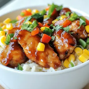 - 2 cups cooked jasmine rice - 1 lb boneless, skinless chicken thighs, cut into bite-sized pieces - 1/2 cup honey - 1/2 cup your favorite BBQ sauce - 1 tablespoon soy sauce - 1 teaspoon garlic powder - 2 tablespoons olive oil - 1 bell pepper (red or yellow), sliced thin - 1 medium onion, sliced thin - 1 cup corn (choose fresh, frozen or canned) - Salt and pepper to taste - Fresh cilantro, chopped (for garnish) - Sliced green onions (for garnish) Each serving has about 550 calories. You get 30 grams of protein, 20 grams of fat, and 70 grams of carbs. This meal is filling and tasty. It gives you energy for the day. - Mixing bowl - Skillet - Measuring cups and spoons Gather these items before you start cooking. This way, you have everything ready to go. It makes cooking fun and easy! {{ingredient_image_2}} To start, I whisk together the following ingredients in a bowl: - 1/2 cup honey - 1/2 cup your favorite BBQ sauce - 1 tablespoon soy sauce - 1 teaspoon garlic powder Mix them well until you see a smooth blend. This marinade is key. It adds sweet and savory notes to the chicken, enhancing its flavor. Next, take 1 pound of bite-sized chicken thighs. Add them to the marinade, making sure each piece gets a good coat. Cover the bowl with plastic wrap. Let the chicken marinate for at least 30 minutes at room temperature. For deeper flavors, you can marinate it in the fridge for up to 2 hours. This step makes the chicken more tender and tasty. In a large skillet, heat 2 tablespoons of olive oil over medium heat. Once hot, add thinly sliced onions and bell peppers. Saut&eacute; them for about 5 to 7 minutes. You want them soft and lightly caramelized. When done, remove them from the skillet and set them aside. Now, in the same skillet, add the marinated chicken along with the marinade. Cook this over medium heat for about 10 to 12 minutes. Stir it often to cook evenly. Check that the chicken's internal temperature hits 165&deg;F (75&deg;C). This ensures it is safe to eat. In the last 2 to 3 minutes of cooking, stir in 1 cup of corn. This adds a nice sweetness that complements the BBQ flavor. To serve, scoop 2 cups of cooked jasmine rice into bowls. Top each bowl with the honey BBQ chicken and the saut&eacute;ed vegetables. For a fresh touch, garnish with chopped cilantro and sliced green onions. Enjoy your delicious meal! To make the best marinade, find the right balance of sweet and savory. Start with equal parts honey and BBQ sauce. If you want it sweeter, add more honey. For a tangier taste, increase the BBQ sauce. You can also swap out BBQ sauce for teriyaki sauce or even a homemade mix of ketchup, vinegar, and spices. Cook the chicken evenly by using bite-sized pieces. This helps it cook faster and more evenly. Always check the thickest part of the chicken. It should reach at least 165&deg;F (75&deg;C) to be safe. For vegetables, heat your skillet before adding them. This helps them caramelize. Stir them often for even cooking. Presentation matters! Serve each rice bowl with a lime wedge. Squeeze the lime over the dish for an extra burst of flavor. For sides, consider a simple green salad or some crispy tortilla chips. They add a nice crunch and balance the meal. Try different toppings like avocado or salsa for added flair. Pro Tips Marinate Longer for Depth: For an even richer flavor, consider marinating the chicken overnight. This allows the flavors to penetrate the meat more thoroughly. Use Fresh Ingredients: Opt for fresh vegetables and high-quality BBQ sauce to enhance the overall taste of your dish. Fresh ingredients make a significant difference! Adjust the Sweetness: If you prefer a less sweet flavor, reduce the amount of honey or choose a BBQ sauce that is less sweet. Balance is key! Experiment with Toppings: Feel free to add other toppings such as avocado, jalape&ntilde;os, or feta cheese for an extra layer of flavor and texture. {{image_4}} You can easily swap the chicken thighs for chicken breast. Chicken breast is leaner and cooks faster. If you prefer a plant-based option, try tofu. Press the tofu to remove water and cut it into cubes. Marinate it just like the chicken. You can also use pork or shrimp if you want other meat options. Both pair well with the honey BBQ sauce. If you need a gluten-free meal, choose gluten-free soy sauce. Many brands offer this option. For a vegan meal, use tofu or tempeh as a substitute for chicken. You can also use a plant-based BBQ sauce to keep it vegan-friendly. You can switch jasmine rice for brown or wild rice. Both options add a different texture and flavor. Also, feel free to mix in different veggies. Zucchini, broccoli, or snap peas work well. Just saut&eacute; them like the bell peppers and onions. Experiment with what you have on hand to make it your own! To keep your Honey BBQ Chicken Rice Bowls fresh, follow these tips: - Let the dish cool to room temperature before storing. - Place leftovers in airtight containers. - Store in the fridge for up to three days. Using airtight containers helps prevent moisture loss and keeps flavors intact. I recommend using glass containers since they are easy to clean and safe for reheating. When reheating your rice bowls, follow these steps: - Use a microwave-safe bowl for quick reheating. - Add a splash of water to prevent the rice from drying out. - Cover the bowl with a damp paper towel. Heat for 1-2 minutes, stirring halfway through. For best results, reheat chicken separately in a skillet over medium heat. This keeps it juicy and warm without drying out. Yes, you can freeze these rice bowls! Here&rsquo;s how to do it right: - Allow the dish to cool completely before freezing. - Use freezer-safe containers or heavy-duty freezer bags. - Label containers with the date for tracking. To thaw, place the container in the fridge overnight. Reheat in the microwave or on the stove until hot. This way, you can enjoy your delicious meal later! I recommend marinating the chicken for at least 30 minutes. For deeper flavors, let it sit for up to 2 hours in the fridge. This time allows the chicken to soak in the sweet and tangy flavors from the marinade. Yes, you can prepare this dish ahead. Cook the chicken and veggies, then store them separately. Use airtight containers for best results. When ready to eat, simply reheat and serve over cooked jasmine rice. You can add a variety of veggies. Try zucchini, broccoli, or snap peas. These will add color and crunch. Get creative with what you have at home. Mixing in different vegetables can change the flavor profile too! This recipe is not spicy, but you can adjust it. If you want some heat, add a pinch of cayenne pepper or some red pepper flakes. You can also use a spicier BBQ sauce if you prefer. Enjoy making it your own! This recipe combines simple ingredients to create tasty rice bowls. We discussed the key components, cooking steps, and tips for success. You can vary the protein and adapt it to different diets, too. Remember, good storage keeps leftovers fresh. Enjoy trying this recipe your way. With easy adjustments, you can make it your own. Dive into these flavors and make family meals fun!