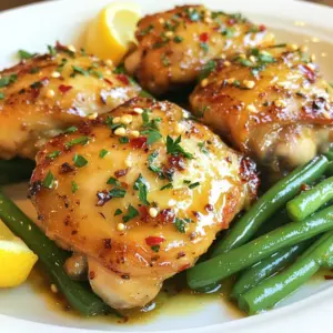 - 4 boneless, skinless chicken thighs - 1 pound fresh green beans, trimmed - 2 tablespoons olive oil - 1 tablespoon finely grated lemon zest - 3 tablespoons freshly squeezed lemon juice - 2 cloves garlic, minced - 1 teaspoon dried thyme - 1 teaspoon smoked paprika - Salt and freshly cracked black pepper to taste - 1/4 teaspoon red pepper flakes (optional, for a spicy kick) - Fresh parsley, roughly chopped (for garnish) You can swap chicken thighs for chicken breasts if you prefer. They will still work well. Use frozen green beans if fresh ones aren't available. They will save you time. If you don't have olive oil, try canola or avocado oil instead. For the lemon, lime juice can add a nice twist. You can skip the red pepper flakes if you want a milder dish. - Chicken Thighs: They stay juicy and tender during cooking. - Green Beans: They add crunch and freshness to the meal. - Olive Oil: This helps the chicken and beans cook evenly and adds flavor. - Lemon Zest and Juice: These brighten the dish and enhance the taste. - Garlic: It gives a rich, savory depth to the marinade. - Dried Thyme and Smoked Paprika: These spices add warmth and earthiness. - Salt and Pepper: These basic seasonings bring out all the flavors. - Red Pepper Flakes: They add a bit of heat if you like spice. - Parsley: It adds color and freshness before serving. {{ingredient_image_2}} To start, preheat your oven to 425&deg;F (220&deg;C). In a large bowl, mix the olive oil, lemon zest, lemon juice, minced garlic, dried thyme, smoked paprika, salt, and pepper. If you want some heat, add red pepper flakes. Whisk until everything blends well. This marinade gives the chicken a bright flavor. Next, add the chicken thighs to the bowl. Use tongs or your hands to coat each thigh in the marinade. Let the chicken sit for at least 15 minutes while the oven heats. This step helps the chicken absorb all those tasty flavors. Grab a spacious sheet pan and lay the marinated chicken thighs in a single layer. Scatter the trimmed green beans around the chicken. This way, the dish looks colorful and appetizing. Drizzle any leftover marinade over the green beans. Toss them gently to coat well in the flavorful sauce. Now, place the sheet pan in the hot oven. Bake for 25-30 minutes. Check the chicken to ensure it reaches 165&deg;F (74&deg;C). The green beans should be tender but crisp. Once done, take the pan out and let it rest for a few minutes. This helps the juices settle. Finally, sprinkle fresh parsley on top for a burst of color and flavor. Enjoy your meal! To make sure your chicken is cooked just right, use a meat thermometer. The chicken should reach 165&deg;F (74&deg;C). This ensures it is safe to eat and not dry. Insert the thermometer into the thickest part of the thigh for the best reading. If you don&rsquo;t have a thermometer, cut into the chicken. The juices should run clear, and the meat should not look pink. Always let the chicken rest for a few minutes after baking. This helps keep it juicy. The marinade is key to great flavor. Use fresh lemon juice and zest for a bright taste. Garlic adds depth, while thyme and smoked paprika bring warmth. If you like spice, add red pepper flakes. Toss the green beans in the leftover marinade, too. This way, every part of the dish sings with flavor. You can also try adding herbs like rosemary or oregano for extra zest. Keep a close eye on your cooking time. Bake at 425&deg;F (220&deg;C) for 25-30 minutes. Ovens can vary, so check the chicken early. If it looks golden and smells amazing, it might be ready. If your green beans aren't crisp enough, you can bake them a little longer. Just stir them halfway through to avoid burning. If you want a quicker meal, cut the chicken into smaller pieces for faster cooking. Pro Tips Marinate for Maximum Flavor: For an even deeper flavor, consider marinating the chicken for 1-2 hours in the refrigerator. This allows the spices to penetrate the meat, resulting in a more flavorful dish. Use Fresh Ingredients: Whenever possible, opt for fresh green beans and high-quality olive oil. Fresh ingredients elevate the taste and texture of your dish significantly. Adjust the Spice Level: If you enjoy heat, feel free to increase the amount of red pepper flakes or add a dash of hot sauce to the marinade for an extra kick. Rest Before Serving: Allow the chicken to rest for a few minutes after baking. This helps the juices redistribute, ensuring the chicken remains juicy and tender when served. {{image_4}} You can make this dish even better by adding more veggies. Try bell peppers, carrots, or zucchini for color and taste. Cut them into bite-sized pieces. Toss them in the same marinade as the chicken. Spread them on the sheet pan with the green beans. This adds flavor and nutrition to your meal. If you like a kick, add more red pepper flakes or some cayenne pepper. For a fresh taste, include herbs like rosemary or basil. You can even mix in a bit of Dijon mustard with the marinade. These changes can give your dish a new twist and keep it exciting. Want to switch up the protein? You can use chicken breasts instead of thighs for a leaner option. If you prefer beef, try flank steak cut into strips. For a vegetarian twist, use firm tofu. Just ensure to adjust the cooking time based on what you choose. Each protein brings its own flavor, making this dish versatile. After cooking, let the chicken and green beans cool. Place them in an airtight container. Store in the fridge for up to three days. Make sure to keep the leftovers sealed to avoid drying out or absorbing other odors. You can freeze the chicken and green beans for longer storage. First, cool them completely. Then, place in a freezer-safe bag or container. They can last up to three months in the freezer. To reheat, thaw overnight in the fridge. Heat in the oven at 350&deg;F (175&deg;C) until warmed through, about 15-20 minutes. For the best taste, enjoy your leftovers within a few days. If you have extra green beans, toss them into salads or soups. You can also shred leftover chicken for sandwiches or wraps. This way, you use every bit and keep your meals exciting! Yes, you can use frozen chicken. However, it is best to thaw it first. Thawing ensures the chicken cooks evenly. Place the frozen chicken in the fridge overnight. If you are short on time, use the microwave to defrost it. After thawing, follow the marinade steps as usual. To check if the chicken is cooked, use a meat thermometer. Insert it into the thickest part of the chicken. The internal temperature should be 165&deg;F (74&deg;C). If you don&rsquo;t have a thermometer, cut into the chicken. The meat should be white and juices should run clear. If they are pink, cook it longer. This dish goes well with many sides. Here are a few ideas: - Rice or quinoa for a hearty base. - A fresh salad for a light crunch. - Mashed potatoes for comfort food. - Roasted carrots or broccoli for extra veggies. These sides complement the zesty chicken and green beans nicely. Yes, you can prepare this meal ahead of time. Marinate the chicken and store it in the fridge. You can do this up to 24 hours in advance. When ready to cook, just follow the baking steps. This saves time and boosts flavor. You can grill this dish for a smoky flavor. To do this, marinate the chicken as usual. Preheat your grill to medium-high heat. Grill the chicken for about 6-8 minutes per side. Toss the green beans in a grill basket until tender. This method adds a wonderful char to your meal. This blog post covers key ingredients, preparation steps, and helpful tips for baking chicken. We explored ingredient swaps, marinating techniques, and ways to ensure perfect doneness. We also discussed fun variations, smart storage methods, and answers to common questions. Remember, a little creativity can enhance any chicken dish. Use what you have and enjoy cooking. Your next chicken meal can be both simple and delicious. Happy cooking!