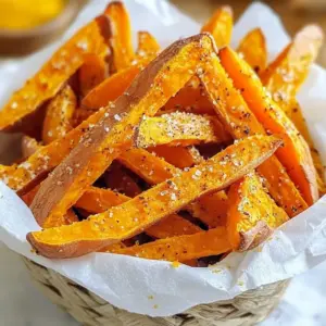 - 2 large sweet potatoes - 2 tablespoons cornstarch - 2 tablespoons olive oil - 1 teaspoon smoked paprika - 1 teaspoon garlic powder - &frac12; teaspoon salt - &frac14; teaspoon black pepper - Optional: &frac14; teaspoon cayenne pepper for an extra spicy kick To make crispy oven sweet potato fries, you need a few simple ingredients. First, choose two large sweet potatoes. Sweet potatoes give a sweet flavor and a nice texture. Next, cornstarch is essential. It helps the fries get that extra crunch. You will also need two tablespoons of olive oil. The oil helps the seasonings stick and adds flavor. For seasonings, use smoked paprika and garlic powder. These bring warmth and depth to the fries. Adding salt and black pepper will enhance the taste too. If you like heat, sprinkle in some cayenne pepper. This is optional but adds a nice kick. These ingredients come together to create a simple and flavorful snack. {{ingredient_image_2}} First, preheat your oven to 425&deg;F (220&deg;C). This high heat helps the fries get nice and crispy. Next, line a spacious baking sheet with parchment paper. This makes it easy to remove the fries later and keeps the sheet clean. Now, take your sweet potatoes. Peel them and cut them into evenly sized fries. In a large mixing bowl, add the fries. Make sure they are in a single layer for even coating. Sprinkle 2 tablespoons of cornstarch over the fries. Use your hands or a spatula to toss them gently. This step is vital for crispiness! Next, drizzle 2 tablespoons of olive oil over the fries. Add 1 teaspoon of smoked paprika, 1 teaspoon of garlic powder, &frac12; teaspoon of salt, and &frac14; teaspoon of black pepper. If you like heat, add &frac14; teaspoon of cayenne pepper. Toss everything together until the fries are well coated with the oil and seasonings. Carefully spread the seasoned fries on the prepared baking sheet in a single layer. Make sure they do not overlap. This helps them crisp up while baking. Place the baking sheet in the preheated oven and bake for 25-30 minutes. Flip the fries halfway through to ensure they cook evenly. This gives them that lovely golden-brown color. Once they are crispy, remove them from the oven and let them cool for a few minutes. This resting time makes them even crunchier! To get that perfect crunch, cornstarch is your best friend. It helps absorb moisture from the potatoes. When you sprinkle it on your fries, make sure to coat them evenly. This step is key for a crispy bite. Also, spacing the fries on the baking sheet is important. You want them in a single layer without any overlap. This allows hot air to circulate and crisp them up nicely. Letting your fries rest after baking is crucial. When you take them out of the oven, the steam inside can make them soggy. By resting them for a few minutes, you allow that steam to escape. This results in a crunchier fry that you will love. Cutting sweet potatoes evenly is vital for uniform cooking. Use a sharp knife for clean cuts. Aim for fries that are about the same size, around a quarter inch thick. This helps them cook evenly. When selecting sweet potatoes, look for firm ones with smooth skin. Avoid any that have soft spots or blemishes. Fresh sweet potatoes will give you the best flavor and texture in your fries. Pro Tips Cut Evenly: Ensure all sweet potato fries are cut to the same size for even cooking and crispiness. Use Parchment Paper: This prevents the fries from sticking and makes cleanup a breeze. Don&rsquo;t Overcrowd: Spread fries in a single layer on the baking sheet to allow for optimal air circulation and crisping. Rest Before Serving: Let the fries cool for a few minutes after baking to enhance their crunchiness. {{image_4}} You can change the flavor of your fries easily. Try different spice blends to keep things fun. Here are some ideas: - Cajun Spice: Use a mix of paprika, cayenne, and garlic powder for a kick. - Italian Herbs: Mix dried oregano, basil, and a touch of garlic for a savory twist. - Sweet Cinnamon: Sprinkle cinnamon and a bit of brown sugar for a sweet treat. You can choose sweet or savory options based on your mood. Use your favorite spices and make it your own! If you want to switch things up, use other root vegetables. Here are some tasty options: - Carrots: Cut them into fry shapes for a sweet and crunchy snack. - Parsnips: They have a sweet, nutty flavor that pairs well with spices. - Beets: They add a vibrant color and earthy taste to your meal. Experimenting with these alternatives can lead to new favorites! Baking and air frying each have their perks. Here&rsquo;s how they compare: - Baking: This method takes longer but gives you crisp fries with a rich flavor. You can cook a big batch at once. - Air Frying: This method cooks faster and uses less oil. It still gives you crispy fries, but the texture may differ slightly. Choose the method that fits your time and taste. Both ways will lead to delicious sweet potato fries! To keep your leftover fries fresh, cool them first. Then, place them in an airtight container. This helps lock in moisture and flavor. Make sure to store them in the fridge. They are best eaten within three days for good taste. To bring back their crispiness, use your oven. Preheat it to 400&deg;F (200&deg;C). Spread the fries on a baking sheet. Bake for about 10 to 15 minutes. This method helps retain texture. If you want a quick option, a toaster oven works well too. Just watch them closely so they don&rsquo;t burn. Avoid using the microwave if you don&rsquo;t want soggy fries. They lose their crunch that way. Enjoy your crispy oven sweet potato fries again! To make your sweet potato fries extra crispy, follow these tips: - Use cornstarch: Tossing the fries in cornstarch helps absorb moisture. This is key for crispiness. - High heat: Bake your fries at 425&deg;F (220&deg;C). This temperature ensures they brown well. - Avoid overlap: Spread the fries out on the baking sheet. Overlapping causes steaming, which leads to sogginess. - Flip halfway: Turn the fries during baking to achieve even cooking and crispness. By using these methods, you'll enjoy fries that are crunchy on the outside and soft inside. Yes, you can freeze sweet potato fries! Here&rsquo;s how: - Prep before freezing: Cut your fries and toss them with cornstarch and seasonings. - Flash freeze: Spread the fries on a baking sheet in a single layer. Freeze them for about an hour. This prevents them from sticking together. - Store in a bag: After they freeze, transfer the fries to a freezer bag. Remove as much air as possible. - Cooking from frozen: Bake them directly from the freezer. Increase the baking time by 5-10 minutes. Freezing helps save time for later while still giving you that crispy texture. Sweet potato fries pair well with many tasty dips. Here are some popular options: - Garlic aioli: Creamy and flavorful, it contrasts nicely with the sweetness of the fries. - Spicy ketchup: Add a kick to your fries with zesty ketchup. - Honey mustard: This sweet and tangy dip is a fun choice. - Ranch dressing: A classic that brings a cool flavor to the table. Experiment with these dips to find your favorite combination! To make sweet potato fries, start with simple ingredients and easy steps. Preheat your oven and prep your sweet potatoes by cutting them evenly. Toss them with cornstarch, oil, and your favorite seasonings for tasty flavor. Remember to space them out on the baking sheet for crispy fries. Try new spice blends or even other vegetables for fun twists! Store leftovers right and reheat properly for the best crunch. Making sweet potato fries can be quick and rewarding. Enjoy the process and share these tips with friends!